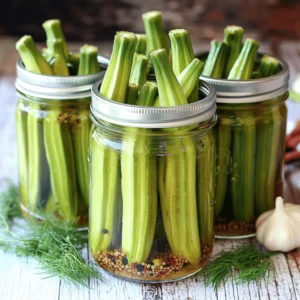 To make crisp pickled okra, you need one pound of fresh okra. Choose okra that is bright green and firm. Look for pods that are about four inches long. Trim the stems carefully. This keeps the okra from getting mushy during the pickling process. Wash the okra well to remove any dirt. For the brine, you need two cups of distilled white vinegar and one cup of water. The vinegar gives the okra its tangy taste. You also need three tablespoons of kosher salt and one tablespoon of sugar. The salt helps with the preservation, while the sugar balances the vinegar's sharpness. Add four cloves of peeled garlic for a nice kick. You will also need two teaspoons of mustard seeds and one teaspoon each of black peppercorns and red pepper flakes. These spices add warmth and depth to the flavor. Lastly, include three to four sprigs of fresh dill. The dill gives a fresh and herbal note to the pickles. Check out the Full Recipe for more detailed steps! First, wash your okra well under cold water. This removes dirt and dust. Next, trim the stem ends. Be careful not to cut into the pods. Keeping them whole helps them stay crisp during pickling. For the brine, grab a medium saucepan. Add distilled white vinegar, water, kosher salt, and sugar. Heat this mix over medium heat. Stir it until the salt and sugar dissolve completely. Once done, take it off the heat and let it cool slightly. This brine gives the okra its zingy flavor. Now, it's time to pack the jars. Take sterilized jars, like pint-sized mason jars. Place garlic cloves, mustard seeds, black peppercorns, red pepper flakes, and fresh dill at the bottom. Next, pack the okra in vertically. Make sure they fit snugly but do not crush them. Pour the cooled vinegar mixture over the okra, covering them completely. If needed, add more vinegar. Seal the jars tightly and let them cool to room temperature. Once cooled, store the jars in the fridge. Let the okra pickle for at least 48 hours. This waiting time allows the flavors to blend. You can keep them in the fridge for up to 3 months. For the complete recipe, check out the Full Recipe. To get your okra nice and crisp, start with fresh pods. Look for firm, bright green okra. Trim the stems without cutting into the pods. This keeps them whole and crunchy. When you pack them into the jars, arrange them snugly but not too tight. This way, each pod gets enough pickling juice. Lastly, chill the jars in the fridge for at least 48 hours. The longer they sit, the better they taste! Sterilizing your jars is key for safe pickling. First, wash the jars and lids in hot, soapy water. Rinse them well. Next, place the jars in a pot of boiling water for about 10 minutes. This kills any germs. You can also use a hot dishwasher cycle. Let the jars cool before you fill them. This step helps keep your pickled okra fresh longer. Timing matters when it comes to flavor. After you make your pickled okra, let them sit for at least 48 hours in the fridge. This gives the spices time to seep into the okra. If you can wait longer, even better! They will get tastier with each passing day. For the best results, enjoy them within three months. You will love the tangy, flavorful delight that awaits you! Check out the Full Recipe for exact steps. {{image_2}} To make spicy crisp pickled okra, add more heat! Increase red pepper flakes to 2 teaspoons. You can also add sliced jalapeños for extra kick. The spice blends well with the tangy vinegar. This version is perfect for those who love bold flavors. For a sweet twist, add more sugar. Try 2 tablespoons instead of 1. You can also mix in honey or agave syrup. This gives the okra a nice balance of sweet and tangy. Serve them alongside grilled meats for a tasty contrast. You can switch up the vinegar too! Try apple cider vinegar for a fruity flavor. Rice vinegar adds a mild sweetness. Each type of vinegar will change the taste a bit. Experiment to find your favorite combination. Check out the Full Recipe for more ideas on how to customize your pickled okra! After you make crisp pickled okra, store it in the fridge. Always keep the jars sealed tightly. This keeps the okra fresh and crunchy. You can enjoy them as snacks or toppings. The cool temperature helps the flavors blend well. Crisp pickled okra lasts up to three months in the fridge. After this time, the taste may change. For best flavor, eat them within this time frame. Mark the jar with the date you made them. This way, you won’t forget how long they’ve been stored. Check your jars for any signs of spoilage. If you see mold or off smells, it’s time to toss them. The okra should stay crisp and bright. If they look dull or mushy, don’t eat them. Trust your senses; they’re key to safe eating. It takes at least 48 hours for pickled okra to be ready. This time allows the flavors to blend. After this period, you can taste your okra. If you want a stronger flavor, let it sit longer. The okra becomes tangy and crisp over time. I don’t recommend using frozen okra for this recipe. Frozen okra often loses its crunch. It may turn mushy during the pickling process. Fresh okra gives you the best texture and flavor. Always choose fresh for this delightful dish. You can find ready-made crisp pickled okra at grocery stores. Look in the condiment aisle or near pickles. Many farmers' markets also sell homemade varieties. If you want to try different flavors, check local specialty shops. They often have unique options for you to explore. Yes, you can adjust the spice level. To make it spicier, add more red pepper flakes. For milder okra, reduce the amount of red pepper. You can also try adding other spices, like jalapeños, for new flavors. Experimenting can lead to your perfect taste. Crisp pickled okra is great as an appetizer. You can serve it on a cheese platter or with dips. It also adds a fun touch to cocktails, like Bloody Marys. Get creative and use it in salads or sandwiches for extra crunch. You can reuse the pickling brine for another batch. Make sure to heat it again and add fresh spices. However, the flavor may weaken over time. For best results, it's better to make a new batch. This ensures your pickled okra stays tasty and fresh. Check for signs of spoilage before eating. If you see mold or notice an off smell, throw it away. The okra should look bright and crunchy. If it feels slimy, it’s best to discard it. Always trust your senses when it comes to food safety. In this guide, we explored how to make crisp pickled okra. We covered fresh ingredients like okra, vinegar, and seasonings. You learned the steps to prep, brine, and store your pickles. I shared tips for crispiness and safe storage. We also discussed variations, such as spicy and sweet options. Remember, pickled okra can add a tasty crunch to meals. Enjoy making your own jars, and don’t hesitate to experiment with flavors! Your kitchen will smell great, and your taste buds will thank you.