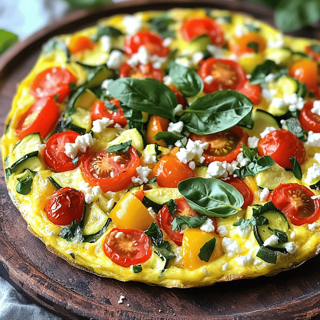 To make a tasty vegetable frittata, you need these main ingredients: - 6 large eggs - 1/4 cup milk (or a dairy-free alternative) - 1 cup cherry tomatoes, halved - 1 bell pepper (any color), diced - 1 small zucchini, diced - 1 small red onion, finely chopped - 1 cup fresh spinach, roughly chopped - 1/2 cup feta cheese, crumbled - 2 tablespoons olive oil - Salt and pepper to taste These ingredients come together to create a fluffy frittata filled with flavor and nutrients. The eggs serve as a great base, while the veggies add color and taste. You can customize your frittata with these optional ingredients: - Mushrooms, sliced - Broccoli florets - Asparagus, chopped - Fresh herbs like parsley or dill - Different cheeses such as cheddar or goat cheese - Avocado, diced Feel free to mix and match these extras. They let you create a dish that suits your taste and the season. To cook your frittata, you'll need: - A large mixing bowl - A whisk or fork - An oven-safe skillet - A spatula - An oven preheated to 375°F (190°C) Having the right tools makes cooking easier and more fun. An oven-safe skillet is key for baking the frittata evenly. Remember, this recipe is all about making it your own. You can find the full recipe for a garden delight vegetable frittata in the section above. Enjoy your cooking! Start by gathering all the ingredients. You will need: - 6 large eggs - 1/4 cup milk (or a dairy-free alternative) - 1 cup cherry tomatoes, halved - 1 bell pepper (any color), diced - 1 small zucchini, diced - 1 small red onion, finely chopped - 1 cup fresh spinach, roughly chopped - 1/2 cup feta cheese, crumbled - 2 tablespoons olive oil - Salt and pepper to taste - Fresh basil leaves, for garnish Next, wash all the vegetables. Chop them into small pieces. This helps them cook evenly. Set your chopped veggies aside. In a large bowl, whisk the eggs and milk. Add salt and pepper to taste. This mixture will become the base of your frittata. Heat the olive oil in a large, oven-safe skillet over medium heat. I like to use a cast-iron skillet for even cooking. Add the chopped red onion and bell pepper. Sauté them for about 3-4 minutes until they soften. The colors should brighten and the aroma will fill your kitchen. Now, add the diced zucchini. Cook for another 2-3 minutes. After that, toss in the halved cherry tomatoes and spinach. Stir until the spinach wilts. This keeps the veggies fresh and vibrant in your dish. Once everything is cooked, pour the egg mixture over the sautéed veggies. Gently stir to combine. This ensures every bite has a mix of flavors. Now, sprinkle the crumbled feta cheese on top for added creaminess. Allow the frittata to cook on the stovetop for about 3-4 minutes. You want the edges to start setting. After that, carefully transfer the skillet to your preheated oven at 375°F (190°C). Bake for 15-20 minutes. You’ll know it’s done when it’s fully set and slightly golden on top. Once baked, let it cool for a few minutes before slicing. This will help it hold its shape. Serve it warm, garnished with fresh basil leaves. You can cut it into wedges for a lovely presentation. Enjoy it with a fresh green salad for a complete meal. For the full recipe, check the details above. To get a perfect frittata, focus on cooking times. Start on the stovetop. This helps set the edges. When you transfer it to the oven, watch for golden color. A toothpick should come out clean from the center. If it’s still wet, bake a bit longer. This gives you that fluffy texture everyone loves. Seasoning makes a big difference. I love adding fresh herbs like basil or parsley. You can also try a pinch of smoked paprika for extra warmth. For a kick, add a dash of red pepper flakes. Taste as you go to find your perfect blend. Don't forget to use salt and pepper to balance the flavors. One common mistake is overcooking the frittata. Keep an eye on your oven. Another mistake is not whisking the eggs well. You want a light and airy mix. Lastly, avoid overcrowding the skillet with too many veggies. This can lead to a soggy frittata. Stick to the amounts in the Full Recipe for best results. {{image_2}} You can easily make a low-carb frittata. Skip the milk and use just eggs. Opt for veggies like spinach, mushrooms, and bell peppers. These choices keep it low in carbs. You might add cheese like cheddar or mozzarella for flavor. Avoid starchy vegetables like potatoes to stay keto-friendly. To make a dairy-free frittata, replace milk with almond or oat milk. For a vegan option, swap eggs for tofu or chickpea flour. Blend the chickpea flour with water and spices to get a smooth mix. Add your favorite veggies, and bake as usual. This way, you can enjoy the same great taste without dairy or eggs. Feel free to mix up your veggies. Try broccoli, asparagus, or kale for a new twist. Each vegetable brings its own taste and texture. You can also change the cheese. Use goat cheese for a tangy flavor or mozzarella for a milder taste. This flexibility lets you create a unique frittata each time you cook. You can find the full recipe here [Full Recipe]. To store leftover frittata, let it cool first. Then, place it in an airtight container. Keep it in the fridge for up to four days. If you want to keep it longer, consider freezing it. To reheat your frittata, use the oven or microwave. For the oven, preheat it to 350°F (175°C). Place the frittata on a baking sheet. Heat for about 10-15 minutes until warm. For the microwave, slice the frittata and heat for 30-60 seconds. Make sure it is hot throughout. Freezing is a great way to save your frittata. Slice it first for easy serving. Wrap each piece tightly in plastic wrap. Then, place the slices in a freezer bag. Make sure to remove excess air. Your frittata will last in the freezer for up to three months. When ready to eat, thaw it overnight in the fridge before reheating. This keeps the taste fresh and delicious. You can find the Full Recipe for more tasty ideas. Yes, you can make a Vegetable Frittata in advance. It stores well in the fridge. After cooking, let it cool completely. Then, wrap it tightly in plastic wrap or store it in an airtight container. It will last for up to four days. You can easily reheat it in the oven or microwave. This makes it a great option for busy mornings. Many cheeses work well in a frittata. Feta adds a nice tangy flavor. Cheddar gives a rich, creamy taste. Goat cheese adds a unique, soft texture. You can also use mozzarella for a milder flavor. Feel free to mix different cheeses for more depth. Just remember to crumble or shred the cheese for even melting. Adding protein to your frittata is simple. You can include cooked meats like ham, bacon, or sausage. Tofu is a good choice for a vegan option. You can also mix in beans like black beans or chickpeas for added nutrition. Just make sure to cook any raw meat before adding it to the frittata. This keeps your dish safe and tasty. If you want, you can check the Full Recipe for more ideas. A vegetable frittata is easy to make with simple ingredients and tools. You can customize it with your favorite flavors and vegetables. Remember to avoid common mistakes for the best texture. Store leftovers properly to enjoy them later. With the tips and variations provided, you can create many delicious frittatas. Explore this dish and make it your own. Enjoy each bite of your tasty creation!