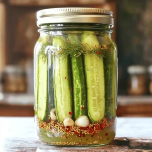 To make tasty garlic dill pickles, you will need: - 4 medium cucumbers, washed and sliced into spears - 4 cloves garlic, peeled and crushed - 1 tablespoon dill seeds - 1 tablespoon mustard seeds - 2 cups water - 1 cup white vinegar - 2 tablespoons kosher salt - 1 tablespoon sugar - 1/2 teaspoon crushed red pepper flakes (optional for a kick) You will need a few simple tools: - A medium saucepan to mix the brine - A clean glass jar or container to store the pickles - A cutting board and knife for slicing cucumbers - A measuring cup and spoons for accuracy When picking cucumbers, look for these signs: - Choose firm cucumbers with no soft spots. - Opt for cucumbers that are bright green and smooth. - Smaller cucumbers are often crunchier and tastier. - Avoid cucumbers with yellow skin; they may be overripe. Using fresh cucumbers makes a big difference in your pickles. Freshness means better crunch and flavor. For the best results, pick them just before you make the brine. To make the brine, grab a medium saucepan. Add 2 cups of water, 1 cup of white vinegar, 2 tablespoons of kosher salt, and 1 tablespoon of sugar. Heat this mix over medium-high heat. Stir until the salt and sugar dissolve. Once they are gone, take the pan off the heat. Let the brine cool to room temperature. This step is key to keeping the cucumbers crisp. While the brine cools, prepare your jar. You need a clean glass jar or container for this. Start by adding 4 cloves of crushed garlic, 1 tablespoon of dill seeds, and 1 tablespoon of mustard seeds at the bottom of the jar. Now, pack 4 medium cucumber spears upright into the jar. Leave some space for the brine to flow around them. This will help each cucumber soak up the flavor. Once the brine cools, pour it carefully over the cucumbers. Make sure they are fully submerged. Seal the jar tightly with a lid. Place it in the refrigerator. Allow the pickles to cure for at least 24 hours. The longer they sit, the better the flavor gets. You can enjoy your homemade pickles after a day, but they will taste even better after a few days! For more details, check the Full Recipe. To get the best flavor, use fresh cucumbers. Look for firm cucumbers with no soft spots. Fresh dill is key too. It gives a bright taste. I love to add crushed garlic for a strong punch. Letting the pickles sit longer helps the flavors meld. I suggest waiting at least three days for a richer taste. Fermentation is simple with the right steps. Keep everything clean to avoid bad bacteria. Always use a clean jar to store your pickles. Pour the brine over cucumbers when it’s cool. This helps the cucumbers stay crisp. Make sure the cucumbers are fully submerged in the brine. This prevents mold and keeps them tasty. Avoid using old cucumbers; they won’t taste good. Don’t skip the salt; it helps with crunch. If you use too much vinegar, the pickles will be too sour. Make sure to seal the jar tightly to keep out air. If you forget to let them chill long enough, they won’t be as flavorful. For more details, check the Full Recipe. {{image_2}} If you like heat, try spicy garlic dill pickles. Just add crushed red pepper flakes to the brine. This simple change gives your pickles a nice kick. Start with 1/2 teaspoon, then adjust to your taste. You can also add sliced jalapeños for more spice. The heat pairs well with the garlic and dill, making every bite exciting. If you prefer a sweeter taste, sweet dill pickles are the way to go. Just add more sugar to your brine. A good starting point is 1/4 cup of sugar. This change balances the tangy vinegar and salty flavors. You can also add a touch of cinnamon or cloves for a unique twist. Sweet dill pickles work great on burgers or as a snack. You can mix up the flavors by using different herbs and spices. Try adding coriander seeds or black peppercorns for extra depth. Fresh herbs like tarragon or thyme also work well. Each herb changes the flavor profile, so feel free to experiment. You might find a new favorite combination that surprises you! For the full recipe, check out Garlic-Dill Delight Pickles. Once your pickles are made, keep them in the fridge. Store them in a clean, airtight jar. This keeps them crunchy and fresh. Make sure the brine covers all the cucumbers. If you see any cucumbers sticking out, add a bit more brine. The cold helps the flavors mix and grow. For long-term storage, consider canning. Use sterilized jars and a proper canning method. This makes the pickles last for months. You can also freeze them, but the texture may change. If you want crisp pickles, stick with refrigeration or canning. Check for signs of spoilage. If you see mold on the surface, throw them out. A bad smell is another red flag. If the pickles feel mushy or slimy, they are no longer safe to eat. Always trust your senses when it comes to food safety. For the full recipe, check out the Garlic-Dill Delight Pickles section! Homemade garlic dill pickles can last for about 2 to 3 months in the fridge. Keep them sealed in a clean jar. Always check for signs of spoilage, like mold or off smells. If you see any, it's best to toss them. The longer they sit, the stronger the flavor becomes. Just remember, they may lose crunch over time. Yes, you can use other types of cucumbers! Pickling cucumbers work best, but any cucumber can fit. Try Persian or Kirby cucumbers for a fun twist. These varieties tend to stay crunchy and have fewer seeds. Just make sure they are fresh and firm for the best results. Garlic and dill pack a punch in flavor and health benefits. Garlic is great for boosting your immune system. It may help lower blood pressure and cholesterol too. Dill adds a fresh taste and helps with digestion. Plus, it's rich in antioxidants. Together, they make your pickles not only tasty but also healthy! In this blog post, we explored how to make delicious homemade pickles. We covered essential ingredients, the right tools, and tips for choosing fresh cucumbers. You learned step-by-step instructions for making the brine and packing the jars. We highlighted tips for the best flavor and common mistakes to avoid. We even discussed variations like spicy garlic dill and sweet dill pickles. Lastly, we shared storage tips and answered common questions. Now, you are ready to create your own tasty pickles and enjoy the fun of home preservation.