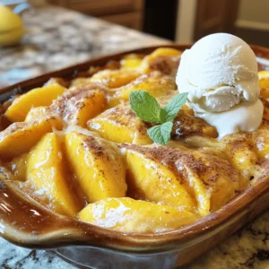 For this peach cobbler, fresh peaches are key. You need four cups of ripe peaches. First, peel the peaches and slice them. The slices should be about a quarter-inch thick. This helps them cook evenly and stay juicy. You can use a sharp knife or a peeler for this task. After slicing, squeeze a tablespoon of lemon juice over them. This adds brightness and keeps the peaches fresh. Next, we add some sweet and savory flavors. You will need one cup of sugar, divided into two parts. Half a cup goes with the peaches to bring out their sweetness. The other half mixes into the batter. A teaspoon of ground cinnamon adds warmth and spice. You can adjust the cinnamon to your taste. It pairs well with the peaches and makes the dish smell amazing! Finally, we need some key baking ingredients. Start with one cup of all-purpose flour. This gives the cobbler its structure. You will also need one and a half teaspoons of baking powder. This will help your cobbler rise and stay light. Don’t forget half a teaspoon of salt to balance the sweetness. For the liquid, use half a cup of milk, which makes the batter creamy. Use half a cup of melted unsalted butter to add richness. Lastly, one teaspoon of vanilla extract will enhance all the flavors. For the full recipe, check the details above. First, you need to preheat your oven to 350°F (175°C). This step is key to getting a nice, even bake. Grab a 9x13-inch baking dish and set it aside. You want it ready for the peach filling. In a large bowl, place the sliced peaches. Add one tablespoon of lemon juice. This brightens the flavor. Then, sprinkle in half a cup of sugar and one teaspoon of ground cinnamon. Stir gently to mix everything. Pour this peach mixture into your baking dish. Spread it out evenly. Now, take another bowl to mix the dry ingredients. Whisk together one cup of flour, one and a half teaspoons of baking powder, half a teaspoon of salt, and the remaining half cup of sugar. In a different bowl, combine half a cup of milk, half a cup of melted butter, and one teaspoon of vanilla extract. Add this to the dry mix. Stir until just combined. The batter will be thick, and that's okay. Spoon the batter over the peach mixture. You don’t need to cover the peaches completely. It will spread as it bakes. Place the dish in your preheated oven and bake for 40 to 45 minutes. The top should turn golden brown. When a toothpick comes out clean, it’s ready. Let the cobbler cool a bit before serving. This step helps the flavors blend well. Enjoy your delicious peach cobbler with a scoop of ice cream! For the full recipe, check the details above. To slice peaches well, start with ripe ones. Ripe peaches are soft and fragrant. Wash the peaches under cool water. Use a sharp knife to cut around the pit. Twist the halves apart. If the skin is tough, you can blanch them. Boil them for 30 seconds, then cool in ice water. The skin will slip right off. Slice the peach halves into thin pieces. Aim for even slices for uniform cooking. The batter for Paula Deen's Peach Cobbler should be thick but smooth. Start with all-purpose flour, baking powder, salt, and sugar in a bowl. Use a whisk to mix them well. Then, add milk, melted butter, and vanilla extract. Stir gently until just combined. Do not overmix. The batter should be thick but pourable. If it’s too thick, add a bit more milk. If too thin, add a little flour. To ensure even baking, preheat your oven properly. An oven thermometer can help if you doubt your oven's temperature. Place the cobbler in the center of the oven. This allows hot air to circulate evenly. Check the cobbler about 40 minutes into baking. Look for a golden brown top and clean toothpick results. After baking, let it cool for a few minutes. This helps the flavors meld and avoids a soggy bottom. {{image_2}} You can make Paula Deen's peach cobbler even better with spices. A little nutmeg adds warmth. If you love vanilla, try using vanilla bean instead of extract. You can also add a pinch of ginger for a zing. These spices will bring new taste notes to your dish. They work well with sweet peaches and make the cobbler unique. While peaches shine in this recipe, other fruits work too. Try using juicy blueberries or tart cherries. You can mix fruits for a fun twist. For a tropical vibe, consider adding diced pineapple. These fruits can change the flavor and color of your cobbler. Each fruit brings its charm to the dish. Making peach cobbler gluten-free is easy. Simply swap all-purpose flour for a gluten-free blend. Many options exist, like almond or coconut flour. Make sure the blend contains a binding agent, such as xanthan gum. This way, your cobbler will still hold together. Gluten-free versions taste great and let more people enjoy this dessert. You can still follow the Full Recipe for best results. To keep your leftover peach cobbler fresh, place it in an airtight container. You can also cover it tightly with plastic wrap. Store it at room temperature if you plan to eat it within two days. For longer storage, put it in the fridge. It will stay good for up to a week. When you want to enjoy your peach cobbler again, reheating is key. Preheat your oven to 350°F (175°C). Place the cobbler in an oven-safe dish. Cover it with foil to keep moisture in. Heat for about 15-20 minutes. This keeps the top crisp and the filling warm. You can also use a microwave. Heat it in short bursts, about 30 seconds at a time. If you want to save peach cobbler for later, freezing is a great option. First, let the cobbler cool completely. Then, cut it into portions for easy servings. Wrap each piece tightly in plastic wrap and then foil. Place them in a freezer bag, removing as much air as possible. It can last up to three months in the freezer. When you’re ready to eat, thaw it overnight in the fridge before reheating. This keeps the flavor intact. For more details, check the Full Recipe. Yes, you can use canned peaches. They are great in a pinch. Just make sure to drain them well. Canned peaches may be sweeter than fresh ones. Adjust the sugar in the recipe if needed. Fresh peaches do have a better flavor and texture, though. The best way to serve peach cobbler is warm. A scoop of vanilla ice cream on top enhances the flavor. You can also sprinkle cinnamon for added taste. A mint leaf on top adds a nice touch too. Serve it straight from the baking dish for a cozy feel. You will know the cobbler is done when the top is golden brown. Insert a toothpick into the batter; it should come out clean. The edges will be bubbly and slightly pull away from the dish. Trust your senses; the aroma will fill your kitchen! One serving of peach cobbler has about 250 calories. It contains around 10 grams of fat and 35 grams of carbs. The sugar content is about 15 grams, making it a sweet treat. It also has some protein from the milk and butter. Enjoy it in moderation as part of a balanced diet! For the complete details, check the Full Recipe. You now know how to make a delicious peach cobbler. We covered fresh peaches, sweet additions, and all the baking needs. I shared step-by-step instructions to guide you. You learned tips for slicing peaches, mixing batter, and baking evenly. We explored fun variations and storage tips to keep your cobbler fresh. Enjoy using canned peaches or alternative fruits if you like. Make this dessert your own, and savor every bite! Happy baking!