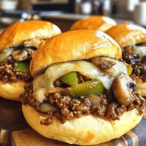 For the best Philly Cheesesteak Sloppy Joes, gather these ingredients: - 1 lb ground beef - 1 cup onions, finely chopped - 1 cup green bell pepper, finely chopped - 1 cup mushrooms, finely chopped - 2 cloves garlic, minced - 1 tablespoon soy sauce - 1 tablespoon Worcestershire sauce - 1 teaspoon black pepper - 1 teaspoon salt - 1 teaspoon Italian seasoning - 1 cup provolone cheese, shredded - 4 hamburger buns - 2 tablespoons olive oil To create a flavorful meal, use fresh, high-quality ingredients. Fresh veggies add sweetness and crunch. The ground beef gives a rich taste. Provolone cheese melts beautifully, making each bite creamy. The soy sauce and Worcestershire sauce add depth and umami, enhancing the dish. Italian seasoning brings warmth and a hint of herbs. You can swap some ingredients if needed. For a leaner option, use ground turkey or chicken. Instead of provolone, try mozzarella or cheddar cheese. If you want more veggies, add diced zucchini or spinach. For a kick, toss in jalapeños or hot sauce. You can use gluten-free buns for those with dietary needs. These changes let you customize your Sloppy Joes to your taste. Before you start cooking, gather your ingredients. You need: - 1 lb ground beef - 1 cup onions, finely chopped - 1 cup green bell pepper, finely chopped - 1 cup mushrooms, finely chopped - 2 cloves garlic, minced - 1 tablespoon soy sauce - 1 tablespoon Worcestershire sauce - 1 teaspoon black pepper - 1 teaspoon salt - 1 teaspoon Italian seasoning - 1 cup provolone cheese, shredded - 4 hamburger buns - 2 tablespoons olive oil Chop the veggies and mince the garlic. This saves time while cooking. Make sure your ground beef is ready too. Heat the olive oil in a large skillet over medium heat. Add the chopped onions, green bell pepper, and mushrooms. Sauté them for about 5-7 minutes. You want the veggies to be tender and the onions to turn translucent. Next, stir in the minced garlic. Cook this for an additional 1-2 minutes until it smells good. Now, add the ground beef. Break it apart with a spatula as it cooks. Keep cooking until the beef is browned, about 8-10 minutes. Once the beef is cooked, drain any extra fat. Then add the soy sauce, Worcestershire sauce, black pepper, salt, and Italian seasoning. Mix everything well. Lower the heat and sprinkle the shredded provolone cheese over the beef mixture. Cover the skillet with a lid. Let it sit for 3-5 minutes until the cheese melts. While the beef and cheese are melting, toast the hamburger buns. You can do this in a separate skillet or under the broiler until they turn golden brown. Now, it’s time to serve! Place the cheesy beef mixture on the toasted buns. You can add extra toppings like pickles or hot sauce if you want. Enjoy your Philly Cheesesteak Sloppy Joes! For the complete recipe, refer to the Full Recipe section. To get the best flavor in your Philly cheesesteak sloppy joes, start with fresh ingredients. Use high-quality ground beef for a rich taste. Sauté the onions, green bell peppers, and mushrooms until soft. This adds depth. The soy sauce and Worcestershire sauce bring umami. Don't skip the provolone cheese. It melts well and adds creaminess. One common mistake is overcooking the meat. Cook just until browned. If you drain the fat, do it carefully. Too much fat can dry out the mix. Also, don’t rush the cheese melting. Cover the skillet to help it melt evenly. This step makes your dish gooey and delicious. Lastly, be careful with salt; taste before adding more. For this recipe, you need a large skillet for cooking. A spatula helps in breaking the meat apart. You may want a lid for the skillet to melt the cheese. A cutting board and knife are essential for prepping veggies. Finally, tongs can help with toasting the buns. These tools make cooking easy and fun. For the full recipe, check out the details above. {{image_2}} You can make a tasty vegetarian version of Philly cheesesteak sloppy joes. Just swap the ground beef for lentils or chopped mushrooms. These options give a great texture. Use the same spices to keep the flavor. Add some extra veggies like zucchini or eggplant for more taste. You still get that cheesy goodness with provolone or a dairy-free cheese. If you like heat, try adding jalapeños to your sloppy joes. Chop them finely and cook them with the onions and peppers. This will add a nice kick. You can also mix in some hot sauce for extra spice. Don’t forget to adjust the cheese. Spicy pepper jack cheese works great here! Making this dish gluten-free is easy. Use gluten-free hamburger buns instead of regular ones. Check your sauces too; some soy sauces have gluten. You can find gluten-free soy sauce easily. Also, make sure your cheese is gluten-free. This way, everyone can enjoy Philly cheesesteak sloppy joes without worry. For more ideas, check out the full recipe. After you enjoy your Philly cheesesteak sloppy joes, let any leftovers cool. Place them in an airtight container. Make sure to store them in the fridge. They will stay fresh for about three days. When you’re ready to eat, just reheat them. You can also freeze these sloppy joes. To do this, let them cool completely. Use a freezer-safe bag or container. Make sure to remove as much air as possible. They can last up to three months in the freezer. When you want to use them, just thaw them in the fridge overnight. To reheat leftovers, you have a few options. You can use the microwave for quick heating. Place the beef mixture in a bowl and cover it. Heat it in 30-second bursts until warm. You can also reheat on the stove. Just warm it over low heat, stirring often. If you want to keep that cheesy goodness, add a little more cheese while reheating. For a crispy bun, toast it lightly after reheating the beef. Enjoy your meal again! Philly Cheesesteak Sloppy Joes mix two famous dishes. The classic Philly cheesesteak comes from Philadelphia. It features thinly sliced beef, cheese, and a hoagie roll. Sloppy Joes are a beloved American dish with ground meat in a sweet sauce. Combining these two creates a fun twist. It offers great flavors and is easy to make. You get the rich taste of a cheesesteak in a casual format. This dish shows how food can evolve and adapt over time. Yes, you can prepare Philly Cheesesteak Sloppy Joes ahead of time. Cook the beef mixture and store it in the fridge. Just keep the buns separate until you are ready to serve. When you're ready, heat the beef mixture on the stove. Toast the buns right before serving. This makes it easy for busy nights or gatherings. You can enjoy a hearty meal with less stress. Philly Cheesesteak Sloppy Joes pair well with many sides. Here are some great options: - French fries - Sweet potato fries - Coleslaw - Potato chips - Salad These sides add crunch and balance to the meal. You can also serve pickles or hot sauce for extra flavor. This balance enhances your dining experience, making it more enjoyable. This blog post covered the full recipe for Philly Cheesesteak Sloppy Joes. We explored the best ingredients for flavor and alternative options. I shared step-by-step cooking instructions and tips for the best results. We also looked at fun variations and how to store leftovers safely. Remember, don’t rush the cooking process to keep flavors rich. With these easy steps, you’ll make a tasty dish that everyone loves. Enjoy cooking and have fun with your meals!