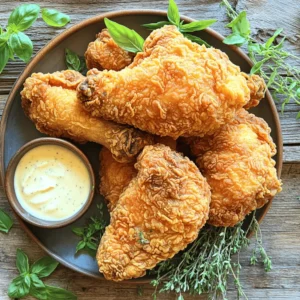 - Chicken: Use 10 pieces of legs and thighs for authentic flavor - Buttermilk: Essential for marination to tenderize the meat - Flour and Seasonings: The blend of spices for the perfect coating To make Copycat KFC fried chicken, gather the following items: - 10 pieces of chicken (legs and thighs preferred) - 2 cups buttermilk - 2 cups all-purpose flour - 1 teaspoon paprika - 1 teaspoon garlic powder - 1 teaspoon onion powder - 1 teaspoon salt - 1/2 teaspoon black pepper - 1/2 teaspoon cayenne pepper (adjust for spice preference) - 1 teaspoon dried thyme - 1 teaspoon dried basil - Vegetable oil (for frying) Each ingredient plays a key role. The chicken provides the main flavor, while buttermilk helps make it tender. The flour and seasonings create that crispy, tasty coating we all love. Using legs and thighs gives a rich taste and juicy meat. Buttermilk acts like a magic potion, soaking into the chicken, making it soft. The flour and spices mix together to form a crunchy shell. This combination sets the stage for a true fried chicken delight. For the full recipe, check the instructions later in the article! To start, take your chicken pieces and place them in a large bowl. Pour in the buttermilk, making sure all of the chicken is well-coated. This step is crucial as the buttermilk tenderizes the meat and adds great flavor. Cover the bowl and refrigerate the chicken for at least 4 hours. If you can, let it marinate overnight for even better results. Next, grab another large bowl for the coating. Combine the flour with the spices: paprika, garlic powder, onion powder, salt, black pepper, cayenne pepper, thyme, and basil. Mix these ingredients well. A thorough mixture ensures every bite of chicken is flavorful. Take your time to blend the spices into the flour. Now it’s time to cook! Heat about 2 inches of vegetable oil in a heavy-bottomed skillet or deep fryer over medium-high heat. Aim for a temperature of 350°F (175°C). Use a thermometer to check the oil. When it’s hot, carefully add the coated chicken pieces. Avoid overcrowding the pan, as this can lower the oil temperature. Fry each piece for 12-15 minutes, flipping halfway through. The chicken should be golden brown and reach an internal temperature of 165°F (75°C). Once done, transfer the chicken to a wire rack over a baking sheet to drain excess oil. Let it rest for about 5-10 minutes. This helps achieve maximum crispiness. For the full recipe, don't forget to check back to the beginning! To get that perfect crispy crust, oil temperature is key. Heat the vegetable oil to 350°F (175°C). Use a thermometer to check the heat. If the oil is too cool, the chicken will absorb oil and get greasy. If it's too hot, the outside may burn before the inside cooks. Resting the chicken after frying is also important. Once you take it out of the oil, let it sit for 5-10 minutes on a wire rack. This step helps keep the crust crispy. It allows steam to escape, so the coating stays crunchy. One big mistake is overcrowding the pan. If you place too many pieces in at once, the temperature drops. This makes the chicken cook unevenly and lose its crispiness. Always fry in batches. Another mistake is not marinating long enough. For the best flavor and tenderness, let the chicken soak in buttermilk for at least 4 hours or overnight. This extra time makes a huge difference. It helps the spices penetrate the meat and keeps it juicy. For the full recipe, check the detailed steps and ingredients. {{image_2}} If you love heat, try adjusting the cayenne pepper in the recipe. You can add more for a hotter kick or use less if you prefer a milder flavor. Adding extra spices like chili powder or smoked paprika can create a unique flavor profile. These spices will add depth and a nice twist to the classic taste. Experiment and find your perfect level of spice! Herbs can elevate your fried chicken to new heights. Consider adding dried oregano, rosemary, or parsley to the flour mixture. Each herb brings its own flavor, making your chicken unique and tasty. You can also try using cornmeal as part of your coating. Cornmeal gives a different texture and a slight sweetness. It’s a fun way to switch things up while keeping that crispy goodness. For a full recipe with all the details, check the Full Recipe section. To keep your Copycat KFC Fried Chicken fresh, store it right. First, let the chicken cool down to room temperature. Then, place it in an airtight container. You can refrigerate it for up to 3 days. If you want to keep it longer, freeze the chicken. Wrap each piece in plastic wrap, then place them in a freezer bag. This way, the chicken stays good for up to 3 months. Reheating chicken can be tricky. You want to keep it crispy, not soggy. The best way is to use an oven. Preheat your oven to 375°F (190°C). Place the chicken on a baking sheet. Bake it for about 15-20 minutes. This helps restore the crispiness. You can also use an air fryer. Set it to 350°F (175°C) and cook for about 10 minutes. Both methods ensure even heating and great taste. For the best flavor, marinate the chicken for at least 4 hours. I prefer marinating overnight. This time allows the buttermilk to tenderize the meat. It also helps the spices soak in deeply. The longer you wait, the better the taste. Yes, you can use chicken breasts. However, thighs and legs give more flavor. Breasts cook faster, so they can dry out. Thighs and legs have more fat, making them juicier. If you choose breasts, watch the cooking time closely. Vegetable oil works well for frying chicken. It has a high smoke point, which is perfect for deep frying. You can also use peanut oil or canola oil. Both have similar benefits and flavors. These oils help achieve a crispy coating without burning. In this blog post, we explored key ingredients for great fried chicken, like marinated chicken, buttermilk, and the right coatings. I shared step-by-step instructions, from marinating to frying. We discussed tips for peak crispiness and how to avoid common mistakes. You also learned about fun variations to spice things up and how to properly store leftovers. With this knowledge, you can create your perfect fried chicken masterpiece at home. Enjoy the cooking process and the delicious results!