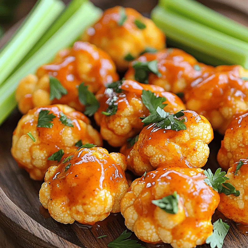 - 1 head of cauliflower, cut into bite-sized florets - 1 cup all-purpose flour - 1 teaspoon garlic powder - 1 teaspoon onion powder - 1 teaspoon smoked paprika - 1 teaspoon salt - ½ teaspoon black pepper - 1 cup water (or plant-based milk for a creamier texture) - ½ cup hot sauce (like Frank’s RedHot) - 2 tablespoons unsalted butter or olive oil, melted - Fresh parsley or cilantro, for garnish To make Air Fryer Buffalo Cauliflower, you need fresh and simple ingredients. Start with one head of cauliflower. Cut it into bite-sized florets. This helps in cooking them evenly. Next, gather your dry ingredients. You will need one cup of all-purpose flour. Add in one teaspoon each of garlic powder, onion powder, smoked paprika, salt, and half a teaspoon of black pepper. These spices create a flavorful batter. For a creamier texture, use one cup of water or plant-based milk. This choice can change the taste slightly, so you can choose what suits you. You will also need half a cup of hot sauce. Frank’s RedHot is a popular choice. It gives that classic buffalo flavor. Finally, two tablespoons of melted unsalted butter or olive oil will mix with the hot sauce. This adds richness to the dish. Don't forget fresh parsley or cilantro for garnish. It adds a nice touch to the presentation. With all these ingredients ready, you can start making this crispy treat. For the full recipe, check out the detailed steps. - Preheat the air fryer to 400°F (200°C). - In a bowl, whisk together the flour, garlic powder, onion powder, smoked paprika, salt, and black pepper. - Gradually add water or plant-based milk. Stir until the batter is smooth and thick enough to coat the cauliflower florets. - Dip each cauliflower floret into the batter, making sure it is fully coated. Shake off any excess batter. - Place the battered florets in a single layer in the air fryer basket. You may need to work in batches if necessary. - Air fry for 12-15 minutes. Shake the basket halfway through to ensure even cooking. Look for a golden brown color and crispy texture. - In a small bowl, mix the hot sauce with melted butter or olive oil to create the buffalo sauce. - Once the cauliflower is done, carefully remove it from the air fryer. Toss it in the buffalo sauce until well coated. - Return the coated cauliflower to the air fryer. Cook for an additional 2-3 minutes to achieve extra crunch. For the full recipe, check out the details above. Enjoy your crispy and flavorful treat! To get that perfect crispy texture, coat each cauliflower floret evenly. Use a good amount of batter, but shake off extra. This helps avoid soggy bits. Make sure your air fryer is hot enough before cooking. The heat makes a big difference in crispiness. Air fryers can vary a lot. Some might cook faster than others. Start with the suggested 12-15 minutes. Check your cauliflower halfway through. Look for a golden color. If it needs more time, add a few minutes. Always trust your eyes! When serving, present the buffalo cauliflower on a nice platter. Add celery sticks for crunch. Pair it with ranch or blue cheese dressing for dipping. This adds more flavor and fun to your meal. For the full recipe, check back to see how simple it is! {{image_2}} If you're looking for gluten-free options, use almond flour or chickpea flour instead of all-purpose flour. These swaps keep the dish tasty and friendly for those with gluten sensitivities. For a vegan twist, replace the butter with olive oil and use plant-based milk in the batter. This change keeps the flavors rich while catering to your vegan friends. To amp up the taste, consider adding herbs like thyme or oregano to the batter. You can also sprinkle in some cayenne for an extra kick. Want to play with heat? Try different hot sauces like Sriracha or a smoky chipotle sauce. Each sauce brings its unique flavor, making the dish your own. Get creative with how you serve this dish! You can turn the buffalo cauliflower into a wrap by adding it to a tortilla with greens and a drizzle of ranch. Tacos are another fun option. Just place the cauliflower in taco shells, add toppings like avocado and cilantro, and you have a delicious meal. You can also toss it on a salad for a crunchy, spicy twist. For the full recipe, check out the directions and tips above! To keep your fried cauliflower fresh, store it in an airtight container. If you have extra, you can refrigerate it for up to three days. For longer storage, freeze it in a freezer-safe bag. When stored this way, it lasts for about three months. To reheat, the best method is to use your air fryer again. Set it to 350°F (175°C) and heat for about 5-7 minutes. This keeps the cauliflower crispy. Avoid using the microwave, as it can make the cauliflower soggy. If you must use the microwave, heat it in short bursts and check often. Enjoy your tasty treat! Yes, you can use frozen cauliflower. Here’s how: - Thaw the florets: Let them sit out or use the microwave. - Pat dry: Remove excess moisture with a paper towel. This helps the batter stick. - Coat as usual: Follow the same steps as fresh cauliflower. Using frozen cauliflower may change the texture slightly, but it still tastes great. To add more heat, consider these tips: - Extra hot sauce: Mix more hot sauce into your batter or buffalo sauce. - Chili powder: Add a teaspoon of chili powder to the dry mix. - Cayenne pepper: Sprinkle some cayenne pepper into the batter or sauce for a kick. These options can really amp up the flavor of your dish. Air Fryer Buffalo Cauliflower is a tasty and healthy option. Here's a basic breakdown: - Calories: Around 150 per serving. - Protein: About 5 grams. - Fiber: Roughly 3 grams. - Vitamins: Rich in vitamins C and K. This dish provides a healthy dose of nutrients while satisfying your cravings. Check the Full Recipe for detailed ingredients and cooking methods. In this article, we explored making Air Fryer Buffalo Cauliflower. We covered the essential ingredients, easy step-by-step instructions, and helpful tips for crispiness. You also learned about variations and storage methods. This dish is healthy, tasty, and easy to prepare. Whether you prefer spicy or mild, you can customize it your way. Enjoy your cooking, and don’t hesitate to share your own twists!
