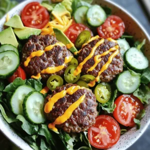 - Ground beef or turkey - Seasonings - Mixed greens - Toppings Burger bowls are fun and easy to make. You need a few main ingredients to start. First, choose your protein. Ground beef gives a classic taste. If you want a leaner option, go for ground turkey. Next, gather your seasonings. Garlic powder, onion powder, and paprika add great flavor. Don't forget salt and pepper to enhance the taste. For the base, mixed greens work well. Use romaine, spinach, or arugula for a fresh crunch. Finally, think about your toppings. Cherry tomatoes, diced cucumber, and sliced pickles add color and flavor. Shredded cheese and avocado make it creamy and rich. - Additional vegetables - Different cheese options - Dressings and sauces You can easily switch things up with optional ingredients. Add more vegetables like bell peppers or radishes for extra crunch. Different cheese options like feta or pepper jack can change the taste. For sauces, ketchup and mustard are classic choices. You can also drizzle your favorite dressing for added zest. Don't be afraid to mix and match! Check out the Full Recipe for more details. Seasoning mixture Start by mixing the ground beef or turkey in a bowl. Add 1 teaspoon of garlic powder, 1 teaspoon of onion powder, and 1 teaspoon of paprika. Sprinkle in salt and pepper to taste. Use your hands to mix until everything is well combined. This mix gives your meat a great flavor. Forming patties Take a handful of the meat mixture and shape it into a patty. Aim for about 2-3 inches in diameter. Make sure the patties are even in size. This helps them cook at the same rate. Place the patties on a plate while you prepare to cook. Skillet heating tips Heat a non-stick skillet over medium-high heat. Let it warm up for a few minutes. You want it hot enough to sear the meat. A good test is to sprinkle a drop of water on the skillet. If it sizzles, you are ready to cook. Cooking times and temperature guidelines Carefully place the patties in the skillet. Cook each patty for 3-4 minutes on one side. Then flip them over and cook for another 3-4 minutes. Use a meat thermometer to check the doneness. Aim for 160°F for beef. This ensures your patties are safe to eat. Layering ingredients In a large serving dish or individual bowls, start with a base of mixed greens. Use about 4 cups of greens like romaine, spinach, and arugula. This gives your bowl a fresh crunch. Presentation tips Place the cooked burger patties on top of the greens. Add cherry tomatoes, diced cucumber, and sliced pickles around the patties. Sprinkle shredded cheddar cheese and avocado slices on top. This colorful display makes the bowl look appetizing. Lastly, drizzle with ketchup and mustard. You can also add sliced jalapeños if you like some heat. To make juicy burger patties, start with the right ground meat. I prefer ground beef with 80/20 fat content. This gives great flavor and keeps the meat moist. When mixing, be gentle. Overworking the meat can make it tough. Add garlic powder, onion powder, and paprika for extra flavor. These spices enhance the taste and make your burger bowls stand out. Don't forget to season with salt and pepper. A pinch of each goes a long way. Burger bowls shine with great sides and drinks. Pair them with crispy sweet potato fries or a fresh fruit salad. For drinks, iced tea or lemonade work well. They balance the savory taste of the burger. For meal prep, make your burger bowls in advance. Store each component separately. This keeps the greens fresh and the patties tasty for days. When you're ready to eat, just combine everything in a bowl. One big mistake is overcooking the meat. Use a meat thermometer for perfect patties. Aim for 160°F for ground beef. This ensures they stay juicy. Another mistake is the order of toppings. Start with greens as your base. Then layer the cooked patties on top. This keeps everything from getting soggy. Top with cheese, veggies, and sauces last to keep it fresh. {{image_2}} You can change the protein in your burger bowl for different tastes. For a meatless option, use black beans, lentils, or chickpeas. These add protein and fiber. For meat lovers, try ground turkey or chicken for a leaner choice. Each option gives a new flavor and texture. Spice up your burger bowls with bold flavors. For a spicy kick, add jalapeños or a chipotle sauce to your bowl. You can also try a southwestern twist with corn, black beans, and avocado. If you want to travel the world with your meal, make a Mediterranean bowl. Use ground lamb and top with feta cheese, olives, and a drizzle of tzatziki sauce. Adjust your ingredients based on the season. In summer, include fresh corn, bell peppers, and tomatoes. These bright flavors keep your bowl light and refreshing. For winter, add roasted sweet potatoes, warm grains, or even a hearty soup base. These comfort food elements make your meal warm and filling. Try these variations to make your burger bowls exciting and festive. For more details, check out the Full Recipe. To keep your burger bowls fresh, use airtight containers. Place your burger patties and toppings in separate containers. This helps maintain their texture. Store the bowls in the fridge for up to three days. If you want to keep them longer, you can freeze the cooked patties. Wrap them tightly in plastic wrap, then place them in a freezer bag. They can last up to three months in the freezer. When reheating, use a microwave or skillet. If using a microwave, place the patty on a plate, cover it with a damp paper towel, and heat for one minute. Check if it’s warm enough. If not, heat in 30-second bursts. For a skillet, warm the patty over medium heat for two to three minutes on each side. This keeps the burger juicy and tasty. Cooked burger bowls last about three days in the fridge. If you notice any off-smells or changes in color, it's best to discard them. For frozen burgers, they can taste good for three months, but the quality may decline over time. Always check for freezer burn or ice crystals before cooking. Burger bowls are a fun twist on classic hamburgers. Instead of using a bun, we create a meal in a bowl. You start with a layer of fresh greens. Then, you add cooked burger patties and delicious toppings. This makes for a colorful and healthy dish. You get all the flavors of a burger without the bread. Yes, you can easily prepare burger bowls in advance. This makes them great for meal prep. Cook the patties and store them in the fridge. You can also wash and chop the veggies ahead of time. Just keep everything in separate containers. When you're ready to eat, assemble your bowl. This keeps the greens fresh and crispy. There are many tasty toppings you can use for burger bowls. Here are some popular ones: - Sliced avocado - Cherry tomatoes, halved - Diced cucumbers - Pickles - Shredded cheese (like cheddar or mozzarella) - Sliced jalapeños for a kick - Ketchup and mustard for that classic burger taste Feel free to mix and match toppings based on your taste. You can even add unique ingredients like roasted red peppers or olives for a twist. Get creative and make it your own! You can find the full recipe [here](#). Burger bowls are a fun and tasty way to enjoy your favorite burger flavors. You learned about key ingredients like ground meat, seasonings, and fresh greens. I shared how to prepare, cook, and assemble these bowls. You got tips for juicy patties and common mistakes to avoid. Exploring variations lets you personalize your dish for any season. Finally, proper storage keeps leftovers fresh. Now, you can create the perfect burger bowl tailored to your taste! Enjoy your cooking adventure.