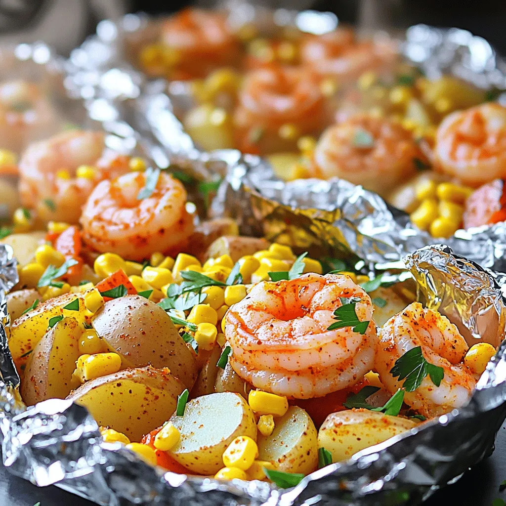 - 1 pound large shrimp, peeled and deveined - 2 ears of corn, shucked and cut into thirds - 1 pound baby potatoes, halved - 1 red bell pepper, chopped - 1 yellow onion, sliced - 3 cloves garlic, minced - 2 tablespoons Cajun seasoning - 4 tablespoons olive oil - Salt and pepper to taste - Fresh parsley, chopped (for garnish) Gathering the right ingredients is key to a great Cajun shrimp boil. Start with large shrimp, which cook quickly and absorb flavor well. The corn adds a sweet crunch, while baby potatoes bring heartiness to the dish. Use a mix of red bell pepper and yellow onion for sweet and savory notes. Garlic enhances every bite. Cajun seasoning is what gives this dish its bold, spicy kick. Olive oil helps blend the flavors and keeps everything moist. Finally, don’t forget salt and pepper—these simple ingredients are vital for taste. The fresh parsley at the end adds a nice pop of color and freshness. - Aluminum foil - Baking sheet - Large mixing bowl - Measuring spoons - Knife and cutting board You need a few tools to make this meal easy. Aluminum foil is crucial for sealing the packets. A baking sheet helps with even cooking in the oven. Use a large mixing bowl to combine all your ingredients. Measuring spoons ensure you get the right amount of seasoning. Finally, a knife and cutting board make prep quick and safe. With these tools, you are all set to create a tasty Cajun shrimp boil! For the full recipe, check out the complete instructions here. - Preheat your oven to 400°F (200°C). - Cut four large pieces of aluminum foil (about 12x18 inches each) and set aside. - In a large bowl, combine shrimp, corn, baby potatoes, bell pepper, onion, and garlic. - Drizzle olive oil over the mixture. Add Cajun seasoning, salt, and pepper. Mix well until everything is coated evenly. - Divide the mixture evenly among the four pieces of foil. Place it in the center of each piece. - Fold the sides of the foil over the shrimp and veggies to create a sealed packet. Leave some space inside for steam. - Place the packets on a baking sheet. Bake in the preheated oven for 20-25 minutes. - Check that the shrimp is pink and the potatoes are tender. Open the foil carefully to avoid steam. For the complete experience, check out the Full Recipe. - Opt for fresh ingredients for better flavor. Fresh shrimp tastes sweeter and juicier. - Adjust cooking time based on shrimp size and potato thickness. Larger shrimp may need extra time. - Serve with lemon wedges for an extra zing. The citrus brightens the dish. - Pair with crusty bread or a light salad. This balances the meal and adds crunch. - Use non-stick foil for easy cleanup. It prevents sticking and saves you time. - Don't forget to compost vegetable scraps. This is a great way to reduce waste. These simple tips will help you elevate your Easy Cajun Shrimp Boil Foil Packs. For the full recipe, check out the earlier section. Enjoy your cooking! {{image_2}} Want a kick? Add sliced jalapeños or your favorite hot sauce. The heat will bring out the rich flavors. It’s a great way to spice up your meal. You can adjust the heat level based on your taste. If you love heat, go big! If you prefer mild, add less. You can easily make this dish vegetarian. Just swap the shrimp for mushrooms or extra veggies. Zucchini, bell peppers, or asparagus work well too. This keeps all the flavor while being meat-free. You can still enjoy the same great Cajun spices. Feel free to switch up the seasoning. Old Bay is a classic choice and adds a unique flavor. You can also try garlic and herb seasoning for a fresh twist. Experimenting with different spices can lead to new favorites. Have fun with it and find what you love! For the full recipe, check out the instructions above. Store any leftovers in an airtight container. They will stay fresh for up to three days. This is a great way to enjoy the meal again. Just remember to let it cool before sealing. You can freeze uncooked foil packs for up to one month. This helps save time on busy days. Just pull them out when you're ready to cook. Reheat leftovers in the oven or microwave. Make sure they are warmed through before serving. If using the oven, cover them to keep moisture. Enjoy your delicious meal again! Shrimp should be pink and opaque when done. The color change is fast. If you see gray or translucent spots, they need more time. Cooked shrimp also curl up a bit. This is a good sign they are ready. Yes, you can prep them ahead and bake them later. Just store the packs in the fridge. They will keep well for a day or two. When you are ready, pop them in the oven. It makes meal time easy and fast. Consider coleslaw, garlic bread, or a potato salad. These sides add crunch and flavor. Coleslaw gives a fresh taste. Garlic bread offers warmth and comfort. Potato salad complements the dish well. Serve directly in the foil for a rustic presentation or plate individually. The foil keeps the dish warm. Plus, it looks fun and casual. You can also add fresh lemon wedges for a zesty kick. For the full recipe, check out the details above. With fresh ingredients and simple steps, making Cajun shrimp foil packs is easy. Gather the shrimp, corn, and potatoes, then mix everything with spice. Wrap them in foil and bake for a tasty dish. Remember, you can customize flavors or switch to a vegetarian option. Enjoy your meal with sides like coleslaw or garlic bread. Happy cooking, and have fun experimenting with this recipe!