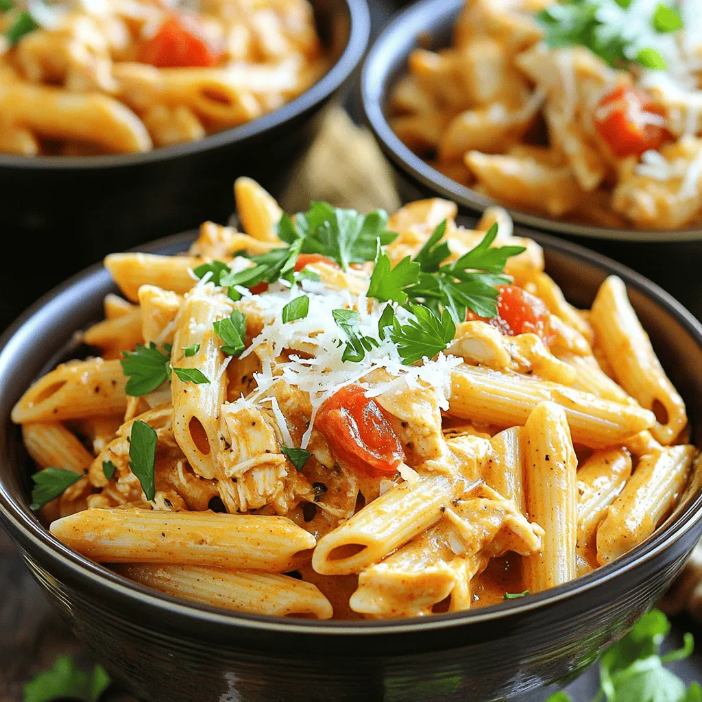 - 1 lb boneless, skinless chicken breasts - 8 oz penne pasta - 1 cup heavy cream - 1 cup chicken broth - 2 tablespoons Cajun seasoning - 1 medium onion, finely chopped - 2 cloves garlic, minced - 1 teaspoon dried oregano - Salt and pepper to taste - 1 cup shredded Parmesan cheese - Fresh parsley, chopped The main ingredients in this dish are simple yet flavorful. You begin with chicken breasts, which bring protein and moisture. The penne pasta acts as the perfect vehicle for the creamy sauce. Heavy cream adds richness, while chicken broth deepens the flavor. Next, we have our seasonings and aromatics. Cajun seasoning gives this dish its kick. The onion and garlic add depth and aroma. Oregano adds a herby touch, while salt and pepper balance the flavors. For garnishes, shredded Parmesan cheese melts into the dish, enhancing its creaminess. Fresh parsley adds a pop of color and freshness. Each ingredient plays a key role in making this dish a creamy, Cajun delight. If you want the full recipe, check it out for step-by-step details! Start by seasoning the chicken. Place the chicken breasts in the bottom of your crock pot. Use Cajun seasoning, oregano, salt, and pepper. Make sure to coat the chicken well. This adds flavor that seeps into every bite. Next, layer the chopped onion and minced garlic over the chicken. This adds depth to your dish. The heat will soften the onions and garlic, creating a rich aroma. Top it off with the diced tomatoes. Spread them evenly for balanced flavor. Now, pour in the chicken broth and heavy cream. This mixture makes the sauce creamy and rich. Carefully ensure everything is well covered. The liquid helps cook the chicken and makes it tender. Cover the crock pot with the lid. Set it to cook on low for 4-5 hours or on high for 2-3 hours. Cooking on low gives the best taste. The chicken should be tender and easy to shred when done. About 30 minutes before serving, cook the penne pasta. Follow the package instructions until it is al dente. Drain the pasta and set it aside. This timing ensures the pasta stays firm and does not become mushy. Once the chicken is cooked, shred it directly in the crock pot using two forks. Stir it well to mix with the sauce. This step enhances the dish's texture and flavor. Add the cooked pasta to the crock pot, stirring everything to combine. If the sauce feels too thick, add a splash of chicken broth. This helps reach the perfect creamy consistency. Finally, stir in the shredded Parmesan cheese until it melts into the sauce. This adds richness and depth to the dish. Serve it in deep bowls, garnished with fresh parsley. For an extra treat, enjoy it with crusty garlic bread. For the full recipe, check out [Full Recipe]. To bring out the best in your dish, adjust the seasoning levels. Start with the Cajun seasoning. Taste the dish before serving. If it needs more kick, add a bit more. You can also add a splash of lemon juice. This small step brightens the flavors and adds a fresh touch. For a creamy consistency, stir well after adding the cheese. If it seems too thick, add a little chicken broth to loosen it up. Using fresh herbs instead of dried can also elevate your dish. Fresh parsley adds a vibrant taste and color. Dried herbs work, but fresh gives a better flavor. For slow cooker settings, cooking on low for 4-5 hours works best. If you're short on time, high for 2-3 hours is fine too. To ensure the chicken is tender, check that it shreds easily with a fork. If it’s tough, it likely needs more cooking time. {{image_2}} You can change the protein in this dish. Shrimp works great in place of chicken. Just add it during the last hour of cooking. The shrimp will cook fast and soak up the flavors. You can also use sausage. Slice it and add it with the chicken. If you want a veggie option, try mushrooms or tofu. Sauté chopped mushrooms or cubed tofu before adding them to the pot. Both will add a nice texture and flavor. Pasta is key to this recipe, but you can switch it up. Fettuccine is a nice choice if you want broader noodles. Gluten-free pasta is also an option for those with dietary needs. You can cook pasta separately for a firmer bite. Just follow the package instructions. Then mix it in with the sauce before serving. Cooking it in the crockpot can make it softer, so choose what you prefer. Want more heat? Just add more Cajun seasoning! Start with a little and taste as you go. You can also use fresh herbs like basil or thyme instead of dried oregano. This change can add a fresh flavor. If you love garlic, toss in more minced cloves for a kick. Each of these tweaks can make this dish your own. After you finish cooking your Crock Pot creamy Cajun chicken pasta, let it cool down. Place the dish in a shallow container. This helps it cool faster and keeps it fresh. Use airtight containers to keep the flavors locked in. Glass or plastic containers with lids work best. This will help you keep your dish tasty and safe. To freeze this creamy pasta, let it cool completely first. Then, scoop it into freezer-safe bags or containers. Make sure to remove as much air as possible. This prevents freezer burn. You can freeze it for up to three months. When you want to eat it, thaw it in the fridge overnight. Heat it gently on the stove or in the microwave. Stir in a splash of chicken broth if it seems dry. In the fridge, your creamy Cajun chicken pasta lasts for about three to four days. Make sure to keep it covered. Always check for signs of spoilage. If it smells off or has mold, throw it away. Trust your senses; they are your best friends in the kitchen. You can use several options if you want to swap heavy cream. Here are a few: - Milk and Butter: Mix 3/4 cup milk with 1/4 cup melted butter. - Greek Yogurt: Use plain Greek yogurt for a thick texture. - Coconut Milk: This adds a nice flavor and is dairy-free. For non-dairy substitutes, try these: - Almond Milk: A lighter option that works well. - Cashew Cream: Blend soaked cashews with water for a creamy texture. - Silken Tofu: Blend it until smooth for a creamy base. These alternatives can help you enjoy the dish without heavy cream. To check if your chicken is done, look for these signs: - Internal Temperature: The chicken should reach 165°F (75°C). - Juices: Clear juices run when you cut into it. - Texture: Chicken should be tender and shred easily. For perfect texture, follow these tips: - Avoid Overcooking: Check the chicken a bit early to prevent dryness. - Use a Thermometer: This tool gives you the best reading. These checks will ensure your chicken is tasty and safe to eat. Yes, you can prepare this dish in advance. Here are some meal prep strategies: - Prep Ingredients: Chop veggies and season chicken the night before. - Cook in Advance: Make the dish and store it in the fridge. For optimal reheating, consider these tips: - Reheat Slowly: Use low heat in a pot or microwave to warm it. - Add Liquid: If the pasta is dry, add a splash of broth or cream. These steps help keep your dish fresh and delicious when served later. This dish combines simple ingredients for bold flavor. You learned how to cook chicken, pasta, and creamy sauce step by step. With tips to adjust spice and texture, everyone can enjoy it. Feel free to swap proteins or pasta types to fit your taste. Remember to store leftovers properly to enjoy them later. Make this meal your own and have fun experimenting in the kitchen. Happy cooking!