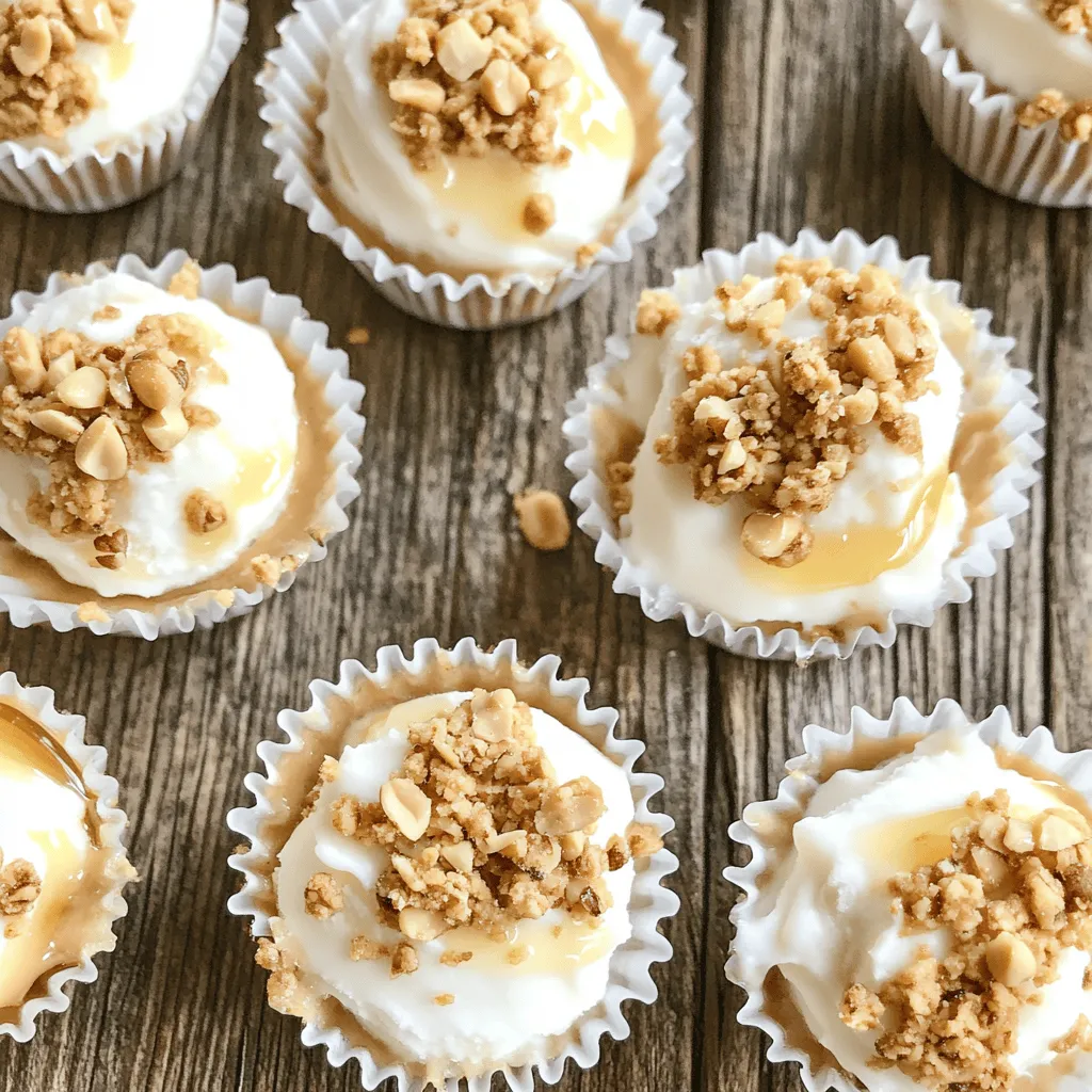 To make Frozen Greek Yogurt Peanut Butter Bites, gather these simple ingredients: - 1 cup plain Greek yogurt - 1/2 cup creamy peanut butter - 2 tablespoons honey or maple syrup - 1 teaspoon vanilla extract - 1/4 teaspoon sea salt - 1/2 cup granola or chopped nuts (for coating) - Mini muffin liners (optional) Each ingredient plays a key role in the taste and texture of the bites. The Greek yogurt gives a creamy base. The peanut butter adds rich flavor. Honey or maple syrup provides sweetness without being too much. You can swap ingredients based on your taste. For a dairy-free option, use coconut yogurt. Almond butter is a great choice if you want something different from peanut butter. You can also use agave syrup instead of honey. If you don’t have granola, try crushed cookies or seeds for coating. Using high-quality ingredients makes a big difference. Fresh Greek yogurt gives a smooth texture. Choose natural peanut butter without added sugar. Good honey or maple syrup improves flavor. When your ingredients are fresh, your bites taste better. Always prioritize quality to ensure a delicious treat. For the complete recipe, refer to the Full Recipe section. To start, gather your ingredients. You need plain Greek yogurt, creamy peanut butter, honey or maple syrup, vanilla extract, sea salt, and granola or chopped nuts. First, take a mixing bowl. Add the Greek yogurt and peanut butter. Then, mix in honey (or maple syrup), vanilla extract, and sea salt. Stir until the mixture is smooth and creamy. This base will give your bites a rich flavor. Next, take a mini muffin tin. If you want, line it with mini muffin liners. This step helps with easy removal. If you do not have liners, silicone molds work great too. Now, take a spoon. Scoop about one tablespoon of the yogurt mix into each muffin liner or mold. Fill them about three-quarters full. After filling the molds, gently tap the muffin tin on the counter. This helps remove air bubbles and levels out the mix. Now, it’s time to coat your bites. Place granola or chopped nuts in a small bowl. Take each filled liner or mold and roll it in the granola or nuts. This step adds a nice crunch and flavor. Once coated, place the muffin tin or molds in your freezer. Make sure they freeze for at least three hours. This time allows the bites to become solid. Check to see if they are firm before removing them. If they are, you can take them out. For even coating, ensure that the granola or nuts are finely chopped. This helps them stick better. You can also press the granola or nuts into the yogurt mix gently. This technique helps the coating stay in place while freezing. If you want to change it up, you can use different coatings like shredded coconut or chocolate chips. Just make sure the layers are even for the best bite! Once you have mastered the steps, you can enjoy these Frozen Greek Yogurt Peanut Butter Bites. You can find the full recipe for a quick reference. You can change your Frozen Greek Yogurt Peanut Butter Bites easily. Add your favorite flavors to the mix. Want a fruity twist? Toss in some mashed bananas or chopped strawberries. Need extra sweetness? Add more honey or maple syrup. For a chocolate kick, mix in cocoa powder or mini chocolate chips. You can also swap peanut butter for almond or cashew butter for a new taste. The options are endless! Serve these bites as a fun snack or a healthy dessert. They work great for kids and adults alike. You can plate them with fresh fruit or a drizzle of honey. For a party, arrange them on a colorful platter for a vibrant look. They also make a perfect addition to a picnic or lunchbox. Just remember to keep them cold until serving. Don’t overfill the muffin liners. Filling them too much makes them spill over while freezing. Make sure to mix the yogurt and peanut butter well. A lumpy mix can lead to uneven bites. Also, don’t skip the coating step. Rolling them in granola or nuts adds crunch and flavor. Finally, be patient. Let them freeze fully before serving. Enjoying them too soon might lead to a gooey mess! {{image_2}} You can boost your Frozen Greek Yogurt Peanut Butter Bites with fun flavors. Fresh fruits like bananas or strawberries work great. Just chop them small and mix them in the yogurt blend. You can also add spices like cinnamon or nutmeg for a warm touch. These flavors make each bite a little surprise. Coating is where you can get really creative. Besides granola or nuts, try shredded coconut for a tropical twist. Or, melt some dark chocolate and dip the bites in it for a treat. You can even drizzle chocolate on top for added flair. Each coating gives the bites a new look and taste. If you want a vegan version, swap the Greek yogurt with non-dairy yogurt. Almond or coconut yogurt works well. For the peanut butter, use a nut butter that fits your diet. Maple syrup can replace honey to keep it plant-based. These changes still keep the bites creamy and delicious while being vegan-friendly. For more details on making these bites, check the Full Recipe. To keep your Frozen Greek Yogurt Peanut Butter Bites fresh, use an airtight container. Place a layer of parchment paper between layers to avoid sticking. Ensure the container is sealed tightly to prevent ice crystals. This keeps the bites creamy and tasty. These bites can last up to a month in the freezer. After that, they may lose flavor and texture. Always check for any signs of freezer burn before eating them. If they look dry or have ice crystals, it may be time to toss them. Thawing is simple. Take out the bites and let them sit at room temperature for about 5-10 minutes. This makes them easy to eat. You can also pop them in the microwave for a few seconds if you want them soft quickly. Enjoy them right after thawing for the best taste! Yes, you can use non-dairy yogurt. Almond, coconut, or soy yogurt works well. Just pick a plain flavor. This keeps your bites creamy and tasty. The texture might differ, but they will still be delicious. You can swap peanut butter for almond, cashew, or sunflower seed butter. Each nut butter adds its own unique flavor. Almond butter gives a nice nutty taste, while sunflower seed butter is great for nut-free diets. Choose what you love or have on hand. If you don't have a muffin tin, use silicone molds or ice cube trays. They work just as well. Simply spoon the mixture into any small container you have. Just remember to coat them in granola or nuts. It adds a great crunch. You can still enjoy these tasty bites without the right tools. Check out the Full Recipe for more tips! In this blog post, we explored the key ingredients, step-by-step instructions, and helpful tips for making delicious Frozen Greek Yogurt Peanut Butter Bites. We discussed ingredient quality and offered substitutions for various diets. Customization options let you create unique flavors and coatings. Remember to follow proper storage guidelines to keep your treats fresh. With these tools, you can make tasty, easy snacks that everyone will love. Now, get started and enjoy your homemade bites!