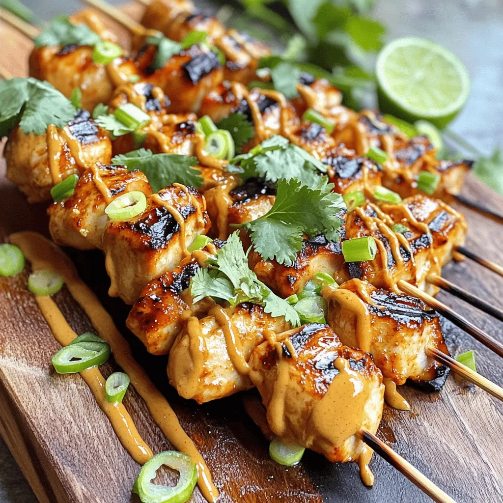 - Chicken breast - Peanut butter - Sriracha sauce - Fresh cilantro - Green onions - Skewers (wooden or metal) - Grill or grill pan To make Bang Bang Chicken Skewers, you need a few simple ingredients. The main star is chicken breast, which you will cut into bite-sized pieces. This allows for easy cooking and great flavor absorption. Peanut butter adds creaminess and depth to the dish. Sriracha sauce brings the heat, but you can adjust the amount to fit your taste. For garnishes, you might want to add fresh cilantro or green onions. They add color and freshness to your skewers. You also need some equipment. Skewers, either wooden or metal, are essential. If you choose wooden skewers, remember to soak them in water for 30 minutes. This prevents them from burning. Lastly, a grill or grill pan is needed to cook the skewers to perfection. For the complete recipe, check out the Full Recipe. To start, I mix the chicken with salt, pepper, and garlic powder. This adds flavor. You want to coat every piece well. After mixing, I let it marinate for at least 30 minutes. If you can, marinate for longer. It gives the chicken a richer taste. Next, I prepare the Bang Bang sauce. In a bowl, I combine peanut butter, mayonnaise, honey, sriracha sauce, soy sauce, and lime juice. I mix these until smooth and creamy. If you like it spicy, add more sriracha. For less heat, use less. This sauce really enhances the chicken. Now for the fun part! I thread the marinated chicken onto skewers. I leave a little space between each piece so they cook evenly. Then, I preheat my grill or grill pan over medium-high heat. Once hot, I add the skewers. I cook them for about 10-12 minutes. I turn them often to make sure they cook well. When they turn golden brown, they are ready. Drizzle them with the Bang Bang sauce and enjoy! You can find the Full Recipe for exact measurements and details. To make your chicken juicy, start with marination. Use salt, pepper, and garlic powder. Mix them with chicken pieces in a bowl. Marinate for at least 30 minutes. This helps the chicken absorb flavors and stay tender. If you have time, marinate it longer for extra taste. When cooking, aim for a medium-high heat. This ensures a nice golden color. Turn the skewers often while cooking for even heat. The chicken should cook for about 10-12 minutes. It’s done when the inside reaches 165°F. Use a meat thermometer for accuracy. You can adjust the spice level in the Bang Bang sauce. Start with the base recipe. If you want it hotter, add more sriracha. For milder flavors, cut back on the sriracha. You could even replace it with a mild chili sauce. To add sweetness, include more honey. For a tangy taste, add extra lime juice. These changes allow you to customize your sauce to your liking. Feel free to experiment until you find the perfect mix. When skewering chicken, keep space between each piece. This helps with even cooking and airflow. Use wooden or metal skewers. If you choose wooden ones, soak them in water for 30 minutes. This prevents them from burning on the grill. To avoid sticking, lightly oil the grill grates. You can also brush the chicken with oil before cooking. This keeps the chicken from sticking and helps create grill marks. Enjoy your perfectly grilled Bang Bang Chicken Skewers! You can find the Full Recipe for more details. {{image_2}} You can switch out chicken for shrimp or tofu. Shrimp cooks fast and absorbs flavors well. Just marinate it like you would the chicken. Tofu is a great option for a plant-based meal. Use firm tofu, and press it to remove extra water. This helps the marinade soak in better. If you want a veggie twist, try using bell peppers, zucchini, or mushrooms instead of chicken. Cut them into pieces that match the size of chicken. Marinate them in the same way. The sauce will add great taste to your veggies. This makes it fun for everyone, even non-meat eaters. You can serve these skewers as an appetizer or a main dish. As an appetizer, keep the skewers small and serve with extra Bang Bang sauce for dipping. For a main dish, pair them with rice or a fresh salad. This way, you create a complete meal that is filling and tasty. For detailed cooking instructions, check the Full Recipe. To keep your Bang Bang Chicken Skewers fresh, store leftovers in an airtight container. Place them in the fridge. They stay good for about three to four days. Make sure they cool down before sealing. This helps prevent moisture buildup, which can make them soggy. When it’s time to reheat, avoid drying out your skewers. A great method is using the oven. Preheat it to 350°F (175°C). Place the skewers on a baking sheet and cover them with foil. Heat for about 10-15 minutes. You can also use a microwave. Just add a splash of water to keep them moist. Microwave in short bursts, checking often. You can freeze Bang Bang Chicken Skewers after cooking. Place them in a freezer-safe bag. Make sure to remove as much air as possible before sealing. They can last up to three months in the freezer. When ready to eat, thaw them in the fridge overnight. For quick thawing, you can use the microwave’s defrost setting. After thawing, reheat them using the oven or microwave methods mentioned above. This keeps them juicy and tasty! For the full recipe, check out the Bang Bang Chicken Skewers section. I recommend marinating the chicken for at least 30 minutes. This time allows the chicken to soak up the flavors from the salt, pepper, and garlic powder. If you can, marinate it for a few hours or overnight. This will make it even tastier and juicier. Yes, you can! Preheat your oven to 400°F (200°C). Place the skewers on a baking sheet lined with parchment paper. Bake for about 15-20 minutes, flipping halfway through. Make sure the chicken is fully cooked and slightly golden. This method works well when grilling isn’t an option. These skewers pair nicely with many sides. You can serve them with steamed rice or quinoa. A fresh salad with greens, cucumbers, and a light dressing is also great. For a crunchy side, try veggies like carrots or bell peppers. You can even offer some dipping sauces for extra flavor. Yes, the recipe can easily be made gluten-free! Just use gluten-free soy sauce or tamari instead of regular soy sauce. Double-check all your ingredients, especially sauces. This way, everyone can enjoy the Bang Bang Chicken Skewers without worry. You now have all the tools to make delicious Bang Bang Chicken Skewers. Start with fresh chicken breast and a tasty marinade. Don't forget the Bang Bang sauce for that perfect kick. Remember, grilled skewers need close attention to keep them juicy. Feel free to experiment with different proteins or veggies. Store leftovers properly to enjoy later. You can easily adjust this recipe to fit your taste and needs. Enjoy your cooking journey and share your creations!