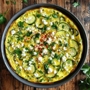 To make a zesty zucchini frittata, gather these simple ingredients: - 4 large eggs - 1 medium zucchini, grated - 1 small red bell pepper, finely chopped - 1/2 cup onion, diced - 1/2 cup feta cheese, crumbled - 1/4 cup fresh parsley, chopped - 1/4 teaspoon red chili flakes (optional) - 2 tablespoons olive oil - Salt and pepper to taste You can easily swap some ingredients if needed. Here are a few ideas: - Eggs: Use egg whites for a lighter option or a vegan egg substitute. - Zucchini: Try yellow squash or spinach if you want a different flavor. - Feta cheese: Replace it with goat cheese or mozzarella for a milder taste. - Red bell pepper: Any color pepper works, or you can use diced tomatoes for a twist. - Fresh parsley: Basil or chives can add a nice fragrance. Choosing fresh vegetables makes a big difference in taste. Here are some tips: - Look for zucchini that is firm and has shiny skin. Avoid any with soft spots. - Choose vegetables that are in season for the best flavor. For example, summer zucchini is often sweeter. - When picking bell peppers, look for ones with vibrant color and smooth skin. - Check onions for a heavy feel and avoid any that show signs of sprouting. When you pick the right ingredients, your frittata will shine! For the full recipe, check out the detailed instructions. 1. Preheat your oven to 375°F (190°C). This temperature ensures even cooking. 2. In a large bowl, crack 4 eggs. Whisk them until they are well combined. 3. Add salt and pepper to taste. Stir in 1/4 cup chopped parsley and, if you like, 1/4 teaspoon red chili flakes. 4. Heat 2 tablespoons olive oil in a large oven-safe skillet over medium heat. 5. Add 1/2 cup diced onion and sauté for about 3 minutes. Wait until it turns translucent. 6. Grate 1 medium zucchini and finely chop 1 small red bell pepper. Add both to the skillet. 7. Cook for 5 minutes, stirring often. This helps to soften the veggies and remove extra moisture. 8. Pour the egg mixture over the veggies. Gently stir to mix everything well. 9. Sprinkle 1/2 cup crumbled feta cheese on top. It adds great flavor. 10. Reduce the heat to low. Cook for about 5 minutes, so the edges start to set. 11. Carefully transfer the skillet to the oven. Bake for about 15 minutes until the center is set and the top is golden. 12. Remove from the oven and let it cool for a few minutes. Slice and enjoy your zucchini frittata! To save time while cooking, prepare your ingredients first. Start by grating the zucchini and chopping the onion and red bell pepper. This way, you have everything ready to go when you need it. It makes cooking smoother and more fun. To create a fluffy frittata, focus on two main points. First, whisk the eggs well. This adds air into the mixture. Second, cook on low heat. This lets the eggs set slowly, preventing a tough texture. Follow these tips, and you’ll have a delicious and fluffy frittata every time! For the complete recipe, check out the Full Recipe section. When making a frittata, avoid using too many eggs. This can make it dense. Stick to four large eggs for a nice balance. Another mistake is not cooking the veggies enough. They should soften before adding eggs. Also, don’t skip seasoning. Salt and pepper enhance the flavors. Lastly, avoid using high heat. Cooking on low helps the frittata cook evenly. To get a set center, cook the frittata on low heat first. Let the edges firm up before moving it to the oven. This method helps avoid a runny center. When you bake it, check for doneness at around 15 minutes. The frittata should be golden on top and firm in the center. If it jiggles too much, give it a few more minutes. Serving your frittata can be fun! Slice it into wedges and place it on a plate. Garnish with fresh parsley for color. You can also add a side of mixed greens for a light meal. For extra flavor, drizzle some balsamic glaze over the slices. If you like heat, serve with a dollop of spicy salsa. These simple touches make a big difference! For the full recipe, check the section above. {{image_2}} You can mix in other veggies to change the taste. Try adding spinach for a fresh bite. Mushrooms add a rich flavor and nice texture. Bell peppers bring sweetness. You can use broccoli or asparagus for extra crunch. Just remember to cook them well before adding to the eggs. This way, they will blend in nicely. Cheese makes a big difference in your frittata. Feta gives a tangy kick, while cheddar adds sharpness. Goat cheese adds creaminess and a unique flavor. You could also use mozzarella for a mild, stretchy texture. Experiment with these to find your favorite taste. The right cheese can really elevate your dish. Adding protein makes your frittata heartier. Ham or bacon provides a savory note. If you prefer chicken, shredded pieces work great too. For a meat-free option, try adding black beans or chickpeas. These add fiber and keep it filling. You can mix and match proteins to create a dish that suits your taste. After making your zucchini frittata, let it cool down first. Once cool, store it in an airtight container. This keeps the frittata fresh for longer. I recommend placing a paper towel in the container. This absorbs any extra moisture. You can store it in the fridge for up to three days. To reheat your frittata, use the oven for the best results. Preheat your oven to 350°F (175°C). Place the frittata on a baking sheet. Cover it with foil to keep it moist. Heat for about 10 to 15 minutes. This way, you keep the fluffy texture. You can also use the microwave. Just heat it for 30 seconds at a time, checking often. If you want to keep your frittata longer, freezing works well. Cut the frittata into slices. Wrap each slice tightly in plastic wrap. Then, place them in a freezer-safe bag. Remove as much air as possible before sealing. You can freeze the frittata for up to three months. When you’re ready to eat, thaw it in the fridge overnight before reheating. For the full recipe, check out the Zesty Zucchini Frittata section. A zucchini frittata lasts about three to four days in the fridge. Store it in an airtight container. This keeps it fresh and tasty. If you notice any strange smell or mold, it's best to throw it out. Yes, you can make a zucchini frittata ahead of time. Cook it, let it cool, and then store it in the fridge. This makes a quick meal for busy days. Just reheat it in the oven or microwave when you're ready to eat. You can serve a frittata with a simple salad or some crusty bread. Fresh fruit also makes a great side. For a heartier meal, add a side of roasted potatoes. This adds flavor and texture, making the meal more filling. For more ideas, check out the Full Recipe. You’ve learned about making a delicious frittata with fresh zucchini and more. We covered the best ingredients, key cooking tips, and variations to try. Remember to avoid common mistakes for a fluffy center. You can store leftovers safely and reheat them well. Experimenting with different veggies and cheeses can keep your meals exciting. With these steps and tips, you can make a frittata that impresses every time. Enjoy the process and happy cooking!
