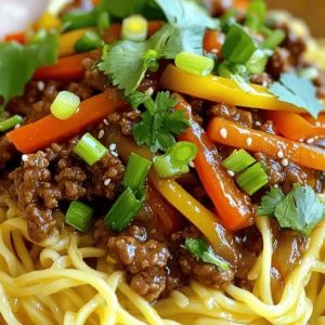 - 1 lb ground beef - 8 oz Asian egg noodles (or any preferred noodles) - 1 tablespoon vegetable oil - 3 cloves garlic, minced - 1 tablespoon ginger, grated - 1 bell pepper, sliced (any color) - 1 medium carrot, julienned - 3 green onions, chopped (whites and greens separated) - 3 tablespoons soy sauce - 1 tablespoon hoisin sauce - 1 tablespoon sesame oil - 1 teaspoon red pepper flakes (optional) - Salt and pepper to taste - Fresh cilantro for garnish (optional) Freshness matters! Use high-quality ground beef for the best flavor. Choose bright, firm bell peppers and vibrant green onions to enhance your dish. The carrots should be crisp and fresh for a nice crunch. For the noodles, you can use Asian egg noodles or any type you like. This flexibility means you can make the recipe your own! Always check your sauces for quality, as they are key to the dish's taste. For the full recipe, visit the recipe section. 1. First, cook the noodles according to the package. Drain and set them aside. 2. While the noodles cook, chop your veggies. Slice the bell pepper and julienne the carrot. 3. Mince the garlic and grate the ginger. This adds great flavor. 4. Chop the green onions, separating the whites from the greens. Timing is key. Start cooking the noodles first. This way, they are ready when you need them. Use a large skillet or wok for this dish. Heat the vegetable oil over medium-high heat. 1. Add the minced garlic and grated ginger. Sauté them for about 30 seconds until they smell good. 2. Next, add the ground beef. Break it apart with a wooden spoon. Cook until it turns brown, about 5 to 7 minutes. 3. Season the beef with salt, pepper, and red pepper flakes if you like spice. 4. Toss in the bell pepper and carrot. Cook for another 3 to 4 minutes until they soften. 5. Add the green onion whites, soy sauce, hoisin sauce, and sesame oil. Mix well and let it cook for 2 more minutes. Stir often. This helps prevent sticking and ensures even cooking. Once everything is cooked, gently add the noodles to the skillet. Toss everything together until the noodles are coated in sauce. 1. Remove from heat. 2. Garnish with the green onion greens and fresh cilantro if you want. For serving, use big bowls. This dish looks great and tastes even better. Enjoy your Mongolian Ground Beef Noodles! For more details, check the Full Recipe. To get the best flavor in your Mongolian Ground Beef Noodles, focus on fresh ingredients. Use fresh garlic and ginger for a bright taste. When cooking the beef, avoid overcrowding the pan. This helps it brown well instead of steaming. Stir the beef often for even cooking. Be careful with the seasoning; add salt and pepper gradually. Taste as you go. Common pitfalls include overcooking the noodles. They should be al dente, so they hold their shape when mixed. Also, watch the heat. If it's too high, garlic can burn quickly. This makes your dish bitter. If you cannot find Asian egg noodles, try rice noodles or whole wheat spaghetti. They work well too. For sauces, if you want a sweeter taste, use teriyaki sauce instead of hoisin. You can swap sesame oil with olive oil if you need a more neutral flavor. For a veggie boost, add mushrooms or zucchini. They blend nicely with the other ingredients. You can prepare some parts of the dish in advance. Cook the noodles and store them in the fridge for up to three days. This saves time on busy days. You can also brown the beef ahead of time. Store it in an airtight container in the fridge. Chop all your veggies the day before. Keep them in a sealed bag to stay fresh. This way, you can whip up the dish quickly when you're ready. For the full recipe, check out the entire guide. {{image_2}} You can easily change this dish to fit your diet. For a gluten-free option, use rice noodles or gluten-free noodles. Many stores sell these options. If you prefer vegetarian meals, swap the ground beef with tofu or tempeh. Just make sure to season them well. For a low-carb dish, use zucchini noodles or spaghetti squash. These substitutes keep the meal light but still tasty. Seasonal vegetables can add fresh flavors. In the spring, try adding snap peas or asparagus. In the summer, use zucchini or bell peppers for a crisp bite. In fall, sweet potatoes or butternut squash work well. These swaps not only taste great but also make use of what's fresh. You can enjoy different flavors with each season. There are several ways to cook this dish. You can use a slow cooker for a hands-off approach. Brown the meat first, then add the rest of the ingredients. Let it cook on low for several hours. The flavors will blend nicely. Another option is the Instant Pot. Cook everything on high pressure for a quick meal. Both methods save time and keep the beef tender. Check out the Full Recipe for more cooking techniques. To store your leftover Mongolian Ground Beef Noodles, let them cool down first. Place the noodles in an airtight container. Make sure the lid is tight. Store them in the fridge. They will stay fresh for about 3 to 4 days. When you're ready to eat, just reheat them in a skillet or microwave. Add a splash of water if they seem dry. If you want to freeze this dish, follow these steps. Cool the noodles completely before packing them. Use freezer-safe bags or containers. Squeeze out as much air as you can. This helps prevent freezer burn. The noodles can last in the freezer for up to 3 months. To reheat, thaw them overnight in the fridge. Then, heat them in a skillet with a bit of oil or water until hot. The shelf life of Mongolian Ground Beef Noodles depends on how you store them. In the fridge, aim to eat them within 3 to 4 days. If frozen, they are best used within 3 months for the best flavor. Always check for signs of spoilage before eating. If it looks or smells off, it’s best to toss it. How to make Mongolian Ground Beef Noodles spicier? To add heat, use red pepper flakes. Start with one teaspoon. You can always add more later. Consider adding chili oil for a bold flavor. If you want a fresh kick, try chopped fresh chilies. Adjust the spice to your taste for a perfect dish. Can I use beef alternatives for this recipe? Yes, you can! Ground turkey or chicken works great. For a vegetarian option, use mushrooms or lentils. Tofu is another good alternative. Just remember to adjust cooking times for these options. Each will give a unique flavor to your dish. What is the best cooking time for different types of noodles? Cooking time varies by noodle type. For Asian egg noodles, it’s about 4-6 minutes. If using rice noodles, soak them for 10-15 minutes. For whole wheat pasta, cook for about 8-10 minutes. Always check package instructions for the best results. In this blog post, we explored the essential ingredients for Mongolian Ground Beef Noodles. I provided step-by-step instructions, tips for better flavor, and suggestions for variations. Remember to use fresh ingredients for the best taste. You can also modify the recipe to suit different diets and cooking methods. Proper storage ensures your leftovers stay tasty. Keep experimenting and adjusting your dish as you make it your own. Enjoy the process and have fun in the kitchen!