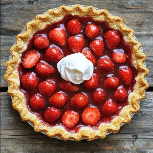 - 2 cups fresh strawberries, hulled and halved - 1 cup granulated sugar, divided - 2 tablespoons cornstarch - 1 tablespoon lemon juice - 1 teaspoon vanilla extract - 1 prepared pie crust (store-bought or homemade) - 1 tablespoon butter, diced - Whipped cream for serving (optional) When preparing your strawberries, make sure to wash them well. Use fresh, ripe strawberries for the best flavor. Remove the green tops, known as hulls, and cut each berry in half. This helps release their juices during baking. For the cornstarch, ensure it is fresh. Old cornstarch may not thicken the filling properly. If you want to mix it up, you can use other fruits. Blueberries or raspberries can work well. You can also try using honey instead of sugar. For a gluten-free crust, almond flour or gluten-free baking mixes are great options. If you want a vegan pie, use a plant-based butter and a dairy-free whipped cream. These swaps keep the pie delicious while catering to different diets. To start, you need to hull and halve your strawberries. Use a small knife to remove the green tops. Then, slice each berry in half. This process will help the strawberries mix well with the other ingredients. Let the halved strawberries rest for about 10 to 15 minutes. This time allows them to release their sweet juices. The flavor will be richer and brighter in your pie when you do this. Now, it’s time to combine the ingredients. In a bowl, mix the halved strawberries with ¾ cup of sugar, cornstarch, lemon juice, and vanilla extract. Stir until everything is well combined. This mixture is the heart of your pie. Next, pour the strawberry mixture into your prepared pie crust. Make sure to spread it evenly across the crust. This helps every slice have a good balance of filling and crust. Don’t forget to dot the top with diced butter for extra flavor. Preheat your oven to 425°F (220°C). This high heat will help the pie crust start baking perfectly. Bake the pie for 15 minutes. After 15 minutes, lower the oven temperature to 350°F (175°C). Continue baking for another 30 minutes. This step is key for a golden crust and bubbling filling. When done, let the pie cool on a wire rack for at least 2 hours. This cooling time helps the filling set. Afterward, you can serve your delicious pie. For a nice touch, top each slice with whipped cream if you like. Check out the Full Recipe for complete details. For the best pie crust, you can choose between homemade and store-bought. Homemade crusts offer fresh taste and texture. They also let you control the ingredients. Store-bought crusts save time and work well too. Just pick a good brand for better results. To avoid a soggy bottom, blind bake your crust. This means you bake it for a short time before adding the filling. Use pie weights or dried beans to hold it down. This keeps it firm and crisp. You can add spices or extracts for an extra twist. A pinch of cinnamon can add warmth. A dash of almond extract gives a nutty taste. Experiment to find your favorite mix. Lemon juice plays a key role in balancing sweetness. It cuts through the sugar and adds brightness. A tablespoon is enough to brighten the pie without making it sour. If your filling is too runny, don’t fret. You can thicken it by cooking it on the stove. Mix a little cornstarch with water, then stir it in. Cook until it thickens, then pour it back into the crust. For overbaked crusts, brush it with a little melted butter. This can help restore some moisture. You can also cover it with whipped cream when serving to mask any dryness. {{image_2}} You can switch up the strawberries for mixed berries. Raspberries, blueberries, and blackberries all work well. They each add their own twist. Try combining them for a berry medley. Seasonal fruits can also shine in this pie. Peaches in summer or apples in fall can create new flavors. Each fruit brings its own sweetness and tartness. If you need a gluten-free crust, try almond flour or oats. Both make tasty options for your pie base. You can also find gluten-free pie crusts in stores. For vegan choices, use coconut oil instead of butter. Maple syrup or agave can replace sugar to keep it plant-based. For toppings, use coconut whipped cream or a dairy-free alternative. These swaps keep the pie delicious while catering to dietary needs. To keep your leftover pie fresh, use an airtight container. This helps prevent the pie from drying out. You can also cover it with plastic wrap. Store the pie at room temperature for one day. If you want it to last longer, place it in the fridge. In the fridge, it can stay good for up to four days. When you want to enjoy a slice again, heat your oven to 350°F (175°C). Place the slice on a baking sheet. Warm it for about 10 minutes. This method keeps the crust crispy and the filling warm. Avoid using a microwave, as it may make the crust soggy. You can freeze the pie before or after baking. To freeze it before baking, wrap it well in plastic wrap and foil. This helps keep out air. You can bake it straight from the freezer. Just add about 10 extra minutes to the baking time. If you freeze it after baking, let it cool first. Then wrap it tightly and freeze. When you're ready to eat, thaw overnight in the fridge for the best taste and texture. The ultimate strawberry pie lasts about 3 to 4 days in the fridge. To keep it fresh, cover it tightly with plastic wrap or foil. If left out, the pie can spoil in just a few hours, especially in warm weather. Yes, you can make the pie ahead of time. It is best to bake the pie a day or two before serving. This way, the flavors can develop, and the pie will have time to cool properly. Serve the pie with whipped cream or a scoop of vanilla ice cream. Fresh mint leaves can add a nice touch too. You can also slice fresh strawberries on top for extra flavor and color. Yes, this recipe is great for beginners. The steps are simple and easy to follow. Just take your time, and you will create a beautiful pie that everyone will love. You know the pie is done when the filling bubbles and the crust turns golden brown. A good sign is when you see the juices from the strawberries bubbling up through the crust. This means it is ready to come out of the oven. For the full recipe, check out the Ultimate Strawberry Pie 🥧 section. The ultimate strawberry pie is a treat you can easily make at home. You learned how to prepare fresh strawberries, mix ingredients, and bake to perfection. Don't forget the tips for the best crust and flavor. You can even try different fruits or make it gluten-free or vegan. Store leftovers correctly for the best taste. Remember, making pie should be fun, so get creative! Enjoy each slice, and share the joy with others. Happy baking!