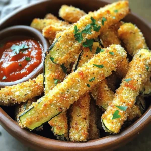 - 2 medium zucchinis - 1 cup panko bread crumbs - 1/2 cup grated Parmesan cheese - 1 teaspoon garlic powder - 1 teaspoon onion powder - 1/2 teaspoon paprika - 1/4 teaspoon black pepper - 1/4 teaspoon salt - 1/2 cup all-purpose flour - 2 large eggs, beaten - Olive oil spray The magic of these extra crispy zucchini fries starts with fresh ingredients. I choose medium zucchinis because they are tender and perfect for frying. Panko bread crumbs give a crunchy texture. The grated Parmesan adds savory flavor. Garlic and onion powder bring depth. Paprika adds a hint of warmth. Black pepper and salt round out the taste. To coat the fries, I use all-purpose flour and eggs. The flour helps the coating stick. The beaten eggs create a rich layer of flavor. Finally, a light spray of olive oil helps everything crisp up in the oven. - Baking sheet - Parchment paper - Shallow bowls for dredging - Knife and cutting board - Oven Gathering the right tools makes your cooking easier. A baking sheet lined with parchment paper helps with cleanup. Shallow bowls are great for dredging the zucchini. A knife and cutting board will help you cut the zucchinis into fry shapes. Finally, your oven will be the star of the show, transforming these fries into a crispy delight. For the full recipe, check out the complete guide to making these extra crispy oven baked Parmesan zucchini fries. To start, cut the zucchinis into fries. Aim for sticks about 1/4 inch thick. This size helps them cook evenly. If they are all the same size, they will crisp up together. Use a sharp knife for clean cuts. If you have a mandoline slicer, it can make this job easier. Next, set up your dredging station. You will need three shallow bowls. In the first bowl, add all-purpose flour. In the second bowl, beat the eggs. In the last bowl, mix panko bread crumbs, Parmesan cheese, garlic powder, onion powder, paprika, black pepper, and salt. Now for the fun part! Take each zucchini fry and coat it in flour first. Shake off any extra flour. Then, dip it into the beaten eggs. Let any excess egg drip off. Finally, roll it in the panko mixture. Press down gently to make sure it sticks. Preheat your oven to 425°F (220°C). Line a large baking sheet with parchment paper. This makes cleanup easy and helps the fries not stick. Arrange the coated zucchini fries on the baking sheet in a single layer. Make sure they are not touching each other. This is key for getting them crispy. Lightly spray the tops with olive oil spray. This helps them brown nicely. Bake the fries for 20-25 minutes. Flip them halfway through for even cooking. Look for a golden brown color and a crispy texture. Once they are done, take them out and let them cool for a few minutes before serving. For the full recipe, check out the complete instructions above. Enjoy your crispy delights! To get those extra crispy oven-baked parmesan zucchini fries, choose panko bread crumbs. They are lighter and crunchier than regular bread crumbs. This texture makes every bite satisfying. Next, use olive oil spray. It helps the fries crisp up nicely without adding too much fat. A light spray keeps them golden and crunchy. Be careful not to overcrowd the baking sheet. If the fries touch, they will steam instead of crisp. Spread them out in a single layer for the best results. Also, coat the fries properly. Make sure each fry gets a good layer of the flour, egg, and panko mix. This ensures they are fully coated and crispy after baking. Zucchini fries are best served with dips. Marinara sauce is a classic choice. Ranch dressing also pairs well. For garnish, sprinkle fresh parsley on top. This adds a pop of color and makes the dish look more appealing. Remember, presentation matters! {{image_2}} To make your zucchini fries extra tasty, add spices to the coating. Try cayenne for heat or Italian seasoning for a fresh twist. Mixing in smoked paprika gives a nice depth of flavor. You can also incorporate herbs. Fresh or dried parsley, basil, or oregano work well with zucchini. Just mix them into the panko before coating. This adds a burst of flavor and a pop of color. If you want to try a different method, use an air fryer. Air frying gives you that crispy texture with less oil. Just set it to 400°F (200°C) and cook for about 10 to 15 minutes. Grilling is another great option. Slice the zucchini into thicker pieces. Brush them with olive oil, season with salt, and grill them for about 5 to 7 minutes per side. This adds a smoky flavor and is perfect for summer. For a vegan version, swap eggs with flaxseed meal. Mix one tablespoon of flaxseed with three tablespoons of water. Let it sit until it thickens. Instead of Parmesan cheese, use nutritional yeast for a cheesy taste. It’s dairy-free and adds a savory flavor to your zucchini fries. This way, everyone can enjoy these tasty treats. For the full recipe, check out the details above. To keep leftover zucchini fries fresh, place them in an airtight container. This will help maintain their flavor and crunch. I recommend using glass containers or BPA-free plastic ones. Store them in the fridge for up to three days. Be sure to let them cool before sealing the container, as this prevents moisture buildup. You can freeze the fries before or after baking. If you freeze them raw, place them on a baking sheet in a single layer. After they freeze, transfer them to a freezer bag. This method saves space and keeps them separate. If you freeze them after baking, allow them to cool first. Store them in a freezer-safe container. They will last up to two months. When you're ready to use them, thaw in the fridge overnight for best results. If you’re short on time, you can microwave them briefly. However, this may affect their crispiness. For the best way to reheat, use the oven. Preheat it to 400°F (200°C). Place the zucchini fries on a baking sheet. Bake for about 10-15 minutes until they are hot and crispy. This method helps restore their crunch. You can also reheat them in an air fryer. Set the air fryer to 350°F (175°C) for about 5-7 minutes. This will give them a nice crisp without drying them out. Enjoy your fries just as you did fresh! For the full recipe, check out the Extra Crispy Oven Baked Parmesan Zucchini Fries. You can dip your zucchini fries in many tasty sauces. Here are some popular options: - Marinara sauce - Ranch dressing - Garlic aioli - Spicy mustard - Ketchup Each sauce adds a unique flavor. Try mixing sauces for a fun twist! Yes, you can use regular breadcrumbs. However, panko is lighter and crispier. It creates a better crunch. Regular breadcrumbs tend to be denser and may not give the same result. If you have panko, use it for that extra crisp! Look for a golden brown color on your zucchini fries. They should feel crisp when you touch them. If they look dry and crunchy, they are likely ready. Keep an eye on them as they bake. Enjoy them hot for the best taste! For the complete recipe, check out the Full Recipe section. In this post, we explored how to make crispy zucchini fries. We covered the right ingredients, tools, and cooking steps. I shared tips for perfecting your fries and ideas for serving them. You can also adapt the recipe for different flavors or dietary needs. Lastly, we discussed storage options to keep your fries fresh. Making zucchini fries is fun and rewarding. Try this recipe for a tasty and healthier snack. You won't regret it!
