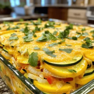 - 2 medium zucchinis, sliced - 2 medium yellow squash, sliced - 1 cup diced bell peppers (red, green, or yellow) - 1 small onion, diced - 2 cloves garlic, minced - 1 cup shredded cheddar cheese - 3 large eggs - 1/4 cup heavy cream - 1 cup diced tomatoes (canned or fresh) - 1 teaspoon ground cumin - 1 teaspoon smoked paprika - 1 teaspoon chili powder - 1/2 teaspoon salt - 1/4 teaspoon black pepper - Fresh cilantro or parsley for garnish I love using fresh ingredients for flavor. Zucchini and yellow squash bring a nice texture. Bell peppers add sweetness and color. Onions and garlic give a great aroma. For the dairy, I choose sharp cheddar cheese. It melts well and adds a rich taste. The eggs and heavy cream create a fluffy base for the casserole. This combination makes each bite creamy and satisfying. Spices are key in this dish. Ground cumin adds warmth and depth. Smoked paprika gives a hint of smokiness. Chili powder brings heat without being overpowering. Salt and black pepper enhance all the flavors. Finally, I like to top it with fresh cilantro or parsley for a bright finish. This recipe is easy and fun to make. You can find the full recipe with step-by-step instructions to guide you. Enjoy the process of cooking this tasty Tex-Mex Keto squash casserole! - Preheat your oven to 375°F (190°C). - In a large skillet, add a splash of olive oil. Sauté the onions and garlic until they become translucent, which takes about 3-4 minutes. - Add diced bell peppers to the skillet and cook for 2-3 minutes until they soften. - Next, stir in the sliced zucchinis and yellow squash. Cook them until just tender, which is about 5-6 minutes. - In a large bowl, whisk together the eggs and heavy cream. - Add the diced tomatoes, ground cumin, smoked paprika, chili powder, salt, and black pepper. Mix well. - Now, fold in the sautéed vegetables and half of the shredded cheddar cheese. - Transfer the mixture into a greased 9x13 inch casserole dish. Spread it evenly. - Top the casserole with the remaining cheddar cheese. - Bake in the preheated oven for 25-30 minutes, or until the cheese is bubbly and golden brown. - After baking, remove from the oven and let it cool slightly. You can garnish with fresh cilantro or parsley before serving. For the complete recipe, check out the Full Recipe section. To get the best texture, don't overcook your vegetables. They should stay a bit firm. This keeps the casserole from getting mushy. After baking, let the casserole cool slightly before serving. This helps the layers set and makes slicing easier. I love to pair this dish with creamy avocado or tangy sour cream. Both add a nice flavor boost. A fresh side salad makes the meal more filling and balanced. It also adds a crisp contrast to the warm casserole. For those who want a dairy-free version, try using plant-based cheese. It melts well and tastes great. If you need a vegan option, substitute the eggs with flax or chia seeds mixed with water. This keeps the texture while making it plant-based. {{image_2}} You can change the Tex-Mex Keto squash casserole to fit your taste. Let's explore some fun options. You can add more veggies for extra flavor and nutrition. - Incorporate spinach or kale for added nutrients. - Use mushrooms for a heartier casserole. They bring a nice texture and earthy taste. Want to make it more filling? Add some protein. - Add cooked ground beef or turkey for added protein. This makes the dish very hearty. - Mix in black beans for a vegetarian protein option. They add fiber and flavor. If you love heat, you can adjust the spice levels. - Increase chili powder for a spicier dish. This will kick up the flavor. - Add jalapeños for an extra kick. They bring a fresh and zesty taste. For the full recipe, check out the link provided. Enjoy personalizing your casserole! Keep any leftover Tex-Mex Keto Squash Casserole in an airtight container. It stays fresh in the fridge for up to 3 days. If you want to store it longer, freeze it. It can last in the freezer for up to 2 months. This way, you can enjoy it later without losing flavor. For the best taste, reheat the casserole in the oven. Set the oven to 350°F (175°C). Bake until it is warm all the way through. If you need a quick option, microwave individual portions. This method saves time and is simple. Always label your containers with dates. This helps you track how fresh your food is. Once you thaw the casserole, avoid refreezing it. This step keeps the texture and taste at their best. Enjoying your meal is easier when you follow these simple tips. You can find the full recipe to get started on this delicious dish. Yes, you can prepare it the night before and bake before serving. I often do this for busy weeks. Just cover the dish and store it in the fridge. When you’re ready, pop it in the oven. This makes meal prep easy and fun! Yes, all ingredients listed are gluten-free. I check labels to ensure they meet this need. This makes the casserole a great choice for those with gluten sensitivities. It’s nice to serve a dish everyone can enjoy without worry. Ensure the vegetables used are low in carbs and check any additional ingredients for carb content. Zucchini and squash are perfect for this. Always read labels on any extras like sauces or toppings. Keeping it low-carb is easy with the right choices. A fresh garden salad or low-carb tortillas complement the dish nicely. I love to add some avocado or sour cream on the side. These sides enhance the flavors and make the meal complete and satisfying. You can also explore other side options to find your favorite pairings. For those interested in making this dish, refer to the Full Recipe for all the details! This blog covered a tasty Tex-Mex Keto Squash Casserole. We reviewed the fresh veggies, dairy, and spices needed. I shared step-by-step instructions for perfect results. Use my tips for texture and tasty sides to elevate your meal. You can modify this recipe to fit your diet or add extra veggies for more nutrients. Remember, enjoy leftovers and store them well. Try this casserole, and you’ll love it. Simple ingredients and easy steps make it a winner!