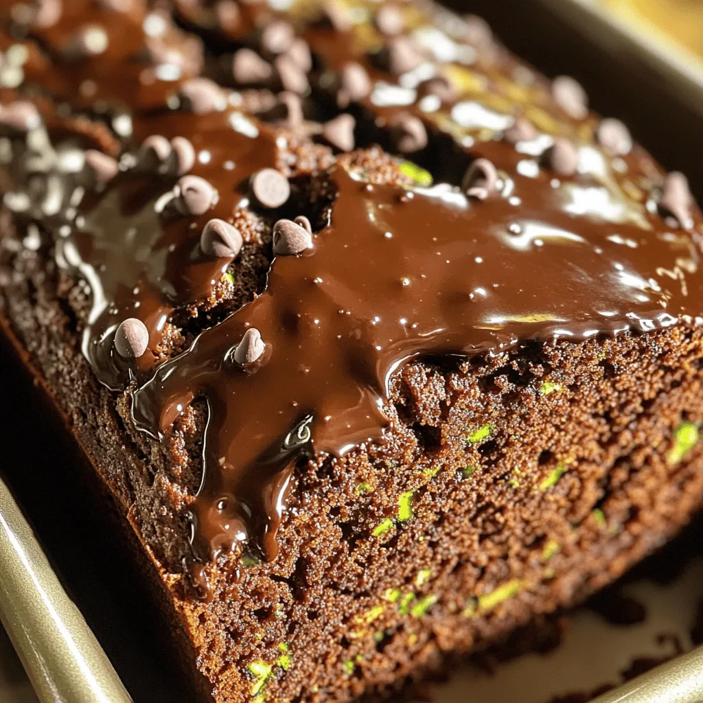 To make Vegan Chocolate Zucchini Bread, you need these key ingredients: - 1 ½ cups grated zucchini (about 1 medium zucchini) - 1 cup all-purpose flour - ½ cup cocoa powder - 1 teaspoon baking soda - ½ teaspoon baking powder - ½ teaspoon salt - 1 cup brown sugar - ¼ cup unsweetened applesauce - ½ cup almond milk (or any plant-based milk) - 1 teaspoon vanilla extract - ½ cup vegan chocolate chips Grated zucchini adds moisture to the bread. It keeps the bread rich and tender. The cocoa powder gives you that lovely chocolate flavor. The combination of baking soda and baking powder helps the bread rise perfectly. Brown sugar adds sweetness and a touch of flavor, while applesauce acts as a binder and reduces fat. Almond milk keeps it dairy-free and light. You can customize your Vegan Chocolate Zucchini Bread with these fun add-ins: - Types of chocolate chips: Use dark, semi-sweet, or even white chocolate chips for variety. - Nuts and seeds: Add walnuts or pecans for crunch. Sunflower seeds can also add a nice texture. - Flavor enhancements: Try adding cinnamon or espresso powder to boost the chocolate flavor. These add-ins can make your bread even more exciting. You can mix and match based on what you love. For the full recipe, check out the link provided. Start by deciding if you want to grease your pan or use parchment paper. Greasing the pan lets the bread slide out easily. Parchment paper gives extra help, preventing sticking and making cleanup easier. I often choose parchment paper for a quick release. Next, preheat your oven to 350°F (175°C). This temperature ensures even baking. Preheating helps the bread rise properly. While the oven heats, prepare your loaf pan so it can be ready when your batter is mixed. Sifting the dry ingredients is key. It breaks up clumps in the flour and cocoa powder. This step ensures your dry mix is light and airy. It helps the bread rise well. When measuring your flour and cocoa powder, use a spoon to scoop. Then, level it off with a knife. This method gives you the right amount. Too much flour can make the bread dense and dry. In a separate bowl, mix the wet ingredients. You want a smooth mixture of zucchini, brown sugar, applesauce, almond milk, and vanilla extract. Stir these ingredients well. This step makes sure the flavors combine nicely. Grate your zucchini finely. It helps blend into the batter. You won’t notice it much in the final bread, but it adds moisture and nutrients. Pour the batter into your prepared loaf pan. Smooth the top with a spatula. Bake for 50-60 minutes. The bread is done when a toothpick inserted in the center comes out clean. After baking, let the bread cool in the pan for about 10 minutes. This step helps it firm up. Then, transfer it to a wire rack to cool completely. This cooling process keeps the texture perfect. For the full recipe, refer to the earlier section. Mixing too much can ruin your bread. It makes it dense and tough. When you combine wet and dry ingredients, stir gently. Only mix until the flour disappears. A few lumps are okay. This keeps your bread light and fluffy. Grate your zucchini finely. This helps it blend well into the batter. If the pieces are too big, they can make the bread soggy. Use the small holes on your grater. Squeeze out some extra moisture with a clean cloth. This step adds to the bread's great texture. You can change the sugar in this recipe. If you want less sweetness, reduce the brown sugar. Start with half a cup. Taste the batter to check. You can always add more if needed. If you prefer using natural sweeteners, try honey or agave. Use the same amount as the brown sugar. Keep in mind that honey is not vegan. Agave is a great choice if you want to keep it plant-based. A large mixing bowl is key for this recipe. Look for one that is heavy and sturdy. This helps when you mix the thick batter. Glass or stainless steel bowls work best. They do not stain and are easy to clean. Choose a 9x5-inch loaf pan for best results. Metal pans cook evenly and give a nice crust. If you prefer, use a glass one. Just remember to adjust the baking time slightly. Always grease the pan or line it with parchment paper. This makes it easy to remove your bread after baking. For a full guide on making this delicious treat, check out the Full Recipe. {{image_2}} If you want a gluten-free version of vegan chocolate zucchini bread, you can easily swap out the flour. Use almond flour or a gluten-free all-purpose blend. These work well and keep the bread moist. For texture, add a bit of xanthan gum. This will help bind the ingredients together. You can use about 1 teaspoon per cup of flour. It makes a big difference! Want to boost the flavor? You can add spices like cinnamon or nutmeg. These warm spices pair well with chocolate. A teaspoon of each can make your bread sing! You can also mix in fruits, like mashed bananas. They add sweetness and moisture. Try using half a cup of mashed bananas for a fun twist. If you need a nut-free recipe, just swap almond milk for oat or soy milk. These work great and keep the bread creamy. For a low-sugar version, reduce the brown sugar. You can cut it down to half a cup. If you still want sweetness, use mashed dates or a sugar substitute. Just keep in mind that this might change the texture a bit. For the full recipe, check out the complete instructions above! To keep your vegan chocolate zucchini bread fresh, wrap it tightly in plastic wrap. This helps retain moisture and flavor. You can also place it in an airtight container to protect it from air. Recommended container types include: - Plastic food storage containers - Glass jars with tight lids - Resealable plastic bags I usually store my bread at room temperature for up to three days. This keeps it soft and ready to enjoy. For longer storage, freezing is a great option. Allow the bread to cool completely before freezing. Then, slice it into individual pieces. Wrap each slice in plastic wrap, then place them in a freezer-safe bag. This method helps prevent freezer burn. Thawing is simple. Just remove a slice from the freezer and let it sit at room temperature for about 30 minutes. You can also microwave a slice for 15-20 seconds for a quick treat. For the full recipe, check out the complete instructions to bake your own delightful bread! Yes, you can use frozen zucchini in this recipe. Just make sure to thaw it first. To thaw, place the zucchini in the fridge overnight. If you're in a hurry, you can use the microwave. Heat it on a low setting for a few minutes. After thawing, drain any excess water. This step is key. Too much water can make your bread soggy. You can check if the bread is done with the toothpick test. Insert a toothpick into the center of the bread. If it comes out clean, the bread is ready. If you see wet batter on the toothpick, bake it a few more minutes. Keep an eye on it to avoid overbaking. A perfectly baked loaf will have a rich, moist texture. Yes, you can substitute ingredients. If you don't have applesauce, try using mashed bananas or pumpkin puree. Both will add moisture and sweetness. For almond milk, any plant-based milk works well. Soy milk or oat milk can be great alternatives. Just remember, substitutions may change the flavor slightly, but they can still work nicely. You learned to make a delicious zucchini bread using simple ingredients and easy steps. From selecting your essentials to uncovering variations and storage tips, you have the tools to succeed. Remember to mix well, watch your baking time, and have fun with flavors. Whether you choose sweet or savory, the choice is yours. Now, get in the kitchen and enjoy this tasty treat!