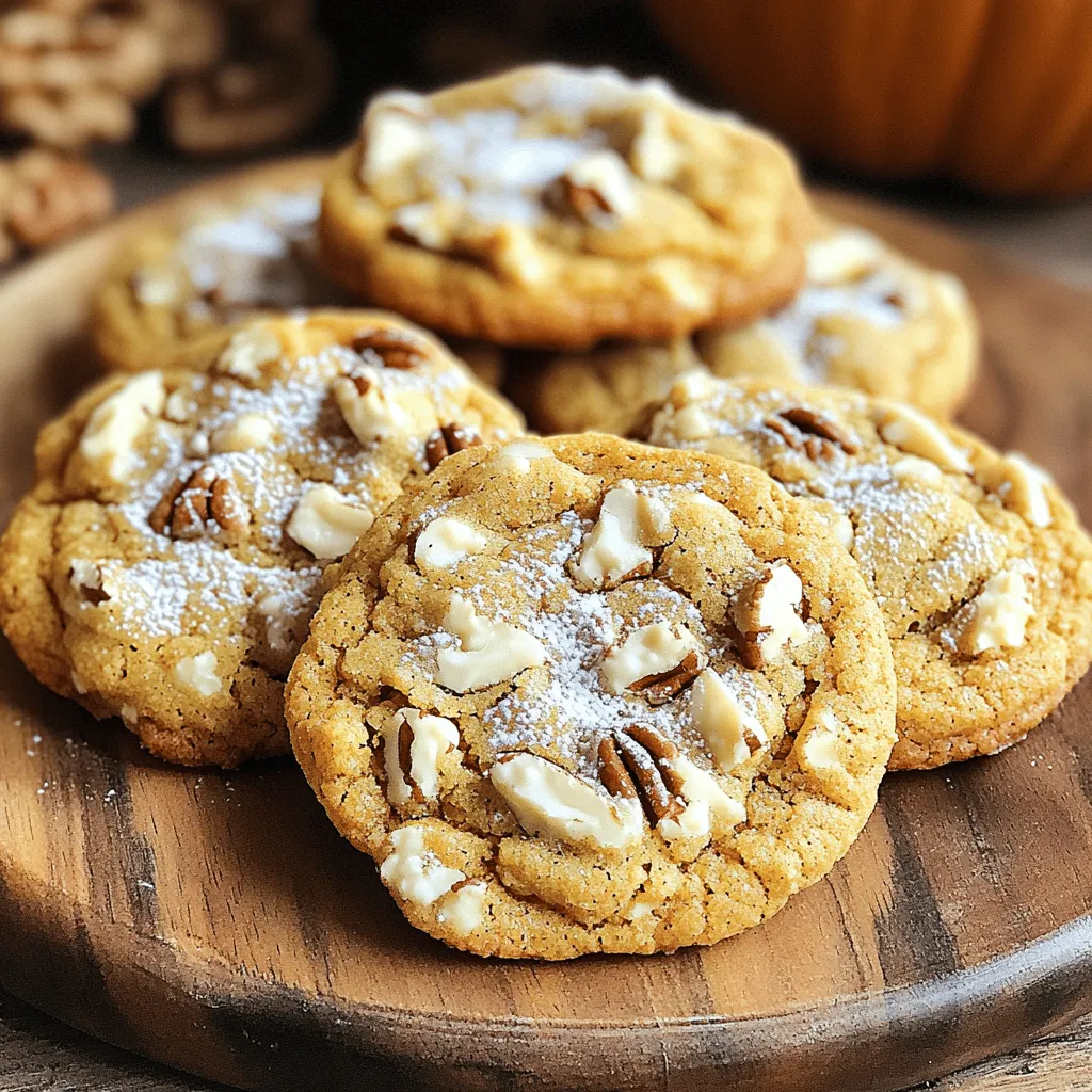 For my pumpkin cookies, you will need: - 1 cup canned pumpkin puree - 1/2 cup brown sugar - 1/4 cup granulated sugar - 1/2 cup unsalted butter, softened - 1 large egg - 1 teaspoon vanilla extract - 2 cups all-purpose flour - 1 teaspoon baking powder - 1 teaspoon baking soda - 1 teaspoon cinnamon - 1/2 teaspoon nutmeg - 1/4 teaspoon ginger powder - 1/4 teaspoon salt - 1/2 cup pecans, chopped (optional) - 1/2 cup white chocolate chips (optional) I like to keep it simple. If you don’t have brown sugar, use white sugar instead. You can swap unsalted butter for coconut oil for a dairy-free option. If you want a gluten-free cookie, use almond flour or a gluten-free blend. For a fun twist, consider adding: - 1/2 cup dried cranberries for tangy sweetness - 1/2 teaspoon allspice for extra warmth - A sprinkle of sea salt on top to balance the sweetness These small changes can add new flavors and make your cookies even more special. Feel free to mix and match based on what you have at home! For the full recipe, check out the detailed steps I shared earlier. First, gather your ingredients. You will need canned pumpkin puree, sugars, butter, an egg, and vanilla extract. For the dry mix, you need flour, baking powder, baking soda, cinnamon, nutmeg, ginger powder, and salt. 1. Preheat your oven to 350°F (175°C). This step is key for even baking. 2. Prepare your baking sheet by lining it with parchment paper. This prevents sticking and makes cleanup easy. 3. Cream the butter and sugars in a large bowl. Mix until it is light and fluffy, about two minutes. 4. Add pumpkin, egg, and vanilla to the mixture. Stir until it is well combined. This adds moisture and flavor. 5. In a separate bowl, whisk together the dry ingredients. This helps distribute the baking powder and spices evenly. 6. Gradually mix the dry ingredients into the wet mixture. Stop mixing when just combined. Overmixing can make cookies tough. 7. If you want, fold in chopped pecans and white chocolate chips. These add a nice texture and sweetness. 1. Drop spoonfuls of dough onto your prepared baking sheet. Space them about two inches apart. This gives them room to spread. 2. Bake for 12-15 minutes. Look for lightly golden edges. The center should look set but soft. 3. Remove from the oven and let cool on the baking sheet for 5 minutes. This helps them firm up. 1. Transfer cookies to a wire rack to cool completely. This prevents sogginess. 2. For a nice touch, arrange cooled cookies on a festive platter. Dust with powdered sugar for a pretty look. 3. Serve with spiced tea or coffee. This pairing makes for a cozy treat. You can find the full recipe for these delightful cookies above. Enjoy making them! To get soft and chewy cookies, mix your dough just right. Overmixing can make them tough. Aim for a light and fluffy texture when creaming the butter and sugars. This helps trap air and makes your cookies rise. Bake them until the edges turn golden, but the centers stay soft. Let them cool on the baking sheet for a few minutes before moving them. This keeps them from breaking apart. Store your cookies in an airtight container. This keeps them fresh for about a week. If you want to freeze them, place the cookies in a single layer on a baking sheet first. Once they are frozen, transfer them to a freezer bag. They will last for up to three months. To reheat, simply warm them in the oven at 300°F for about five minutes. This will bring back the soft texture. For a flavor boost, try adding a pinch of sea salt on top. This brings out the sweetness. You can also experiment by mixing in chocolate chips or chopped nuts. For a pretty look, dust the cookies with powdered sugar before serving. Arrange them on a colorful platter for a festive touch. Serve them with a warm drink for a cozy treat. You can check the full recipe for more ideas! {{image_2}} You can make these pumpkin cookies gluten-free. Simply swap all-purpose flour for a gluten-free blend. Use a mix that works well for baking. Check if it has xanthan gum. This helps give your cookies a nice texture. You might need to adjust the liquid in your recipe. Start with less liquid and add more if needed. This change keeps your cookies soft and chewy. Pumpkin spice cookies have more flavor. They use warm spices like cinnamon and nutmeg. Classic pumpkin cookies focus on the pumpkin taste. Both are good, but they feel different. If you love spice, go for pumpkin spice. If you want a milder taste, stick to classic. You can even mix both styles for a fun twist! Want to make your cookies special? Try adding fun ingredients! Here are some ideas: - Chocolate chips: Dark or milk chocolate adds sweetness. - Nuts: Chopped walnuts or pecans bring crunch. - Dried fruit: Raisins or cranberries give a chewy texture. - Coconut flakes: Shredded coconut adds a tropical flavor. Feel free to mix and match. These choices can make your cookies unique and tasty. You can find the full recipe to get started on these variations! To keep your pumpkin cookies fresh, store them in an airtight container. This method stops air from drying them out. Place a piece of parchment paper between layers to avoid sticking. If you want to keep the cookies from getting too soft, do not store them with anything moist, like bread. Freezing is a great way to save cookies for later. Let them cool completely first. Then, wrap each cookie in plastic wrap. Place the wrapped cookies in a freezer bag or container. Make sure to label it with the date. You can also freeze the cookie dough. Just scoop it into balls and freeze them on a baking sheet. Once frozen, transfer them to a bag. If stored properly, pumpkin cookies can last up to a week at room temperature. In the fridge, they may last about two weeks. Frozen cookies keep well for up to three months. For the best taste and texture, eat them within this time frame. Enjoy your cookies fresh! Check the Full Recipe for more tips. Yes, you can use fresh pumpkin. To do this, cook the pumpkin until soft. Blend it until smooth. Make sure it is thick and not watery. This ensures your cookies stay moist and tasty. Fresh pumpkin gives a rich flavor that many love. Just remember, it may need more time to prepare compared to canned. Store leftover cookies in an airtight container. This keeps them fresh for days. Place a slice of bread in the container. The bread helps to keep the cookies soft. You can also freeze them. Wrap each cookie in plastic wrap and place in a freezer bag. This way, they can last for several months. To make your cookies softer, use more brown sugar. Brown sugar keeps cookies moist. Add an extra egg yolk for chewiness. This also gives your cookies a nice texture. Don't bake them too long. Take them out when the edges are just golden. They will continue to cook on the tray. For a chewy bite, let them cool on the baking sheet. These tips will help you enjoy perfect cookies! For the complete recipe, check the section above. We explored the key ingredients for pumpkin cookies, from the complete list to optional flavors. I shared step-by-step instructions, tips for the perfect texture, and how to store your cookies. We also looked at variations, including gluten-free options and fun mix-ins. With the right ingredients and techniques, you can make delicious pumpkin cookies. Enjoy baking and try new flavors to find your favorite!