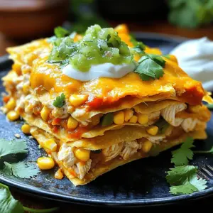 To make Hatch Chile Enchilada Pie, you'll need the following ingredients: - 6 large Hatch chiles, roasted and peeled - 1 cup cooked shredded chicken (or black beans for a veggie option) - 1 cup corn kernels (frozen or fresh) - 1 cup black beans, rinsed and drained - 2 cups shredded Monterey Jack cheese - 1 cup salsa verde - 8 corn tortillas - 1 teaspoon cumin - 1 teaspoon garlic powder - ½ teaspoon salt - ½ teaspoon black pepper - Fresh cilantro, for garnish - Sour cream, for serving When choosing ingredients, go for fresh, high-quality items. Look for chiles that are firm and vibrant. Roasting the chiles brings out their sweet, smoky flavor. I prefer using fresh corn in summer for a crisp bite. If you can't find Monterey Jack cheese, try cheddar for another great taste. For substitutions, black beans work well in place of chicken. You can also add more veggies, like zucchini or bell peppers, for extra color and nutrition. If you want to make this dish vegan, skip the cheese and sour cream, or use plant-based options. To make a Hatch Chile Enchilada Pie, follow these easy steps. First, preheat your oven to 375°F (190°C). This temperature helps the cheese melt perfectly. Next, grab a large bowl. Combine the cooked shredded chicken (or black beans), corn kernels, black beans, half of the Monterey Jack cheese, cumin, garlic powder, salt, and black pepper. Mix it well. This mix is the heart of your pie. Now, take a 9x13-inch baking dish. Spread ½ cup of salsa verde evenly at the bottom. This layer adds moisture and flavor. Then, layer 4 corn tortillas over the salsa verde. Overlap them slightly to cover the dish. Spoon half of the chicken mixture over the tortillas. Make sure to spread it evenly. Then, add half of the roasted Hatch chiles on top. This layering builds flavor. Next, layer another 4 corn tortillas over the chiles. Repeat with the remaining chicken mixture and chopped chiles. Pour the rest of the salsa verde over the top layer of tortillas. Sprinkle the remaining Monterey Jack cheese on everything. Cover the baking dish with aluminum foil. Bake it in the preheated oven for 25 minutes. After that, remove the foil and bake for another 10-15 minutes. You want the cheese to be bubbly and golden brown. Once it's done, take it out of the oven. Let it cool for about 5 minutes before slicing. This cooling helps the pie hold its shape. Finally, garnish with fresh cilantro. Serve it with a dollop of sour cream on the side. Enjoy each bite of this flavorful dish! For the full recipe, check the details above. To roast and peel Hatch chiles, first, place them under a broiler or on a grill. Turn the chiles often until the skins are blackened and blistered. This process takes about 10-15 minutes. After roasting, place the chiles in a paper bag for about 10 minutes. The steam helps loosen the skins, making them easier to peel. For the best flavor combinations, always use fresh ingredients. Combine the roasted chiles with cooked chicken (or black beans for a veggie option) and sweet corn. The mix of flavors creates a rich taste. Adding spices like cumin and garlic powder enhances the overall flavor. When layering and baking, start with salsa verde on the bottom. This keeps the tortillas moist. Layer tortillas, filling, and chiles, repeating until you reach the top. Finish with salsa and cheese. This method ensures every bite is filled with flavor. For side dishes, consider serving a light salad or Mexican rice. Both pair well and balance the meal. A simple avocado salad with lime dressing adds freshness. For garnishes, sprinkle fresh cilantro on top of the enchilada pie. It adds a pop of color and flavor. Serving with a dollop of sour cream also enhances the dish’s richness. You can even add sliced jalapeños for a spicy kick! {{image_2}} You can easily make this Hatch Chile Enchilada Pie your own. If you want a vegetarian twist, swap the chicken for black beans. They add great flavor and texture. You can also add more veggies like bell peppers or zucchini. Just chop them up and mix them in! If you prefer meat, try using ground turkey or beef. Both options work well in this dish. Just cook the meat before adding it to the mix. This way, you get a hearty meal that's still packed with flavor. To boost flavor, think about adding spices or herbs. A pinch of smoked paprika gives a nice smoky taste. You can also add fresh herbs like oregano or thyme for a bright note. Cheese is another way to change things up. Instead of Monterey Jack, try pepper jack for some heat. You could also use a blend of cheeses like cheddar and queso fresco for a unique twist. Mixing different cheeses makes each bite exciting! For more details on making this delicious dish, check out the Full Recipe. To keep your Hatch Chile Enchilada Pie fresh, follow these steps: - Refrigerate: Allow the pie to cool down. Cover it tightly with plastic wrap or aluminum foil. Store it in the fridge for up to 3 days. - Freeze: If you want to save some for later, slice the pie into portions. Wrap each slice in plastic wrap and place them in a freezer-safe bag. This way, you can enjoy it for up to 3 months. When reheating the pie, use the oven for the best results. Preheat the oven to 350°F (175°C). Remove any plastic wrap and cover the pie loosely with foil. Bake for about 20 minutes, or until it’s hot all the way through. This method helps keep the crust from getting soggy. Hatch Chile Enchilada Pie can last for 3 days in the fridge. If you freeze it, it can stay good for 3 months. Always check for signs of spoilage. If the pie smells off or has mold, it's best to throw it away. By following these tips, you can enjoy your delicious Hatch Chile Enchilada Pie over multiple meals. For the full recipe, check out the recipe section in this article. What is the origin of hatch chiles? Hatch chiles come from the Hatch Valley in New Mexico. This area has the right soil and climate. Farmers grow these chiles, making them special. They are known for their rich flavor and unique heat. Many people visit Hatch each year for the harvest festival. How spicy are Hatch chiles compared to other chiles? Hatch chiles have a mild to medium spice level. They usually range from 1,000 to 8,000 Scoville heat units. This makes them less spicy than jalapeños but hotter than bell peppers. Many enjoy their warmth without being overwhelmed. Can I make Hatch Chile Enchilada Pie ahead of time? Yes, you can prepare the enchilada pie ahead of time. Make it up to a day before serving. Just cover it and store it in the fridge. When ready, bake it according to the instructions. This saves time and adds flavor. What can I serve with Hatch Chile Enchilada Pie? This pie pairs well with a fresh salad or Mexican rice. You can also serve it with refried beans or guacamole. For a fun twist, add some tortilla chips on the side. They add crunch and make the meal more exciting. In summary, this guide covers everything you need for a great Hatch Chile Enchilada Pie. We explored the best ingredients, detailed cooking steps, and helpful tips. You learned about flavor variations and how to store leftovers properly. Try different ingredients to match your taste and enjoy every bite. Cooking should be fun and full of flavor, so experiment boldly! Dive into this dish and make it your own. Happy cooking!