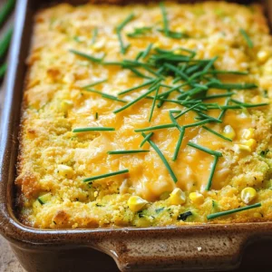 To make a delicious Zucchini Cornbread Casserole, gather these simple ingredients: - 2 medium zucchinis, grated - 1 cup corn kernels (fresh or frozen) - 1 cup buttermilk - 1 large egg - 1 cup cornmeal - 1 cup all-purpose flour - 2 teaspoons baking powder - 1 teaspoon baking soda - 1 teaspoon salt - ½ teaspoon black pepper - 1 cup shredded cheddar cheese - 1 tablespoon fresh chives, chopped (optional) - 1 tablespoon olive oil This list covers all the essentials for a warm and tasty dish. The zucchinis and corn add a nice sweetness and texture. The buttermilk and egg bring moisture, while the cornmeal and flour give it structure. Baking powder and baking soda help the casserole rise, making it fluffy. Cheddar cheese adds a rich, savory flavor that pairs well with the sweet corn. The chives are optional, but they add a fresh touch. You can find the Full Recipe for step-by-step instructions on how to combine these ingredients and bake the casserole perfectly. - Preheat the oven to 350°F (175°C). Grease a 9x13 inch baking dish with olive oil. - In a large bowl, mix the grated zucchini and corn kernels. Let this sit for about 10 minutes. This step helps remove excess moisture. - In another bowl, whisk the buttermilk and egg together until smooth. - In a separate bowl, combine the cornmeal, flour, baking powder, baking soda, salt, and black pepper. - Pour the wet mixture into the dry ingredients. Stir gently until just combined; do not overmix. - Carefully fold in the zucchini, corn, and cheese. Make sure everything is mixed well but still fluffy. - Pour the mixture into the greased dish. Spread it out evenly. - Bake in the oven for 30-35 minutes. The top should be golden brown. A toothpick inserted in the center should come out clean. - Cool slightly before slicing and serving. Enjoy this comforting dish with family! You can find the full recipe above. To make the best zucchini cornbread casserole, start by preventing excess moisture. Grate the zucchini and let it sit for about ten minutes. This helps drain out water. You can then squeeze it gently to remove even more moisture. This step keeps your casserole from being soggy. Next, it's important not to overmix your batter. When you combine the wet and dry ingredients, stir just until you see no flour. Overmixing makes the casserole dense. You want it to be light and fluffy. When serving, you can make your casserole look great. Garnish it with fresh chives or a dollop of sour cream on top. This adds a nice color and extra flavor. For side dishes, consider serving a light salad or some roasted vegetables. These pair well with the casserole and make your meal even more enjoyable. For the full recipe, check out the details above. {{image_2}} You can change the cheese in this dish to suit your taste. Cheddar works great, but you can also try mozzarella for a milder flavor. If you like a bit of spice, pepper jack cheese adds a nice kick. Buttermilk is not the only option. You can mix regular milk with a bit of lemon juice or vinegar to create a quick substitute. This helps keep the casserole moist and fluffy. Want to add some extra zing? Try adding spices like cumin or paprika. These spices can boost the flavor of the casserole without much effort. Just a teaspoon or two can really elevate the dish. You can also mix in other veggies. Bell peppers or diced onions add crunch and taste. Feel free to experiment with different colors and types to make your dish pop! Enjoy the journey of making it your own with these variations. Check out the Full Recipe for more ideas! To keep your zucchini cornbread casserole fresh, store it in the fridge. Use an airtight container to prevent moisture loss and keep flavors intact. The casserole can last up to five days in the fridge. Always let it cool before sealing it in the container. This step helps avoid sogginess. If you want to save some for later, freezing is a great option. First, let the casserole cool completely. Cut it into portions for easy thawing. Wrap each portion tightly in plastic wrap, then place them in a freezer bag. This method keeps freezer burn at bay. The casserole can stay frozen for up to three months. When you’re ready to eat it, remove a portion from the freezer. Thaw it in the fridge overnight. Afterward, reheat it in the oven at 350°F (175°C) until hot. Expect the texture to be a bit softer after freezing, but it will still taste delicious. Enjoy your zucchini cornbread casserole anytime! For the full recipe, refer to the provided details. Can I make this recipe gluten-free? Yes, you can make this recipe gluten-free. Just replace all-purpose flour with a gluten-free flour mix. Make sure the cornmeal you use is also gluten-free. What can I substitute for cornmeal? If you don’t have cornmeal, you can use fine polenta or ground oats. Both options will give a nice texture. How do I know when the casserole is done? The casserole is done when the top is golden brown. You can also insert a toothpick in the center. If it comes out clean, it is ready to enjoy. Can I add meat to this casserole? Absolutely! You can add cooked sausage or bacon for extra flavor. Just mix it in with the other ingredients before baking. Is it possible to make this ahead of time? Yes, you can prepare the casserole a day before. Just cover it and store it in the fridge. Bake it when you're ready to serve. For the full recipe, check the earlier section. This blog post explored the delightful zucchini cornbread casserole. We covered key ingredients and simple steps to prepare it. You learned tips to enhance flavor and present it beautifully. Variations allow you to customize the dish to your taste. Storing and freezing tips ensure you can enjoy leftovers later. This casserole is easy and fun to make. I hope you feel inspired to give it a try! Enjoy every bite with your loved ones.