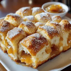 - 4 cups all-purpose flour - 1 packet (2 1/4 teaspoons) instant yeast - 1/4 cup granulated sugar - 1 teaspoon salt - 1 cup whole milk, warmed to 110°F - 1/4 cup unsalted butter, melted To make this bread, you need a few key ingredients. First, all-purpose flour gives the bread its structure. Instant yeast helps it rise quickly, making the process easier. Granulated sugar adds sweetness, while salt enhances flavor. Whole milk gives the bread a rich texture and flavor, and melted butter adds moisture and richness. - 3/4 cup apple butter - 1 teaspoon ground cinnamon - 1/2 teaspoon nutmeg - Coarse sugar (optional, for sprinkling on top) For flavor, apple butter is the star. It gives the bread a sweet, fruity taste. Ground cinnamon and nutmeg add warmth and spice. If you like a sweet topping, sprinkle coarse sugar on top before baking. This adds a nice crunch and makes the bread look great. You can find the full recipe above to guide you through making this delicious treat. 1. Mix dry ingredients: In a large bowl, combine 2 cups of all-purpose flour, instant yeast, granulated sugar, and salt. Mix these well to blend the flavors. This step is key for even rising. 2. Combine wet ingredients: In a separate bowl, whisk together 1 cup of warmed whole milk and 1/4 cup of melted unsalted butter. Make sure the milk is warm, around 110°F, to activate the yeast. 3. Form the dough: Gradually add the wet mixture to the dry mixture. Stir until a soft dough begins to form. Add the remaining flour, one cup at a time, until the dough is smooth and not sticky. 1. Kneading the dough: Turn the dough out onto a floured surface. Knead it for about 5 to 7 minutes. The dough should feel smooth and elastic when you are done. 2. First rise: Place the kneaded dough in a greased bowl. Cover it with a clean towel. Let it rise in a warm spot for about 1 hour, or until it doubles in size. 3. Rolling out the dough: After the first rise, punch the dough down gently. Turn it out onto a floured surface and roll it into a rectangle of about 12 by 18 inches. 1. Spreading the apple butter: Take 3/4 cup of apple butter and spread it evenly across the rolled-out dough. Leave a 1-inch border around the edges. This will add a sweet layer. 2. Cutting and stacking dough: Sprinkle ground cinnamon and nutmeg over the apple butter. Cut the dough into strips, about 2 inches wide. Stack these strips on top of each other, then cut the stack into 2-inch squares. 3. Placing in a pan: Arrange the squares in a greased loaf pan, standing them on their edge. This creates the pull-apart effect. Ensure the apple butter is exposed for a lovely look. 1. Second rise: Cover the loaf pan with a towel and let it rise for another 30 minutes. During this time, preheat your oven to 350°F (175°C). 2. Egg wash application: Brush the top of the bread with a beaten egg. This gives it a beautiful shine. If you like, sprinkle coarse sugar on top for extra sweetness. 3. Baking time and temperature: Bake the bread for 30 to 35 minutes. It should turn golden brown and feel fully cooked when done. Let it cool in the pan for 10 minutes before transferring it to a wire rack. Enjoy the warm, sweet aroma filling your kitchen as you follow this process. For the complete recipe, check out the Full Recipe section. - Kneading techniques: Knead your dough for 5-7 minutes. This helps develop gluten. Good gluten makes your bread chewy and fluffy. Use your palms to push the dough, then fold it. Repeat until smooth. - Ensuring proper rise: Keep your dough in a warm spot. Cover it with a towel. This traps heat and helps the dough rise. Check that it doubles in size. If it doesn't rise well, your yeast might be old. - Achieving the right texture: Your dough should be soft but not sticky. If it's too sticky, add a bit more flour. If it's too dry, add a splash of milk. The perfect dough feels smooth and elastic. - Best accompaniments: Serve your bread warm. It pairs well with a dollop of apple butter. You can also add a side of cream cheese or honey for extra flavor. - Presentation ideas: Cut the bread into pull-apart pieces. Arrange them on a nice platter. Add a sprig of mint for a pop of color. This makes it look fancy for guests. - Storing leftovers: Keep any leftover bread in an airtight container. It stays fresh for about 3 days at room temperature. You can also freeze it for up to a month. Just make sure to wrap it well. {{image_2}} You can make your apple butter pull-apart bread even more exciting. Here are some ideas: - Adding nuts or dried fruits: Chopped walnuts, pecans, or dried cranberries bring a nice crunch and extra flavor. Simply toss in about 1/2 cup when mixing the dough. - Using different spices: Try cardamom, ginger, or allspice instead of cinnamon and nutmeg. These spices can change the taste and make it unique. Just use about 1/2 teaspoon of the spice you choose. - Swapping apple butter with other flavors: Use pumpkin butter or pear butter for a twist. This change will give your bread a fresh taste. You can also try different fruit preserves, like raspberry or peach. You might need to change the recipe to fit your needs. Here are some easy adjustments: - Gluten-free alternatives: Use a gluten-free flour blend in place of all-purpose flour. Make sure it has a binding agent, like xanthan gum, for the best results. - Dairy-free modifications: Swap whole milk with almond milk or oat milk. You can also use coconut oil instead of butter for a dairy-free version. - Reducing sugar: If you want a less sweet bread, cut the sugar by half. The apple butter still adds sweetness, so it will taste great. To keep your Apple Butter Pull-Apart Bread fresh, cool it properly first. Let it sit at room temperature for about 10 minutes after baking. This helps prevent sogginess. Once cooled, store the bread in an airtight container. You can also wrap it tightly in plastic wrap. This keeps it soft and tasty for about 3 days. If you want to save it longer, freezing is a great option. Slice the bread first for easy thawing later. Wrap each slice in plastic wrap, then place them in a freezer-safe bag. This helps avoid freezer burn. You can freeze the bread for up to 3 months. When you’re ready to enjoy it again, thaw the slices in the fridge overnight. For a quick fix, you can microwave a slice for about 15-20 seconds. This brings back the warm, fresh taste. For full preparation details, check the Full Recipe. Apple Butter Pull-Apart Bread lasts about 3 days in the pantry. Store it in a sealed bag or container to keep it fresh. If you put it in the fridge, it can last about a week. Just remember, the bread may dry out a bit in the fridge. Yes, you can use homemade apple butter. It adds a personal touch and unique flavor. Homemade apple butter can be richer and have a deeper taste than store-bought. You can control the sweetness and spices, making it just right for you. Pair this bread with warm drinks like cider or tea. A cream cheese spread also works well. For a fun twist, serve it with vanilla ice cream. This bread also complements savory dishes, like soups or salads. Absolutely! This recipe is easy to follow. Each step is clear and simple. Start by mixing dry and wet ingredients, then move to kneading. Use basic tools like a bowl and a rolling pin. To help, keep your work area clean and organized. The Apple Butter Pull-Apart Bread recipe blends simple ingredients and steps for great taste. You learned how to mix, shape, and bake this fun treat. Remember to knead well and let the dough rise properly for the best texture. Try adding your favorite nuts or spices for new flavors. This bread stores well too, so enjoy it fresh or save some for later. Get creative and share with friends! Baking can be fun and rewarding. Enjoy your delicious creation!