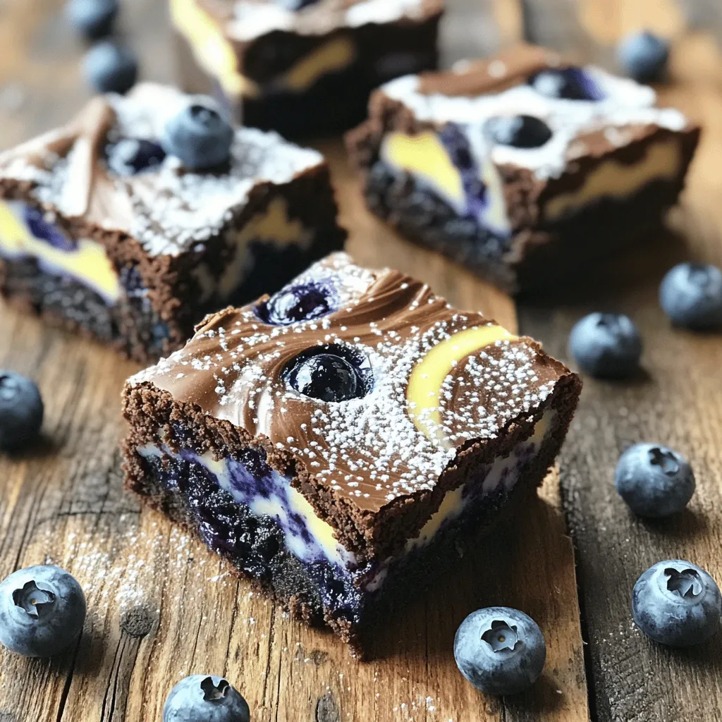 To make fresh blueberry brownies, you need simple and fresh items. Here’s the list of ingredients: - 1 cup fresh blueberries - 1/2 cup unsalted butter, melted - 1 cup granulated sugar - 2 large eggs - 1 teaspoon vanilla extract - 1/3 cup unsweetened cocoa powder - 1/2 teaspoon baking powder - 1/4 teaspoon salt - 1 cup all-purpose flour - 1/2 cup chocolate chips (optional) These ingredients come together to create a rich and fruity treat. The blueberries add a burst of flavor and moisture to the brownies. Using fresh blueberries makes a big difference in taste. If you want a chocolatey boost, add chocolate chips. You can find the full recipe in the previous section. Enjoy baking these delightful brownies! First, preheat your oven to 350°F (175°C). Grease a 9x9-inch baking pan or line it with parchment paper. This helps with easy removal later. In a mixing bowl, combine 1/2 cup of melted unsalted butter and 1 cup of granulated sugar. Stir these two until they blend well. Then, add 2 large eggs, one at a time. Mix well after each one. Finally, stir in 1 teaspoon of vanilla extract. In a separate bowl, whisk together the dry ingredients. This includes 1/3 cup of unsweetened cocoa powder, 1/2 teaspoon of baking powder, 1/4 teaspoon of salt, and 1 cup of all-purpose flour. Gradually add this dry mix to the wet ingredients. Stir until just combined. Be careful not to over-mix; this keeps your brownies soft. Next, gently fold in 1 cup of fresh blueberries and 1/2 cup of optional chocolate chips. Be careful not to mash the blueberries. They add great flavor and color! Now, pour the batter into the prepared baking pan. Spread it evenly. Bake for 25-30 minutes. Check if they are done by inserting a toothpick. It should come out with a few moist crumbs. Let the brownies cool in the pan for about 10 minutes. Then, move them to a wire rack to cool completely before cutting them into squares. Enjoy your fresh blueberry brownies! For the full recipe, refer to the earlier section. - Measuring ingredients accurately: Use measuring cups and spoons. Level off dry ingredients with a knife. This keeps your brownies moist and chewy. - Not over-mixing the batter: Mix just until you combine the wet and dry ingredients. Over-mixing can make your brownies tough. Fold gently when adding blueberries for the best texture. - Using fresh blueberries properly: Rinse the blueberries gently and pat them dry. This helps keep the batter from becoming too wet. Fold them in carefully to avoid smashing. - Presentation tips for a beautiful dessert: Cut brownies into even squares. Dust with powdered sugar for a lovely look. Add a few fresh blueberries on top for color. - Pairing with ice cream or whipped cream: Serve warm brownies with a scoop of vanilla ice cream. The cold ice cream melts slightly on the warm brownie, creating a tasty treat. Whipped cream also adds a nice touch! For the complete recipe, check out the [Full Recipe]. {{image_2}} You can make these blueberry brownies even more fun! Here are a couple of ideas: - Adding nuts for crunch: Adding chopped nuts, like walnuts or pecans, brings a nice crunch. Mix in about half a cup with the blueberries. This adds texture and a nutty flavor. - Swapping chocolate chips for white chocolate: If you love white chocolate, use it instead of regular chocolate chips. It pairs well with the blueberries. Just replace the chocolate chips with the same amount of white chocolate chips. You can also change the recipe to fit different diets. Here are some options: - Gluten-free options: To make these brownies gluten-free, swap all-purpose flour for a gluten-free blend. Many blends work well in baking. Just ensure you pick one for desserts. - Vegan substitutions: For a vegan version, replace the eggs. Use 1/4 cup of applesauce for each egg. You can also use a plant-based butter instead of regular butter. These variations let you customize the brownies to your taste or dietary needs. You can enjoy them your way! Check out the Full Recipe for all the steps. To keep your fresh blueberry brownies tasty, store them at room temperature. Place brownies in an airtight container. This helps them stay soft and moist. If you plan to eat them within a few days, this is perfect. For longer freshness, refrigerate your brownies. Wrap them well in plastic wrap or foil. This will keep out air and moisture. You can enjoy them for up to a week. If you have leftovers, freezing is a great option. Start by cooling the brownies completely. Once cool, cut them into squares. Wrap each square in plastic wrap tightly. Place the wrapped brownies in a freezer-safe bag or container. When you want a brownie, thaw it out. To do this, take it out of the freezer. Leave it in the fridge overnight. For a quick thaw, you can leave it at room temperature for a few hours. This keeps the flavor and texture just right. You can find the full recipe to make these delightful treats again anytime. - Can I use frozen blueberries? Yes, you can use frozen blueberries. They may add more moisture, so adjust baking time. If you do use them, do not thaw them first. This helps keep them whole in the batter. - How do I know when the brownies are done? Check the brownies after 25 minutes. Insert a toothpick into the center. If it comes out with a few moist crumbs, they are done. If it has wet batter, bake for a few more minutes. - Can I double the recipe for a larger batch? Yes, you can double the recipe. Use a larger pan, like a 9x13-inch, for even baking. Keep an eye on the baking time, as it may change with the bigger batch. - What's the best way to cut brownies? Use a sharp knife to cut brownies. Lightly grease the knife to prevent sticking. For neat cuts, wipe the knife after each slice. This keeps the edges clean and tidy. For the full recipe, check the link above. You learned how to make delicious blueberry brownies, from ingredients to baking tips. Fresh blueberries mix well with cocoa powder for a new treat. Don’t forget to measure carefully and avoid over-mixing! You can also create fun variations to suit your taste. Store brownies properly to keep them fresh, and don't hesitate to freeze extras. Now, it’s time to enjoy your homemade dessert!