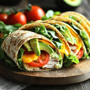 To make the California Turkey Club Wrap, gather some simple ingredients. This recipe is quick and easy. You can make it in just 10 minutes. It serves four people, making it perfect for a family meal or a quick lunch. - Whole Wheat Tortillas: These tortillas give you fiber and keep you fuller longer. - Turkey Breast: This lean meat is high in protein and very low in fat. - Cheddar Cheese: It adds a creamy taste and calcium for strong bones. - Avocado: This fruit is rich in healthy fats and adds a nice creaminess. - Tomato: Fresh tomatoes provide vitamins and add a juicy flavor. - Romaine Lettuce: This leaf gives a nice crunch and is packed with nutrients. - Mayonnaise: It adds moisture and flavor, making the wrap tasty. - Dijon Mustard: This adds a tangy kick that brightens the wrap. - Lemon Juice: This freshens the taste and balances the flavors. - Salt and Pepper: These simple spices enhance all the flavors. - Jalapeños (optional): They add heat and excitement if you like spicy food. You can customize your wrap by adding some fun extras. Here are a few ideas: - Sliced cucumbers: They add crunch and freshness. - Red onion: This gives a nice bite and flavor. - Spinach: This leafy green can replace romaine for a different taste. - Pesto: Spread some on the tortilla for a herby twist. - Sliced bell peppers: They add color and sweetness. With these ingredients and ideas, you can create your own perfect California Turkey Club Wrap. Enjoy the mix of flavors and textures! To make the spread, you need just a few simple ingredients. Grab a small bowl. Add the mayonnaise, Dijon mustard, lemon juice, salt, and pepper. Mix these items well. This spread adds a creamy and tangy flavor to the wrap. Set it aside for later. Start with a whole wheat tortilla. Lay it flat on a clean surface. Take a spoon and spread about 1 tablespoon of the mayo-Dijon mix evenly across the tortilla. Next, place 2 ounces of sliced turkey breast right in the center. On top of the turkey, add one slice of cheddar cheese. Then, layer a few slices of avocado and tomato. Next, grab a romaine leaf and place it over the veggies. If you like a little heat, add some sliced jalapeños. Now it’s time to wrap it up! Fold the sides of the tortilla inward. Then roll the tortilla tightly from the bottom to the top. Repeat this with the other tortillas and ingredients. When rolling the wrap, make sure to keep it tight. This helps the filling stay inside. After rolling, you can slice each wrap in half diagonally. This way, they look great on a platter. For a nice touch, arrange the wraps with the cut sides facing up. You can also garnish with extra avocado and tomato wedges around the edges. Enjoy your California Turkey Club Wrap! To make your California Turkey Club Wrap tasty, start with fresh ingredients. Use ripe avocados for creaminess and great flavor. Look for bright red tomatoes that are firm but slightly soft. For turkey, choose freshly sliced deli meat. Whole wheat tortillas should be soft and pliable. Check the expiration dates on all items. Fresh ingredients boost the taste and health of your meal. If you have leftover wraps, wrap them tightly in plastic wrap or foil. This helps keep them fresh. You can also place them in an airtight container. Store them in the fridge for up to two days. If you want to save them longer, consider freezing them. Just remember to thaw them in the fridge before eating. For a crispy wrap, try toasting it in a pan. Heat a skillet over medium heat. Add a small amount of oil or butter to the pan. Place the wrap in the pan and cook for about two minutes on each side. This will give your wrap a nice golden brown color and a satisfying crunch. You can also use a panini press for similar results. Enjoy the crispiness with each bite! {{image_2}} You can switch up the turkey in the California Turkey Club Wrap. Try chicken, ham, or even roast beef. These meats give a different taste but keep the wrap fun. You can also use deli meats like salami or pastrami for a tasty twist. Each meat adds its own flavor and texture. If you like spicy food, add some chorizo for a kick. If you want a meat-free wrap, go for a vegetarian option. Replace turkey with grilled vegetables like zucchini, peppers, or mushrooms. You can also use hummus or a bean spread for protein. For a vegan wrap, skip the cheese and use avocado for creaminess. You can add spinach or kale for extra nutrients. These swaps keep the wrap fresh and delicious. The sauce can make or break your wrap. Consider using pesto, chipotle mayo, or ranch dressing. Each sauce offers a unique flavor experience. You can also try avocado spread instead of mayo for a creamy texture. If you want heat, add some spicy aioli or Sriracha. Experiment with different spreads to find your favorite. Each variation can change the whole vibe of your California Turkey Club Wrap. To keep your California Turkey Club Wrap fresh, store it in the fridge. Place the wrap in an airtight container or wrap it tightly in plastic wrap. This helps prevent it from drying out. Enjoy the wraps within three days for the best taste. If you notice any changes in color or smell, it’s best to toss them. You can freeze California Turkey Club Wraps for later use. Wrap each one in plastic wrap, then place them in a freezer bag. This keeps them fresh and tasty. When you're ready to eat, remove them from the bag. Let them thaw in the fridge overnight. You can also microwave them for a quick meal. To reheat your wraps, use a microwave or a skillet. If using a microwave, place the wrap on a plate. Heat for 30 seconds, then check if it's warm enough. If it needs more time, heat in 15-second bursts. For a crispy finish, use a skillet. Warm the wrap on medium heat for about 2-3 minutes on each side. This makes it hot and tasty without losing its crunch. Yes, you can make these wraps ahead of time. Prepare the wraps and store them in the fridge. Wrap them tightly in plastic wrap or foil. This keeps them fresh. You can make them up to a day in advance. Just remember to add the avocado right before serving to keep it green. Many sides go great with these wraps. Here are some tasty options: - Baked sweet potato fries - A fresh green salad - Crunchy veggie sticks with dip - Fruit salad for a sweet touch These sides add color and flavor to your meal. To make gluten-free wraps, use gluten-free tortillas. Many stores sell these. Check the label to be sure they are safe. You can also add extra veggies or proteins inside the wrap. This gives you more flavor and keeps your meal fun. Enjoy your meal without worry! In this article, we explored the California Turkey Club Wrap, covering its key ingredients, preparation, and storage tips. You learned how to assemble the wrap and discovered cooking techniques to enhance crispiness. Variations cater to different tastes, whether you prefer meat, vegetarian options, or unique sauces. Remember, organizing your wraps ahead saves time. With proper care, leftovers can last. Enjoy experimenting with flavors and ingredients to find your favorite version. Creating these wraps is simple and fun. Explore, and make each bite a new experience!