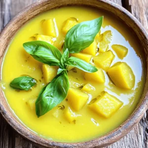 - 3 medium yellow squash, diced - 1 large onion, chopped - 3 cloves garlic, minced - 2 medium potatoes, peeled and diced - 4 cups vegetable broth - 1 cup coconut milk - 2 tablespoons olive oil - 1 teaspoon ground cumin - 1/2 teaspoon turmeric - Salt and pepper to taste - Fresh basil leaves for garnish To make a creamy yellow squash soup, start with fresh yellow squash. Look for squash that feels firm and heavy. The skin should be bright and shiny. Next, gather the other key veggies: one large onion, three cloves of garlic, and two medium potatoes. These add depth and flavor to the soup. You'll need liquids to create the base. Four cups of vegetable broth give the soup a rich taste. A cup of coconut milk makes it creamy and adds a hint of sweetness. For seasoning, use two tablespoons of olive oil to sauté the veggies. Add one teaspoon of ground cumin and a half teaspoon of turmeric for warmth. Salt and pepper will balance all the flavors. Finally, fresh basil leaves are perfect for garnishing. They add a pop of color and a fresh taste. This list of ingredients ensures a hearty and nourishing dish. For the complete cooking process, check the Full Recipe. To start, heat 2 tablespoons of olive oil in a large pot over medium heat. Once hot, add 1 large chopped onion. Sauté the onion for about 5 minutes until it turns soft and translucent. This step builds a strong flavor base for your soup. Next, stir in 3 minced garlic cloves along with 1 teaspoon of ground cumin and 1/2 teaspoon of turmeric. Cook this mixture for another minute until it smells amazing. The spices will add warmth and depth to your soup. Now it's time to add the main ingredients. Toss in 3 medium diced yellow squash and 2 medium peeled and diced potatoes. Stir everything together to coat the veggies with the onion and spices. Pour in 4 cups of vegetable broth, and bring the mixture to a boil. Once it bubbles, reduce the heat to low. Let it simmer for about 15-20 minutes until the squash and potatoes are nice and tender. This step allows the flavors to meld beautifully. After simmering, take the pot off the heat. Let it cool for a few minutes. Then, using an immersion blender, blend the soup until it’s smooth and creamy. If you don’t have an immersion blender, you can use a regular blender in batches. Just be careful with the hot mixture. Return the soup to low heat. Stir in 1 cup of coconut milk, which makes it rich and creamy. Season with salt and pepper to taste. Heat it through for about 5 more minutes. Now, your creamy yellow squash soup is ready to enjoy! Serve it hot, garnished with fresh basil leaves for a pop of color and flavor. For the complete recipe, check out the Full Recipe section. To find the best yellow squash, look for bright, smooth skin. They should feel firm and heavy for their size. Avoid squash with soft spots or wrinkles. Store your yellow squash in the fridge. Keep them in a paper bag to let them breathe. This helps them stay fresh longer. For that perfect creaminess, blend the soup until smooth. If you want it creamier, add more coconut milk. If the soup is too thick, pour in some vegetable broth. This keeps your soup nice and smooth while enhancing the flavor. Herbs and spices can take your soup to the next level. Try adding fresh basil or a pinch of thyme. These flavors pair well with squash. For a bit of crunch, top your soup with toasted pumpkin seeds or croutons. They add texture and make the dish more exciting. Explore the [Full Recipe] for more tips! {{image_2}} You can make this soup vegan by swapping coconut milk for other plant-based options. Almond milk or oat milk works well. These choices add a nice creaminess without using dairy. You can also try cashew cream for a rich, nutty flavor. Each option brings its unique taste, so pick what you enjoy most. To make a low-calorie version, I suggest reducing the amount of coconut milk. You can use just half a cup or switch to a lighter milk. Also, skip the olive oil and sauté the onions in a splash of vegetable broth. This keeps the flavor while cutting down on calories. You can still enjoy the soup without the extra fat. If you want to add protein, beans or lentils are great options. White beans blend well with the soup's flavor. You can add them during the cooking stage. Lentils are another choice; they cook quickly and thicken the soup. This makes your dish heartier and more filling. You can customize the recipe to fit your family's needs. For the full recipe, see above. You can keep creamy yellow squash soup in the fridge for about 3 to 5 days. To store it properly, place the soup in an airtight container. Make sure to let it cool first. Label the container with the date. This way, you'll know how fresh it is. Freezing is a great way to save soup for later. To freeze it, first cool the soup completely. Then, pour it into freezer-safe bags or containers. Leave some space at the top for expansion. Seal them well to avoid air. You can store it in the freezer for up to 3 months. To reheat after freezing, take the soup out and let it thaw overnight in the fridge. You can also use the microwave or a pot over low heat. Stir often to ensure even heating. If the soup seems too thick, add a splash of vegetable broth or coconut milk to get the right consistency. If you want to know how to make this delicious soup, check out the Full Recipe. Yes, you can use yellow zucchini. Both yellow squash and yellow zucchini have a similar taste and texture. They offer a mild, sweet flavor that works well in soup. However, yellow squash has a slightly softer skin and is a bit sweeter. Yellow zucchini, on the other hand, has a firmer texture and a more robust taste. You may notice a slight difference in the final dish, but both will yield a creamy and delicious soup. If your soup is too thin, there are easy ways to thicken it. Here are some tips: - Add more potatoes: Cooked potatoes blend well and give a thicker texture. - Use a thickener: You can mix cornstarch with water to make a slurry, then stir it in. - Blend longer: Blending the soup more can create a creamier texture. - Add more coconut milk: This will not only thicken but also enhance the flavor. Creamy yellow squash soup pairs well with many sides. Here are some great options: - Crusty bread: A nice loaf of sourdough or baguette complements the soup well. - Salad: A light green salad adds freshness and crunch. - Grilled cheese: A classic grilled cheese sandwich is perfect for dipping. - Herb toppings: Fresh herbs like basil or parsley can brighten the dish. For a complete guide on making this delicious soup, check out the Full Recipe. This blog post shared how to make a tasty creamy yellow squash soup. You learned about the key ingredients like yellow squash, onion, and spices. The step-by-step guide showed how to sauté, simmer, and blend for the perfect texture. I offered tips to select fresh squash and shared ways to adjust flavor. We also explored fun variations for your tastes and storage options to keep the soup fresh. Enjoy making this soup and feel free to experiment with your favorite twists!