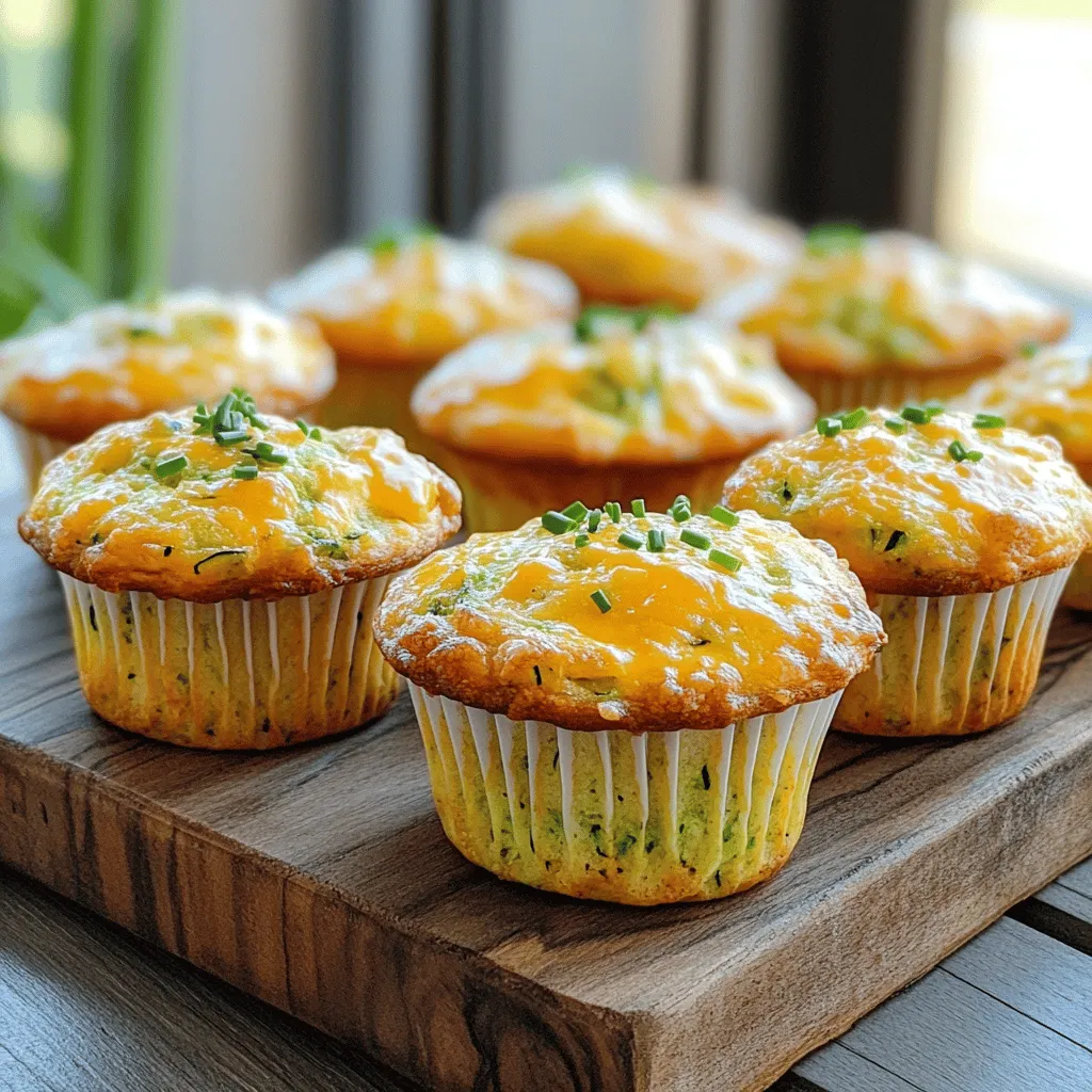 - 2 medium zucchinis, grated - 1 cup sharp cheddar cheese, shredded - 1 cup all-purpose flour - 1/2 cup cornmeal - 1 tablespoon baking powder - 1/2 teaspoon baking soda - 1/2 teaspoon salt - 1/4 teaspoon black pepper - 1/2 teaspoon garlic powder - 1/4 cup fresh chives, chopped (or 1 teaspoon dried chives) - 2 large eggs - 1/2 cup milk - 1/4 cup olive oil For best results, use precise measurements. This keeps the muffins light and fluffy. If you need gluten-free options, swap all-purpose flour with a gluten-free blend. For dairy-free muffins, use a non-dairy milk and cheese. Both swaps work well without losing flavor. Each muffin has around 150 calories. They are rich in protein from the cheese and eggs. The zucchini adds fiber and moisture, making these muffins not just tasty but healthy too. Enjoy knowing you’re eating something that fuels your body! 1. Preheat your oven to 375°F (190°C). 2. Prepare a muffin tin by greasing it or lining it with muffin liners. 3. Grate the zucchinis. Then, in a bowl, sprinkle them with a pinch of salt. 4. Let the zucchini sit for about 10 minutes. This helps it release moisture. 5. After 10 minutes, use a clean kitchen towel to squeeze out extra moisture from the zucchini. 1. In a large mixing bowl, combine the dry ingredients: flour, cornmeal, baking powder, baking soda, salt, black pepper, and garlic powder. 2. Add the shredded cheddar cheese and chopped chives to the dry mix. Stir well to ensure even distribution. 3. In another bowl, whisk together the eggs, milk, and olive oil until mixed. 4. Pour the wet ingredients into the dry mixture. Stir until just combined. Be careful not to overmix; the batter should be slightly lumpy. 5. Gently fold in the squeezed zucchini. Make sure it spreads evenly throughout the batter. 1. Spoon the batter into the prepared muffin tin. Fill each cup about two-thirds full. 2. Bake in the preheated oven for 18-20 minutes. 3. To check for doneness, insert a toothpick into the center of a muffin. If it comes out clean, the muffins are ready. 4. Let the muffins cool in the pan for 5 minutes. Then, transfer them to a wire rack to cool completely. You can find the [Full Recipe] for Savory Cheddar Zucchini Muffins to guide you through the process. Enjoy your baking! To make the best Savory Cheddar Zucchini Muffins, avoid overmixing the batter. Overmixing makes muffins dense. A few lumps in the batter are okay. Just stir until the ingredients combine. Another key tip is to squeeze out excess moisture from the zucchini. After grating the zucchini, sprinkle it with a little salt and let it sit for ten minutes. This will help release moisture. Then, use a clean kitchen towel to squeeze out the water. This step keeps your muffins from getting soggy. After baking, let the muffins cool completely. Once cooled, store them in an airtight container. This helps keep them fresh. You can keep them at room temperature for about three days. For longer storage, place them in the fridge or freezer. When you're ready to enjoy your muffins again, reheating is easy. Just pop them in the microwave for about 15-20 seconds. You can also warm them in an oven set to 350°F (175°C) for about 5-10 minutes. These muffins taste great on their own, but you can enhance them. Try spreading cream cheese or butter on top while they are warm. The heat makes the spreads melt deliciously. You can also mix these muffins into different meals. They are perfect with soups or salads. Enjoy them as a snack, breakfast, or even at a picnic. For more ideas, check the Full Recipe. {{image_2}} You can easily change up the cheese in this recipe. Mozzarella or feta works great. Each cheese gives a different taste and texture to your muffins. You can also add herbs or spices. Try dried oregano, thyme, or even a pinch of chili powder. These additions boost the flavor and make each batch unique. You can mix in seasonal veggies or dried fruits. In summer, add corn or bell peppers for a fresh twist. In fall, try diced apples or pumpkin for a sweet touch. Each season brings new flavors. You can also adjust your muffins for holidays. For example, add cinnamon in December for a warm spice that fits the season. For gluten-free muffins, swap the all-purpose flour with a gluten-free blend. You can also replace milk with almond or oat milk. If you want a vegan option, use flax eggs instead of regular eggs. Just mix one tablespoon of flaxseed meal with three tablespoons of water and let it sit for a few minutes. You can top your vegan muffins with avocado spread or a vegan cream cheese. This makes them rich and tasty! Check out the Full Recipe for all the details on making these delightful muffins. To keep your savory cheddar zucchini muffins fresh, use airtight containers. They protect muffins better than plastic wrap. If you plan to eat them soon, store them in the fridge. For longer storage, the freezer is your best bet. At room temperature, muffins last for about two days. In the fridge, they can stay fresh for up to a week. If you freeze them, they last for about three months. Just remember, the longer they sit, the more flavor they may lose. Reheat muffins in the oven for the best results. Set the oven to 350°F (175°C), wrap the muffins in foil, and heat them for about 10 minutes. This method keeps them moist. You can also use a microwave. Heat for 15-20 seconds, but be careful not to overdo it. Enjoy these tasty bites warm! For the full recipe, check out the details above. How do I make my muffins fluffier? To make your muffins fluffier, use fresh baking powder. Also, avoid overmixing the batter. Mix until just combined, leaving some lumps. This keeps the air in the batter, giving you a nice rise. Can I freeze Savory Cheddar Zucchini Muffins? Yes, you can freeze these muffins. Once they cool, wrap each muffin in plastic wrap. Place them in an airtight container or freezer bag. They can last up to three months in the freezer. How to adjust the recipe for fewer servings? To adjust for fewer servings, simply halve the ingredients. Use one medium zucchini, 1/2 cup cheese, and so on. This makes six muffins instead of twelve. Can I substitute zucchini with other vegetables? Yes, you can substitute zucchini with carrots or yellow squash. Grate them finely, just like zucchini. Other veggies like spinach work too, but chop them small to mix well. What to do if muffins are too dry? If your muffins are too dry, check the flour measurement. Too much flour can lead to dryness. You can also try adding a bit more milk or oil next time. Fixing overbaked muffins If your muffins are overbaked, they may be crumbly. You can try adding a spread like butter or cream cheese. This adds moisture and helps bring back some softness. For the full recipe, check the earlier section. This blog post covered how to make Savory Cheddar Zucchini Muffins. You learned the ingredients needed, precise measurements, and step-by-step instructions for baking. I shared tips to achieve perfect muffins and how to store them for freshness. You can also explore variations to fit your taste and dietary needs. In short, enjoy baking these delicious muffins. They are easy to make and fun to customize. Your kitchen will smell amazing, and the taste will impress everyone!
