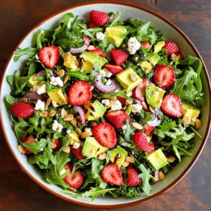 - Mixed greens options: Use arugula, spinach, or baby kale. Each adds a unique flavor. - Fresh strawberries: Choose ripe strawberries. Hull and slice them for easy eating. - Additional toppings: - Feta cheese: Crumbled for a creamy contrast. - Sliced almonds: Toasted to add crunch. - Avocado: Diced for creaminess and healthy fats. - Red onion: Thinly sliced to enhance flavor. This combination makes the salad bright and tasty. Each ingredient works together, creating a lovely mix. The richness of feta pairs well with the sweet strawberries. The nuts bring a nice crunch, while the greens provide a fresh base. For the full recipe, you can refer to the Strawberry Delight Mixed Green Salad 🥗. Enjoy creating this delicious dish! Start by rinsing the mixed greens well under cool water. Use a salad spinner to dry them. This step keeps the greens crisp. If you don’t have a spinner, pat them dry with a clean towel. For the best bite, tear larger leaves into smaller pieces. Aim for bite-sized pieces that fit easily on your fork. In a large salad bowl, layer your ingredients. Start with the mixed greens as the base. Then, add the sliced strawberries evenly across the top. Sprinkle the crumbled feta and diced avocado next. Add the toasted almonds and sliced red onion last. This order helps each bite have a mix of flavors. For even distribution, gently toss the ingredients with your hands. To make the dressing, whisk together the balsamic glaze and olive oil in a small bowl. Mix until both liquids blend well. Drizzle this dressing over the salad. Use a large spoon to toss the salad gently. Make sure every ingredient gets coated in the dressing. Finally, season with salt and pepper to taste. Adjust these seasonings to your liking. Enjoy your Strawberry Mixed Green Salad right away for the best flavor. For the full recipe, check out the earlier section. For a stunning presentation, I like to use large shallow bowls or a beautiful platter. This salad looks best with vibrant colors on display. To make it pop, garnish with extra strawberries and toasted almonds on top. You can also serve it in individual bowls for a personal touch. Want to impress your guests? Try adding edible flowers like nasturtiums. They add color and a unique flair. You can also serve the salad alongside grilled chicken or shrimp for a complete meal. To take the flavor up a notch, consider adding other fruits like blueberries or raspberries. They blend well with strawberries and add a burst of sweetness. You can also use different cheeses, such as goat cheese or blue cheese, for a richer taste. For garnishes, fresh mint or basil works wonders. They add a refreshing note that complements the salad perfectly. Try pairing your salad with a light, citrusy vinaigrette for an extra zing. If you want to prepare this salad in advance, it’s best to store ingredients separately. Keep the mixed greens, strawberries, and other toppings in different containers. This way, they stay fresh and crisp. You can also make the dressing ahead of time. Just store it in a jar and shake it before use. When you’re ready to serve, combine all the ingredients for a fresh taste. This method keeps everything looking great and tasting even better. For the full recipe, check out Strawberry Delight Mixed Green Salad. {{image_2}} You can change the fruits in your salad based on what’s fresh and in season. In summer, try peaches or blueberries. In fall, apples and pears add a nice crunch. Each fruit brings its own unique flavor, making your salad exciting. Different greens can change the taste too. You can use kale for a hearty bite or butter lettuce for a soft feel. Spinach is great for a mild flavor. Each green adds new benefits, like iron or vitamins. If you want a vegan option, swap feta for avocado or nuts. This change still adds creaminess and flavor. For dressings, use lemon juice with olive oil instead of balsamic glaze. This keeps your salad fresh and light. If you need a gluten-free option, this salad works perfectly. All the ingredients are naturally gluten-free. Just check any packaged items, like nuts or dressings, to be sure. Add local ingredients to give your salad a unique flair. If you live by the coast, try adding shrimp or crab. If you’re in the Midwest, use local cheese or nuts. Different cuisines can inspire your salad too. A sprinkle of chili powder gives it a kick, or a drizzle of sesame oil adds a hint of Asia. Mixing these ideas keeps your salad fun and flavorful. For the full recipe, check out [Full Recipe]. To keep your Strawberry Mixed Green Salad fresh, store leftovers in the fridge. Place the salad in an airtight container. This helps prevent moisture loss and keeps flavors intact. If you have dressing left, store it separately. You don't want the greens to get soggy. Use small jars or squeeze bottles for easy pouring later. The salad stays fresh for about 1 to 2 days in the fridge. The mixed greens can wilt quickly, so enjoy your salad soon. To avoid spoilage, check for signs of wilting or brown spots. If you notice these, toss the salad. Always make sure to seal your container tightly after each use. This keeps air out and helps your ingredients stay crisp. For more details, check the Full Recipe to ensure you get the best flavors from your salad! You can add many tasty items to your salad. Here are some ideas: - Grilled chicken: This adds protein and makes it filling. - Shrimp: Cooked shrimp gives a nice touch and flavor. - Chickpeas: They are great for a vegetarian option. - Cucumbers: These add crunch and freshness. - Bell peppers: They bring color and sweetness. Feel free to mix and match. You can also switch up the greens. Try kale or romaine for a different taste. Yes, you can prepare this salad in advance. Here are some tips: - Prep the ingredients: Wash and slice the strawberries and veggies. - Store separately: Keep the mixed greens and dressing apart until serving. - Add dressing last: This keeps the greens crisp and fresh. If stored properly, the salad stays fresh for a day. Just toss it just before eating. Absolutely! This salad works well for meal prep. Here’s how to store it: - Use airtight containers: This helps keep everything fresh. - Layer wisely: Place hard veggies at the bottom and greens on top. - Keep dressing aside: Storing it separately prevents sogginess. You can prepare several servings for the week. It’s a quick grab-and-go meal. Many dressings complement this salad. Here are some favorites: - Balsamic vinaigrette: It pairs perfectly with strawberries. - Honey mustard: This adds a sweet and tangy flavor. - Lemon vinaigrette: This gives a bright and zesty kick. You can even make your own dressing! Just mix olive oil, balsamic glaze, salt, and pepper. This recipe yields about four servings. Each serving is a good portion for one person. If you plan to serve a crowd, you can easily double the recipe. It’s perfect for gatherings or picnics. Enjoy sharing the deliciousness with friends and family! This salad uses fresh greens, strawberries, and tasty toppings. You learned how to prepare, mix, and dress your salad with expert tips. Try creative serving ideas and seasonal twists to keep it exciting. Proper storage keeps leftovers fresh for longer. Remember, this salad works well for meal prep or gatherings. Enjoy customizing it to fit your taste and dietary needs. You can make each salad unique while keeping it healthy and delicious. Now, go out and create your perfect Strawberry Mixed Green Salad!
