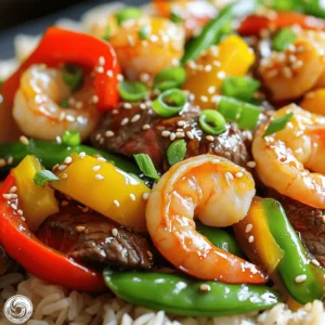 - 8 oz sirloin steak, thinly sliced - 8 oz shrimp, peeled and deveined - 2 cups mixed bell peppers (red, yellow, green), sliced - 1 medium onion, sliced - 1 cup snap peas - 3 cloves garlic, minced - 2 tablespoons ginger, minced - 3 tablespoons soy sauce (or tamari for gluten-free) - 1 tablespoon sesame oil - 1 tablespoon vegetable oil - 1 teaspoon red pepper flakes (optional) - Salt and pepper to taste - 2 green onions, chopped This dish is a perfect blend of proteins and colorful veggies. The sirloin steak gives a rich taste. Shrimp adds a sweet and tender bite. Together, they pack a protein punch, making this stir-fry filling and healthy. The mixed bell peppers add sweetness and crunch. The onion brings out a deep, savory taste. Snap peas add a fresh, crisp texture. Each bite is packed with flavor! For seasoning, garlic and ginger are must-haves. They boost the dish’s aroma and taste. Soy sauce adds saltiness. Sesame oil brings a nutty hint. Red pepper flakes can add heat if you like it spicy. You can find the Full Recipe for the complete cooking instructions. Enjoy your cooking adventure! To start, gather all your ingredients. This makes cooking easier. You need: - 8 oz sirloin steak, thinly sliced - 8 oz shrimp, peeled and deveined - 2 cups mixed bell peppers, sliced - 1 medium onion, sliced - 3 cloves garlic, minced - 2 tablespoons ginger, minced - 3 tablespoons soy sauce - 1 tablespoon sesame oil - 1 tablespoon vegetable oil - 1 teaspoon red pepper flakes (optional) - 1 cup snap peas - 2 green onions, chopped - Salt and pepper to taste - Cooked brown rice or quinoa, for serving Next, heat a large skillet or wok on medium-high heat. Add the vegetable oil and let it shimmer. When the oil is hot, add the sliced steak. Season it with salt and pepper. Cook the steak for about 3-4 minutes. Stir it often until it’s browned to your liking. Once done, remove the steak and set it aside. Now, it's time for the shrimp. In the same hot pan, add the shrimp. Stir-fry for about 2-3 minutes. You want them to turn pink and be cooked through. When they are ready, take them out and set aside with the steak. It's vegetable time! In the same pan, add the sliced onion, mixed bell peppers, and snap peas. Stir-fry these for about 4-5 minutes. You want the veggies to be tender but still crisp. Next, stir in the minced garlic and ginger. If you like a little heat, add the red pepper flakes now. Cook for 1-2 more minutes until you can smell the lovely aromas. Finally, return the steak and shrimp to the pan. Pour in the soy sauce and sesame oil. Toss everything together for another 2 minutes. Make sure it's all heated through and mixed well. Adjust the seasoning if needed. Sprinkle the chopped green onions on top before serving. Serve this delicious stir-fry over cooked brown rice or quinoa for a filling meal. You can find the Full Recipe in the earlier section. Enjoy your tasty creation! To make a great stir-fry, heat is key. Use high heat for quick cooking. This method gives your meat a nice sear and veggies a crisp bite. If you cook on medium heat, your food may steam instead of fry. When cooking, add ingredients in the right order. Start with steak, then shrimp, and finally veggies. This way, each ingredient cooks perfectly. Steak needs longer, while shrimp and veggies cook faster. To make your steak tender, use a meat mallet. Gently pound the steak to break down fibers. Marinating the steak in soy sauce for 30 minutes also helps. Choose sirloin for its flavor and tenderness. For shrimp, avoid overcooking. Cook them just until they turn pink. This usually takes 2-3 minutes. Remove them from the pan as soon as they are done. Overcooked shrimp become rubbery and tough. Serve your stir-fry in a large, shallow bowl. This allows the colors to shine. Garnish with chopped green onions for a fresh touch. A sprinkle of sesame seeds adds crunch and beauty. For a complete meal, serve your stir-fry over brown rice or quinoa. This adds protein and fiber. You can make it even more colorful by adding extra veggies on top. {{image_2}} You can change up the proteins in this stir-fry. Instead of sirloin steak, try chicken breast or tofu. Both options work well with shrimp. They absorb flavors nicely too. For shrimp, consider using scallops or firm white fish. They will add a different taste and texture. Switching vegetables is easy as well. You can use broccoli, carrots, or zucchini for a fresh twist. Just remember to slice them thin to cook evenly. Adding more colors makes it fun and exciting! Enhancing flavors is a great way to make your stir-fry pop. Adding sauces like teriyaki or hoisin can give it a sweet kick. You can also try a splash of lime juice for a zesty flavor. For more depth, mix in some oyster sauce or fish sauce. Want it spicy? You can add fresh chili peppers or a dash of sriracha. Red pepper flakes work well too. Just adjust to your taste for the right heat level. If you are looking for gluten-free options, use tamari instead of soy sauce. It tastes great and works well in this dish. You can also skip the soy sauce entirely and use coconut aminos for a different flavor. For low-carb alternatives, skip the rice or quinoa. Instead, serve your stir-fry over cauliflower rice. It gives you the right texture without the carbs. You can also add more veggies to make it filling. Try these variations to make the dish your own! For the complete recipe, visit the [Full Recipe]. Leftovers from your high-protein steak and shrimp stir-fry can last for about 3 to 4 days in the fridge. To store them, place the stir-fry in airtight containers. This helps keep food fresh and safe to eat. Glass containers are great because they do not absorb odors. Plastic containers also work well if they have tight lids. When reheating stir-fry, the best methods are using a skillet or the microwave. For a skillet, heat it over medium heat. Add the stir-fry and stir it gently until hot. This keeps the texture of the steak and shrimp nice. If you use a microwave, cover the dish with a lid or microwave-safe wrap. Heat in short bursts of 30 seconds, stirring in between. This helps maintain the flavors. Yes, you can freeze your stir-fry! It stays good for about 2 to 3 months in the freezer. To freeze, let it cool down first. Then, place it in freezer-safe bags or containers. Remove as much air as possible to avoid freezer burn. When you're ready to eat, thaw it in the fridge overnight. Reheat it in a skillet to regain its texture. You can also microwave it, but a skillet is best for taste. You can serve this dish with several tasty sides. Here are some great options: - Brown rice: It adds fiber and complements the stir-fry. - Quinoa: This is a protein-rich alternative to rice. - Steamed broccoli: Adds crunch and a healthy green. - Cucumber salad: A refreshing side that balances the dish. - Noodles: Rice noodles or soba can make a filling option. These sides pair well because they enhance the flavors of the stir-fry. You want to choose sides that add texture and nutrition. Yes, you can easily make this dish gluten-free. Here are some substitutes: - Tamari: Use tamari instead of regular soy sauce. It has the same flavor without gluten. - Gluten-free noodles: Swap regular noodles for rice noodles or gluten-free versions. - Vegetable oil: Ensure that your vegetable oil is labeled gluten-free. These options keep the dish tasty while meeting gluten-free needs. Yes, you can prepare this dish ahead of time. Here are some meal prep tips: - Chop veggies and proteins: You can slice your steak and shrimp and store them in the fridge. - Cook rice or quinoa: Prepare these grains in advance and keep them refrigerated. For storage, follow these guidelines: - Refrigeration: Store leftovers in airtight containers for up to 3 days. - Reheating: Reheat on the stove over medium heat. Stir gently to keep the proteins tender. This way, you can enjoy your High-Protein Steak and Shrimp Stir-Fry throughout the week! For the complete recipe, check the Full Recipe section. In this post, we explored how to make a high-protein steak and shrimp stir-fry. We covered key ingredients, cooking steps, and expert tips to elevate your dish. Remember to focus on heat levels and ingredient order for the best results. Feel free to swap in different proteins or veggies to suit your taste. With proper storage, you can enjoy leftovers later. Stir-frying can be quick and fun, making it a great choice for dinner. Enjoy your cooking journey and make the most of this flavorful meal!
