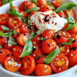 To make a marinated tomato and burrata salad, gather the following ingredients: - 3 cups cherry tomatoes, halved - 1 cup fresh basil leaves, torn - 1 tablespoon balsamic vinegar - 2 tablespoons extra virgin olive oil - 1 teaspoon honey - Salt and pepper, to taste - 8 oz burrata cheese - 1 teaspoon red pepper flakes (optional for heat) Each ingredient plays a key role in this dish. The cherry tomatoes offer a sweet burst of flavor. Fresh basil adds a fragrant note that brightens up the salad. Balsamic vinegar brings acidity, while olive oil gives richness. Honey balances the tang and enhances the overall taste. Burrata cheese makes this salad creamy and luxurious. If you like heat, add red pepper flakes for a spicy kick. Gather these ingredients, and you’ll be ready to create this delightful dish. For the complete preparation details, check the Full Recipe above. 1. Combine tomatoes and basil: In a large bowl, mix the halved cherry tomatoes with the torn basil leaves. This will start to bring out the fresh flavors. 2. Prepare the dressing: In a small bowl, whisk together one tablespoon of balsamic vinegar, two tablespoons of extra virgin olive oil, one teaspoon of honey, and a pinch of salt and pepper. This sweet and tangy dressing adds depth to the salad. 3. Marinate the tomato mixture: Pour the dressing over the tomatoes and basil. Toss gently so each piece gets coated. Let the mixture sit at room temperature for at least 30 minutes. This marinating time helps flavors blend nicely. 4. Serve with burrata: When you are ready to eat, tear the burrata cheese into pieces and place it on top of the marinated tomatoes. If you like a bit of heat, sprinkle on some red pepper flakes. Finish with a drizzle of olive oil and a little more salt if you want. - Prep time: 10 minutes - Marinating time: 30 minutes - Total time: 40 minutes For the full recipe, check out the Marinated Tomato and Burrata Salad recipe section above. Enjoy creating this delightful dish! Marinating is key to great flavor. Always let your tomato mixture sit at room temperature. This helps the flavors come alive. Aim for at least 30 minutes of marinating time. The longer you wait, the better the taste. For a stunning dish, serve your salad in a shallow bowl. Arrange the marinated tomatoes around the burrata. This makes it look fresh and inviting. Add some extra basil leaves on top for a splash of color. You can pair this salad with grilled chicken or crusty bread. Both options complement the dish well. Balance the flavors with balsamic vinegar and honey. The vinegar adds a tangy kick, while honey brings sweetness. If you like some heat, sprinkle in red pepper flakes. They can give your salad a fun twist. Adjust the amount based on your heat tolerance. For more details, check out the [Full Recipe]. {{image_2}} You can have fun with your tomatoes. Try heirloom tomatoes for a sweet twist. They come in many colors and shapes. You might also use beefsteak or vine-ripened tomatoes for a hearty bite. Each type brings its own taste and charm to the dish. When it comes to cheese, burrata is a star. But you can switch it up! Fresh mozzarella works great in this salad. It has a soft texture and mild flavor. Feta cheese can add a salty kick, while goat cheese gives it an earthy touch. Feel free to mix and match based on what you enjoy! Want to boost the taste? Add minced garlic or sliced shallots to the mix. They bring a savory bite and depth. Just a little bit can change the whole dish. If you love crunch, try adding nuts or seeds. Pine nuts, walnuts, or sunflower seeds add a delightful texture. Embrace the seasons in your cooking! Fresh herbs can elevate your salad. In summer, use basil or mint. In winter, try parsley or dill for a fresh flavor. You can also add seasonal veggies. Think of bell peppers in the fall or cucumbers in summer. This keeps your salad fresh and exciting throughout the year. For the full recipe, check out the [Full Recipe]. Store any leftover salad in an airtight container. This keeps it fresh and tasty. Place it in the fridge right away. The cold air helps maintain the flavor. Try to eat it within two days for the best taste. You don’t need to heat this salad. It’s best served cold. If you want to refresh it, add a little olive oil. This helps keep the tomatoes juicy and the burrata creamy. A sprinkle of fresh basil also perks it up. The salad lasts up to two days in the fridge. After that, the tomatoes may become mushy. The burrata can lose its creamy texture too. For optimal taste and quality, enjoy it fresh. You can find the full recipe earlier in the article. You can prepare this salad up to a day in advance. Start by marinating the tomatoes and basil. Follow all steps except for adding the burrata. Store the marinated mix in the fridge. When you are ready to serve, gently add the burrata and enjoy! Yes, you can! Some great alternatives include mozzarella, feta, or goat cheese. Each cheese brings its own flavor. Try mozzarella for creaminess or feta for a salty kick. Be creative and choose what you like. This salad pairs well with grilled chicken or fish. You can also serve it with crusty bread or pasta. For a light meal, enjoy it with a simple soup. It adds freshness to any dish, making it a great choice! This blog post covered how to make a marinated tomato and burrata salad. You learned about key ingredients, step-by-step prep, and tips for the best flavors. I shared ways to enhance your dish and suggestions on how to store leftovers. Enjoy this fresh salad as a tasty side or a light meal. Experiment with variations and find what you love most. Happy cooking!