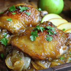 - Chicken and Other Proteins - 4 bone-in, skin-on chicken thighs - Vegetables and Aromatics - 2 large yellow onions, thinly sliced - 3 cloves garlic, minced - Liquids and Seasonings - 2 tablespoons olive oil - 2 cups apple cider (non-alcoholic) - 1 cup chicken broth - 1 tablespoon Dijon mustard - 1 teaspoon dried thyme - 1 teaspoon salt - ½ teaspoon black pepper - 2 tablespoons apple cider vinegar - Fresh parsley for garnish These ingredients create a rich and flavorful dish. The chicken thighs provide juicy meat, while the onions turn sweet and tender. Apple cider brings a nice balance of tartness. Garlic and thyme add depth to the flavor. Each ingredient plays a key role in making this dish special. Make sure to use fresh ingredients for the best taste. Fresh parsley adds a pop of color and freshness. This recipe is great for family dinners or special occasions. You can find the full recipe to guide you through the cooking process. Searing the Chicken Start by heating 2 tablespoons of olive oil in a large skillet over medium heat. Season 4 bone-in, skin-on chicken thighs with 1 teaspoon of salt and ½ teaspoon of black pepper. Place them skin-side down in the hot skillet. Cook for about 4-5 minutes. You want the skin to be golden and crispy. Turn the chicken and cook for another 4-5 minutes. Remove the chicken and set it aside. Caramelizing the Onions In the same skillet, add 2 large, thinly sliced yellow onions. Sauté them over medium heat for around 10 minutes. Stir them often. They should become soft and caramelized. In the last minute, mix in 3 minced garlic cloves for added flavor. Mixing the Braising Liquid In a bowl, whisk together 2 cups of apple cider, 1 cup of chicken broth, 1 tablespoon of Dijon mustard, 1 teaspoon of dried thyme, and 2 tablespoons of apple cider vinegar. This mix adds a sweet and tangy flavor to our dish. Nestling the Chicken in the Sauce Pour the apple cider mix over the caramelized onions in the skillet. Nestle the chicken thighs back into the pan, skin-side up. Bring the mixture to a gentle simmer. Simmering and Cooking Time Cover the skillet with a lid and reduce the heat to low. Let it braise for 30-35 minutes. The chicken should be cooked through and tender. Reducing the Sauce Once the chicken is cooked, remove it from the skillet and keep it warm. Increase the heat to medium-high. Let the sauce reduce for about 5-10 minutes. It should thicken slightly. Plating the Dish Serve the chicken thighs with the caramelized onion sauce drizzled on top. This will make the dish look inviting. Garnish Options Before serving, add fresh parsley for a pop of color and freshness. Complementary Side Dishes Pair this dish with mashed potatoes or steamed green beans. These sides enhance the meal and balance the flavors. For the complete preparation details, check the Full Recipe section. - Achieving Perfectly Caramelized Onions Start with a large pan. Use medium heat and add olive oil. Add sliced onions and stir them often. Patience is key; let them cook slowly for about 10 minutes. This brings out their sweet flavor. You want them soft, golden, and slightly sticky. - Ensuring Juicy Chicken Thighs Use bone-in, skin-on chicken thighs. Season them well with salt and pepper. Sear them skin-side down for 4-5 minutes. This gives a nice, crispy skin. Flip them and cook for another 4-5 minutes. This method keeps the meat juicy inside while browning the outside. - Flavor Enhancement Tips Add garlic in the last minute of cooking onions. This gives a great depth of flavor. Use fresh herbs like thyme for a fragrant touch. The apple cider and broth mix adds a nice sweetness. Don’t rush; let everything meld together for better taste. - Overcooking the Chicken Keep an eye on the time. Cooking for too long will dry out the chicken. Use a meat thermometer. The perfect internal temp is 165°F. Remove the chicken when it reaches this point. - Skipping Essential Ingredients Don’t skip the Dijon mustard or apple cider vinegar. They add a tangy note that balances the dish. Each ingredient plays a role. If you leave one out, the flavor may suffer. - Not Allowing Sauce to Thicken After cooking the chicken, let the sauce simmer. This helps it thicken and concentrate flavors. It should take about 5-10 minutes. A thick sauce clings to the chicken and enhances each bite. Try these tips for a great Cider Braised Chicken with Caramelized Onions. For the complete recipe, see the Full Recipe section. {{image_2}} Alternative Chicken Cuts You can use different chicken pieces if you like. Try chicken drumsticks or breasts. Both will work well. Thighs are juicy, but other cuts will also taste great. Substituting for Different Liquids If you want to switch up the flavor, use white wine instead of cider. You can also use vegetable broth for a lighter touch. Both will add depth to the dish. Adding Seasonal Vegetables Feel free to add vegetables you love. Carrots or parsnips work well with this recipe. Just chop them up and add them when you cook the onions. They will soak up all the tasty juices. Sweetness Variations You can adjust the sweetness of the dish. Add a bit of brown sugar for more sweetness. Honey can also work. Just remember to add it in small amounts. Herbal and Spice Additions Want more flavor? Try adding herbs like rosemary or sage. Both bring a nice aroma. You can also use spices like paprika for a warm kick. Heat Level Customization If you like heat, add some red pepper flakes. Just a pinch will do. For a milder dish, skip the heat. Adjust the spices to match your taste. For the complete details on making this dish, check the Full Recipe. After enjoying your cider braised chicken, you may have some leftovers. To keep them fresh, follow these best practices for refrigeration: - Let the chicken cool to room temperature before storing. - Place the chicken and sauce in an airtight container. - Store in the fridge for up to 3 days. Using airtight containers helps lock in moisture and flavor. This way, your chicken stays tasty and safe to eat later. When it's time to enjoy your leftovers, safe reheating is key. Here are some methods for reheating your cider braised chicken: - Stovetop: Place the chicken and sauce in a skillet. Heat over low to medium heat, stirring occasionally. This helps keep the chicken juicy. - Microwave: Put the chicken in a microwave-safe dish. Cover it with a lid or a damp paper towel. Heat in short bursts, checking regularly to avoid overheating. To maintain flavor and texture, avoid using high heat. Slow reheating keeps your chicken tender and the onions delicious. For the full recipe, check out the Full Recipe. Can I use chicken breast instead of thighs? Yes, you can use chicken breast. However, chicken thighs stay juicier and more flavorful. Adjust cooking time to avoid drying out the breast. How do I make this dish gluten-free? To make this dish gluten-free, use gluten-free chicken broth. Check the Dijon mustard for gluten-free options. What can I serve with Cider Braised Chicken? Cider braised chicken pairs well with rice, mashed potatoes, or crusty bread. Add a side of green beans or a salad for freshness. Can I prepare this in advance? Yes, you can prepare this dish in advance. Cook and cool it, then store in the fridge. Reheat gently before serving. How to adjust the recipe for larger servings? To adjust for larger servings, increase each ingredient by 1.5 or 2 times. Ensure your pot is large enough to hold everything. What is the best way to store the caramelized sauce? Store the caramelized sauce in an airtight container in the fridge. It stays fresh for about three days. You can also freeze it for longer storage. For the full recipe, refer to the complete instructions above. This blog post covers every step to perfect cider-braised chicken. You learned about the key ingredients like chicken, vegetables, and seasonings. We went through preparation, braising, and serving tips. I shared helpful cooking techniques and common mistakes to avoid. Remember, you can adjust flavors and storage methods to suit your needs. Experimenting will make your dish unique and delicious. Cooking is fun, so enjoy your time in the kitchen!