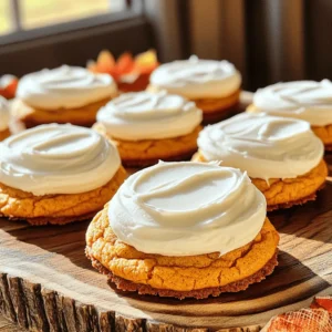 - 1 cup canned pumpkin puree - 1/2 cup unsalted butter, softened - 1 cup granulated sugar - 1/2 cup brown sugar, packed The star of these cookies is the canned pumpkin puree. It gives the cookies their moist texture and rich flavor. Ensure you pick a brand that uses 100% pumpkin for the best taste. Next, I use unsalted butter. It adds creaminess and enhances the cookie's flavor. Both granulated and brown sugars help create a nice balance of sweetness. Brown sugar gives a slight chewiness, while granulated sugar keeps the cookies light and fluffy. - 8 oz cream cheese, softened - 1/2 cup unsalted butter, softened - 2 cups powdered sugar - 1 teaspoon vanilla extract The cream cheese frosting is a game changer. Softened cream cheese mixes with butter to create a smooth base. Powdered sugar sweetens it, while vanilla adds a hint of warmth. This frosting perfectly complements the pumpkin flavor. - 1 teaspoon ground cinnamon - 1/2 teaspoon ground nutmeg - 1/4 teaspoon ground ginger I love adding spices to elevate the flavor. Ground cinnamon is a must; it pairs well with pumpkin. Nutmeg adds depth, and a touch of ginger gives a warm kick. These spices create a cozy, fall-inspired taste. You can adjust them based on your taste. If you want more warmth, add a bit more cinnamon or nutmeg. For the full recipe, check out the details above. - Preheat your oven to 350°F (175°C). - Line a baking sheet with parchment paper. Next, we mix the cookie batter. Start by beating the softened butter, granulated sugar, and brown sugar together until they are creamy. This step ensures your cookies will be soft. Then, add the canned pumpkin puree, egg, and vanilla extract. Mix until everything is well combined. In a separate bowl, whisk together the all-purpose flour, baking soda, baking powder, cinnamon, nutmeg, salt, and ground ginger. Once you have your dry ingredients ready, gradually add them to the wet mixture. Stir gently until just combined. It's very important not to overmix, or the cookies may become tough. Now, it's time to bake! Use a cookie scoop or a tablespoon to drop your dough onto the prepared baking sheet. Make sure to space them about 2 inches apart. This space gives them room to spread. Bake the cookies for 12-15 minutes. You want the edges to be set while the centers remain soft. Keep an eye on them to avoid overbaking. Once done, take them out and let them cool on the baking sheet for about 5 minutes. After that, transfer them to a wire rack to cool completely. This cooling step helps them stay soft and chewy. For the full recipe, refer to the instructions above. To make the softest pumpkin cookies, avoid overworking the dough. When mixing the wet and dry ingredients, stir just until you see no dry flour. This keeps the cookies light and fluffy. To check if your cookies are done, look for set edges but soft centers. If the edges are golden brown, it’s time to take them out. Let them cool on the sheet for a bit to keep moisture in. For the best cream cheese frosting, aim for a smooth and spreadable texture. Start with softened cream cheese and butter. Beat them together until fluffy. Then, add powdered sugar slowly to reach your desired thickness. You can change the flavor of the frosting by adding a bit of lemon juice or orange zest. These add a nice twist and brighten the taste. For a lovely visual appeal, use a spatula to spread the frosting on each cookie. Create swirls or peaks for a nice touch. You might also sprinkle cinnamon or nuts on top for extra flair. When serving, arrange the cookies on a colorful platter. This makes them look more inviting and impresses your guests. For a fun touch, add seasonal decorations like small pumpkins or fall leaves. {{image_2}} If you want to make these soft pumpkin cookies gluten-free, you can easily swap the flour. Use a gluten-free flour blend in place of all-purpose flour. I suggest using blends that include rice flour and tapioca starch. They help keep the cookies soft and chewy, just like the original recipe. You can add some fun twists to the flavor of your cookies. For example, chocolate chips or chopped nuts add a delightful crunch. You can also change the spices. Instead of just cinnamon, try adding cardamom or allspice for a different taste. This way, you can create a unique batch each time! Feel free to explore seasonal ingredients! Instead of pumpkin puree, you can use sweet potato puree for a rich flavor. You can also switch up the extracts. Almond or maple extract adds a new layer of taste. These swaps keep your cookies fresh and exciting for every season. For the full recipe, check the section above. Store your soft pumpkin cookies at room temperature. Place them in an airtight container. This keeps them soft and fresh. You can also layer parchment paper between the cookies. This prevents sticking. They will stay fresh for about 3 to 5 days. For long-term storage, freeze the cookies and frosting separately. First, wrap each cookie in plastic wrap. Then, put them in a freezer-safe bag. For the frosting, store it in an airtight container. It can stay in the freezer for up to 3 months. When you want to enjoy them, thaw the cookies at room temperature. For the frosting, leave it out for about 30 minutes. Then, re-whip it to restore its creamy texture. These cookies can last about 5 days at room temperature. If frozen, they can last up to 3 months. Watch for signs of spoilage. If they smell off or have a hard texture, it's best to toss them. Always check before serving to ensure freshness. Yes, you can use fresh pumpkin! To prepare fresh pumpkin, start by choosing a small sugar pumpkin. Cut it in half and scoop out the seeds. Place the halves cut-side down on a baking sheet. Roast at 400°F (200°C) for about 45 minutes or until soft. Once cool, scoop out the flesh and blend it until smooth. Fresh pumpkin adds a lovely flavor, but make sure to drain excess moisture for the best results. To enhance flavor, try adding a pinch of salt. This small addition can bring out the sweetness of the sugar. You can also mix in spices like extra cinnamon or nutmeg. Another great idea is to add a splash of maple syrup or a hint of orange zest. These flavors pair well with pumpkin and make your cookies pop! For a smooth and even frosting finish, let your cookies cool completely. Use a butter knife or spatula to spread the cream cheese frosting. Start from the center and work your way outwards. For a fun twist, you can also use a piping bag for a fancier look. Just make sure the frosting is soft enough to spread easily. Look for a slight golden edge on your cookies. The centers should still appear soft and puffy. If you gently touch the top, it should spring back without leaving a dent. If it feels too soft, give them a few more minutes. Remember, they will firm up as they cool, so don’t overbake! In this post, we explored key ingredients for soft pumpkin cookies and their creamy frosting. We shared step-by-step baking instructions and helpful tips to perfect your cookies. Variations and storage tips offered ways to customize and keep them fresh. Baking can be fun, and these cookies are a delightful treat. Enjoy making and sharing them with family and friends. Happy baking!