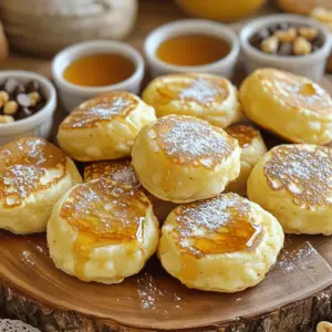 - 1 cup all-purpose flour - 2 tablespoons sugar - 2 teaspoons baking powder - 1/2 teaspoon salt - 1 cup milk - 1 large egg - 2 tablespoons unsalted butter, melted - 1 teaspoon vanilla extract - 1/2 teaspoon ground cinnamon - Maple syrup for drizzling - Optional: Chopped nuts or chocolate chips Each ingredient plays a role in the flavor and texture of your poppers. All-purpose flour gives the right structure. Sugar adds sweetness. Baking powder makes them rise and be fluffy. Salt enhances the overall taste. Milk adds moisture and richness. The egg binds everything together and adds protein. Butter provides a lovely flavor. Vanilla extract adds warmth, and ground cinnamon brings a hint of spice. Fresh ingredients make your poppers taste better and ensure they rise perfectly. If you need gluten-free options, use gluten-free flour blends. For a dairy-free version, swap milk with almond or oat milk. You can also try honey or maple syrup as sweetener alternatives. These changes keep your pancake poppers tasty and fun for everyone! For the full recipe, check the recipe section above. Mixing dry ingredients: Start by taking a large mixing bowl. Add 1 cup of all-purpose flour, 2 tablespoons of sugar, 2 teaspoons of baking powder, 1/2 teaspoon of salt, and 1/2 teaspoon of ground cinnamon. Whisk these dry ingredients together until they blend well. This step is key for even flavor. Combining wet ingredients: In another bowl, whisk together 1 cup of milk, 1 large egg, 2 tablespoons of melted unsalted butter, and 1 teaspoon of vanilla extract. Mix until the ingredients are fully combined. Pour this mixture into the dry ingredients. Stir gently until it's just mixed. Remember, it is okay to leave a few lumps! Preheating the oven: Preheat your oven to 350°F (175°C). If you are using a non-stick mini muffin pan or a doughnut hole pan, place it in the oven to get hot. This helps the poppers to rise nicely. Filling the molds and baking time: Once the pan is hot, take it out and lightly grease it with cooking spray or brush it with oil. Fill each mold about 2/3 full with the pancake batter. Bake in the preheated oven for 10-12 minutes. They should turn golden and a toothpick should come out clean when inserted. Cooling and drizzling with maple syrup: After baking, allow the pancake poppers to cool slightly. This makes them easier to remove from the pan without breaking. Once cooled, drizzle warm maple syrup over them for a sweet touch. Presentation tips for serving: Arrange the pancake poppers on a platter. You can place small dishes of maple syrup for dipping. To make them look even more special, sprinkle powdered sugar on top before serving. This simple touch makes them a hit at any gathering. To make the best maple pancake poppers, avoid over-mixing the batter. When you mix the wet and dry ingredients, stir gently. A few lumps are fine. Over-mixing can make the poppers tough, not fluffy. Ensuring even baking is key. Preheat your oven to 350°F (175°C) before putting the pan inside. This helps the poppers rise nicely. Use a mini muffin or doughnut hole pan for best results. Lightly grease the molds to prevent sticking. One common mistake is measuring ingredients incorrectly. Always use proper measuring cups for dry and liquid ingredients. Too much flour can make the poppers dry. Another mistake is failing to preheat the pan. A cold pan will lead to uneven baking. Always remember to preheat your pan. This step is crucial for getting that golden brown color. To boost flavor and texture, consider adding mix-ins like nuts or chocolate chips. Chopped walnuts or pecans add a nice crunch. Chocolate chips bring sweetness and fun. You can also flavor the batter. A bit of orange zest or a dash of almond extract brings a new twist. Experiment with different spices, like nutmeg, for added warmth. Each change can make your poppers exciting and delicious. For the full recipe, check the recipe card. {{image_2}} You can easily change the flavor of your maple pancake poppers. Try banana pancake poppers. Just mash one ripe banana and mix it into the wet ingredients. This will give your poppers a sweet banana taste. Another great option is blueberry pancake poppers. Add one cup of fresh or frozen blueberries to the batter before baking. The burst of flavor from the blueberries makes every bite special. You can also make seasonal adaptations. In fall, try pumpkin spice poppers. Just add half a cup of pumpkin puree and one teaspoon of pumpkin spice to the batter. This will give your poppers a warm, cozy flavor. For the holidays, consider peppermint pancake poppers. Add a teaspoon of peppermint extract to the batter. You can also sprinkle crushed candy canes on top for a festive touch. If you need dietary variations, I have some ideas. Make vegan-friendly maple pancake poppers by using plant-based milk and replacing the egg with a flaxseed egg. Just mix one tablespoon of ground flaxseed with three tablespoons of water and let it sit for five minutes. For a protein-packed option, you can add protein powder to the batter. Replace a quarter cup of flour with protein powder. This boosts the nutrition without changing the taste. Explore these variations to make your maple pancake poppers unique! You can find the full recipe [here]. To keep your pancake poppers fresh, store them in an airtight container. Place a piece of parchment paper between layers to avoid sticking. These poppers last about 3 to 5 days in the fridge. To freeze pancake poppers, let them cool completely. Then, place them in a single layer on a baking sheet. Once frozen, transfer them to a freezer bag. They keep well for up to 3 months. For best reheating, use an oven set at 350°F (175°C). Place the poppers on a baking sheet and heat for about 10 minutes. This method keeps them warm and fluffy. You can also microwave them for about 20-30 seconds, but they might not stay as crisp. Got leftover batter? You can make waffles or pancakes with it! Just adjust the cooking time. If you have extra ingredients, consider making a small batch of muffins or adding them to smoothies. This way, you enjoy every part of your cooking adventure! Can I make pancake poppers in advance? Yes, you can make these poppers ahead of time. Bake them, let them cool, and store them in an airtight container. They stay fresh for up to three days in the fridge. Just reheat them in the oven or microwave before serving. What can I serve with maple pancake poppers? Maple pancake poppers pair well with many tasty options. Serve them with fresh fruit like strawberries or blueberries. You can also offer whipped cream, yogurt, or a dollop of nut butter for extra flavor. Drizzle more maple syrup on top for a sweet touch. Why are my pancake poppers not rising? If your poppers don’t rise, it’s likely due to old baking powder. Always check the expiration date. Also, make sure to mix the batter without overdoing it. Over-mixing can lead to dense poppers. How can I make pancake poppers more fluffy? To boost fluffiness, separate the egg yolk and white. Whip the egg white to stiff peaks, then fold it into the batter gently. This adds air and makes them lighter. Can I use whole wheat flour instead of all-purpose flour? Absolutely! Whole wheat flour adds more fiber and nutrients. You may need to adjust the liquid slightly. Start with a bit less milk and add more if the batter is too thick. How to adjust the recipe for larger or smaller batches? To change batch size, simply scale the ingredients. For half the recipe, use half the amounts. For double, just double everything. Use a measuring cup for accuracy to keep the taste just right. This blog post shared how to make delicious maple pancake poppers. You learned about the key ingredients, their benefits, and substitutes. I provided step-by-step instructions for easy preparation and baking. Helpful tips will keep your poppers perfect, while tasty variations let you get creative. Store leftovers well and reduce waste with smart ideas. Now, you can enjoy tasty treats any time! Happy cooking and enjoy your pancake poppers!