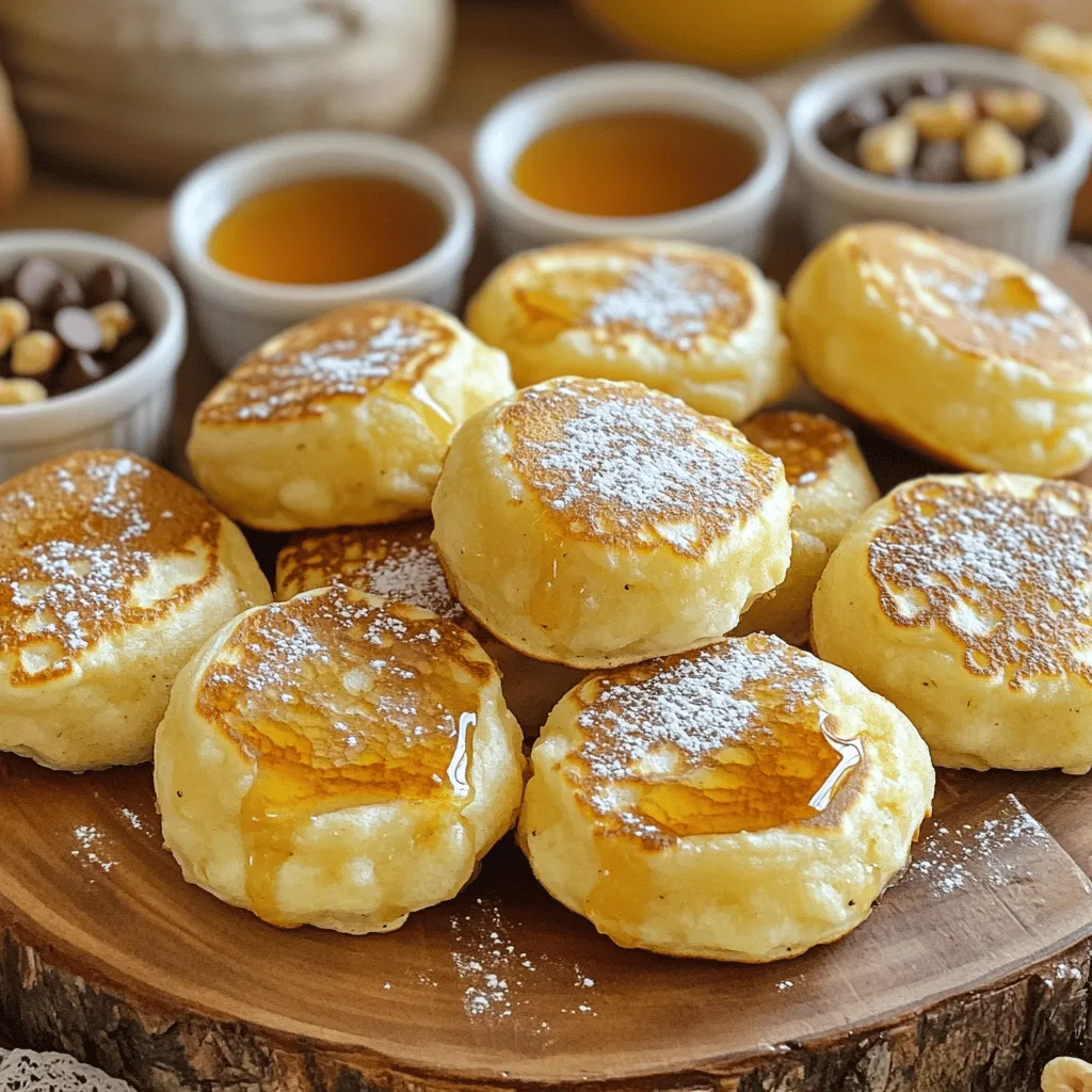 - 1 cup all-purpose flour - 2 tablespoons sugar - 2 teaspoons baking powder - 1/2 teaspoon salt - 1 cup milk - 1 large egg - 2 tablespoons unsalted butter, melted - 1 teaspoon vanilla extract - 1/2 teaspoon ground cinnamon - Maple syrup for drizzling - Optional: Chopped nuts or chocolate chips Each ingredient plays a role in the flavor and texture of your poppers. All-purpose flour gives the right structure. Sugar adds sweetness. Baking powder makes them rise and be fluffy. Salt enhances the overall taste. Milk adds moisture and richness. The egg binds everything together and adds protein. Butter provides a lovely flavor. Vanilla extract adds warmth, and ground cinnamon brings a hint of spice. Fresh ingredients make your poppers taste better and ensure they rise perfectly. If you need gluten-free options, use gluten-free flour blends. For a dairy-free version, swap milk with almond or oat milk. You can also try honey or maple syrup as sweetener alternatives. These changes keep your pancake poppers tasty and fun for everyone! For the full recipe, check the recipe section above. Mixing dry ingredients: Start by taking a large mixing bowl. Add 1 cup of all-purpose flour, 2 tablespoons of sugar, 2 teaspoons of baking powder, 1/2 teaspoon of salt, and 1/2 teaspoon of ground cinnamon. Whisk these dry ingredients together until they blend well. This step is key for even flavor. Combining wet ingredients: In another bowl, whisk together 1 cup of milk, 1 large egg, 2 tablespoons of melted unsalted butter, and 1 teaspoon of vanilla extract. Mix until the ingredients are fully combined. Pour this mixture into the dry ingredients. Stir gently until it's just mixed. Remember, it is okay to leave a few lumps! Preheating the oven: Preheat your oven to 350°F (175°C). If you are using a non-stick mini muffin pan or a doughnut hole pan, place it in the oven to get hot. This helps the poppers to rise nicely. Filling the molds and baking time: Once the pan is hot, take it out and lightly grease it with cooking spray or brush it with oil. Fill each mold about 2/3 full with the pancake batter. Bake in the preheated oven for 10-12 minutes. They should turn golden and a toothpick should come out clean when inserted. Cooling and drizzling with maple syrup: After baking, allow the pancake poppers to cool slightly. This makes them easier to remove from the pan without breaking. Once cooled, drizzle warm maple syrup over them for a sweet touch. Presentation tips for serving: Arrange the pancake poppers on a platter. You can place small dishes of maple syrup for dipping. To make them look even more special, sprinkle powdered sugar on top before serving. This simple touch makes them a hit at any gathering. To make the best maple pancake poppers, avoid over-mixing the batter. When you mix the wet and dry ingredients, stir gently. A few lumps are fine. Over-mixing can make the poppers tough, not fluffy. Ensuring even baking is key. Preheat your oven to 350°F (175°C) before putting the pan inside. This helps the poppers rise nicely. Use a mini muffin or doughnut hole pan for best results. Lightly grease the molds to prevent sticking. One common mistake is measuring ingredients incorrectly. Always use proper measuring cups for dry and liquid ingredients. Too much flour can make the poppers dry. Another mistake is failing to preheat the pan. A cold pan will lead to uneven baking. Always remember to preheat your pan. This step is crucial for getting that golden brown color. To boost flavor and texture, consider adding mix-ins like nuts or chocolate chips. Chopped walnuts or pecans add a nice crunch. Chocolate chips bring sweetness and fun. You can also flavor the batter. A bit of orange zest or a dash of almond extract brings a new twist. Experiment with different spices, like nutmeg, for added warmth. Each change can make your poppers exciting and delicious. For the full recipe, check the recipe card. {{image_2}} You can easily change the flavor of your maple pancake poppers. Try banana pancake poppers. Just mash one ripe banana and mix it into the wet ingredients. This will give your poppers a sweet banana taste. Another great option is blueberry pancake poppers. Add one cup of fresh or frozen blueberries to the batter before baking. The burst of flavor from the blueberries makes every bite special. You can also make seasonal adaptations. In fall, try pumpkin spice poppers. Just add half a cup of pumpkin puree and one teaspoon of pumpkin spice to the batter. This will give your poppers a warm, cozy flavor. For the holidays, consider peppermint pancake poppers. Add a teaspoon of peppermint extract to the batter. You can also sprinkle crushed candy canes on top for a festive touch. If you need dietary variations, I have some ideas. Make vegan-friendly maple pancake poppers by using plant-based milk and replacing the egg with a flaxseed egg. Just mix one tablespoon of ground flaxseed with three tablespoons of water and let it sit for five minutes. For a protein-packed option, you can add protein powder to the batter. Replace a quarter cup of flour with protein powder. This boosts the nutrition without changing the taste. Explore these variations to make your maple pancake poppers unique! You can find the full recipe [here]. To keep your pancake poppers fresh, store them in an airtight container. Place a piece of parchment paper between layers to avoid sticking. These poppers last about 3 to 5 days in the fridge. To freeze pancake poppers, let them cool completely. Then, place them in a single layer on a baking sheet. Once frozen, transfer them to a freezer bag. They keep well for up to 3 months. For best reheating, use an oven set at 350°F (175°C). Place the poppers on a baking sheet and heat for about 10 minutes. This method keeps them warm and fluffy. You can also microwave them for about 20-30 seconds, but they might not stay as crisp. Got leftover batter? You can make waffles or pancakes with it! Just adjust the cooking time. If you have extra ingredients, consider making a small batch of muffins or adding them to smoothies. This way, you enjoy every part of your cooking adventure! Can I make pancake poppers in advance? Yes, you can make these poppers ahead of time. Bake them, let them cool, and store them in an airtight container. They stay fresh for up to three days in the fridge. Just reheat them in the oven or microwave before serving. What can I serve with maple pancake poppers? Maple pancake poppers pair well with many tasty options. Serve them with fresh fruit like strawberries or blueberries. You can also offer whipped cream, yogurt, or a dollop of nut butter for extra flavor. Drizzle more maple syrup on top for a sweet touch. Why are my pancake poppers not rising? If your poppers don’t rise, it’s likely due to old baking powder. Always check the expiration date. Also, make sure to mix the batter without overdoing it. Over-mixing can lead to dense poppers. How can I make pancake poppers more fluffy? To boost fluffiness, separate the egg yolk and white. Whip the egg white to stiff peaks, then fold it into the batter gently. This adds air and makes them lighter. Can I use whole wheat flour instead of all-purpose flour? Absolutely! Whole wheat flour adds more fiber and nutrients. You may need to adjust the liquid slightly. Start with a bit less milk and add more if the batter is too thick. How to adjust the recipe for larger or smaller batches? To change batch size, simply scale the ingredients. For half the recipe, use half the amounts. For double, just double everything. Use a measuring cup for accuracy to keep the taste just right. This blog post shared how to make delicious maple pancake poppers. You learned about the key ingredients, their benefits, and substitutes. I provided step-by-step instructions for easy preparation and baking. Helpful tips will keep your poppers perfect, while tasty variations let you get creative. Store leftovers well and reduce waste with smart ideas. Now, you can enjoy tasty treats any time! Happy cooking and enjoy your pancake poppers!