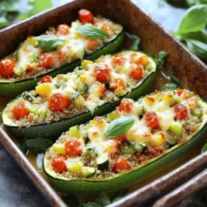 - 4 medium zucchinis - 1 cup quinoa, rinsed and cooked - 1 cup cherry tomatoes, halved - 1 bell pepper (any color), diced - 1 small onion, finely chopped - 2 cloves garlic, minced - 1 teaspoon Italian seasoning - ½ teaspoon smoked paprika - ½ cup grated Parmesan cheese (optional) - ½ cup fresh basil, chopped - Salt and pepper to taste - 2 tablespoons olive oil Zucchini boats shine with fresh ingredients. Each component plays a vital role. The zucchinis act as the perfect vessel for the filling. Quinoa adds protein and a nice texture. Cherry tomatoes bring sweetness, while bell peppers give a crunch. Onion and garlic provide depth of flavor. Italian seasoning and smoked paprika add warmth and spice. When selecting ingredients, freshness matters. Always opt for firm zucchinis. They hold their shape during cooking. The ideal size for stuffing is medium. They should be large enough to scoop out but not too big to handle. - Calories per serving: Approximately 250 - Macronutrient breakdown: - Protein: 10g - Carbohydrates: 30g - Fats: 10g This dish is a healthy choice for many diets. It’s filling and low in calories. Each serving provides a good mix of protein, carbs, and healthy fats. - Look for firmness: Choose zucchinis that feel solid. - Ideal size for stuffing: Medium zucchinis work best. They are easier to scoop and fill. For a full recipe on how to make these savory stuffed zucchini boats, check out the [Full Recipe]. First, preheat your oven to 375°F (190°C). This helps cook the zucchini evenly. Next, take your medium zucchinis and cut them in half lengthwise. Use a spoon to scoop out the center. This creates the boat shape you need. Make sure to leave enough zucchini on the edges for strength. In a skillet, heat two tablespoons of olive oil over medium heat. Add one small chopped onion and two minced garlic cloves. Sauté them until they become soft, about 3-4 minutes. Then, toss in one diced bell pepper and one cup of halved cherry tomatoes. Cook for another 3-4 minutes. This brings out their lovely flavors. Once your filling is ready, mix in one cup of cooked quinoa. Add seasonings like one teaspoon of Italian seasoning and ½ teaspoon of smoked paprika. Don’t forget to sprinkle in salt and pepper to taste. Remove the skillet from heat. Fold in ½ cup of fresh chopped basil and half of the grated Parmesan cheese if you choose to use it. Now it’s time to fill your zucchini boats. Pack the mixture into each half gently. Top each boat with the remaining Parmesan cheese. Now, cover the baking dish with aluminum foil. Bake for 25 minutes. After that, remove the foil and bake for an additional 10 minutes. This will make the cheese golden and the zucchini tender. Your savory stuffed zucchini boats will be ready to enjoy! For the full recipe, check out the details above. To make the best stuffed zucchini boats, focus on cooking time. Avoid overcooking the zucchinis. They need to stay firm so they hold their shape. A few minutes in the oven is enough. You want them tender, not mushy. You can also customize the texture with different grains. While quinoa is great, try using rice or couscous. Each grain offers a unique taste and feel. Mixing grains can also add fun flavors. Garnish your stuffed zucchini with fresh basil. It adds a bright flavor and looks pretty. You can also drizzle a bit of olive oil on top. This small touch makes a big difference. Pair your zucchini boats with side salads or dips. A light salad adds crunch. Dips like hummus or tzatziki can bring extra flavor. This makes for a complete meal. One common mistake is not salting the zucchini. Salting helps draw out moisture. This keeps your boats from getting soggy. It’s a simple step to enhance flavor. Another mistake is overstuffing the boats. While you want a hearty filling, too much can cause a mess. Press down gently to pack the filling, but don’t go overboard. Keep it neat for the best presentation. {{image_2}} You can easily make your stuffed zucchini boats vegetarian. First, swap quinoa for rice or couscous. Both work well and give a nice texture. Next, feel free to add different vegetables or beans. Try black beans, corn, or even spinach for added flavor and nutrients. This allows you to customize your dish based on what you have at home. For those who want more protein, include ground turkey or beef in your filling. Brown the meat in the skillet before adding veggies. If you prefer a meatless option, use tofu as a meat substitute. Crumble firm tofu and sauté it with the onions and garlic. This adds a great texture and helps soak up all the flavors. To elevate your dish, experiment with different herbs or cheeses. Fresh herbs like parsley or dill can brighten the flavors. You can also try adding spices like cumin or chili powder for a kick of heat. This small change can really transform the taste of your zucchini boats. Enjoy discovering new flavor combinations that excite your palate! For the complete recipe, check out the Full Recipe. To keep your stuffed zucchini boats fresh, store them in an airtight container. This will help maintain their taste and texture. I recommend eating them within three days. After that, they may start to lose their flavor. The best way to reheat stuffed zucchini boats is in the oven. Preheat your oven to 350°F (175°C). Place the boats on a baking sheet and cover them with foil. Heat for about 15-20 minutes. This method keeps the zucchini tender and the filling moist. If you want to use a microwave, heat them for 1-2 minutes. Check to see if they are warm throughout. Yes, you can freeze stuffed zucchini boats! To do this, let them cool completely. Wrap each boat tightly in plastic wrap. Then, place them in a freezer-safe bag or container. This prevents freezer burn. They can last up to three months in the freezer. When you're ready to eat, thaw them overnight in the fridge before reheating. You’ll still enjoy great flavor with these frozen delights! For the full recipe, check out the full recipe section above. Stuffed zucchini boats stay fresh for about three to five days in the fridge. Store them in an airtight container to keep moisture in. If they start to look or smell off, it's best to toss them. Yes, you can prep stuffed zucchini boats ahead of time. You can make the filling a day before and store it in the fridge. Just stuff the zucchini when you're ready to cook. This saves time and makes meal prep easy. If you want to switch out quinoa, try brown rice or couscous. You can also use lentils for a hearty texture. Cauliflower rice is a great low-carb option. Feel free to mix and match vegetables to create new flavors. You learned how to make tasty stuffed zucchini boats with simple ingredients. We covered the best ways to prepare, season, and store them. Remember to pick firm zucchinis and avoid common mistakes like overcooking. You can also swap ingredients to fit your taste. These boats are easy to customize and make a great meal for any occasion. Try this recipe for a healthy dish that everyone will love. Enjoy your cooking!