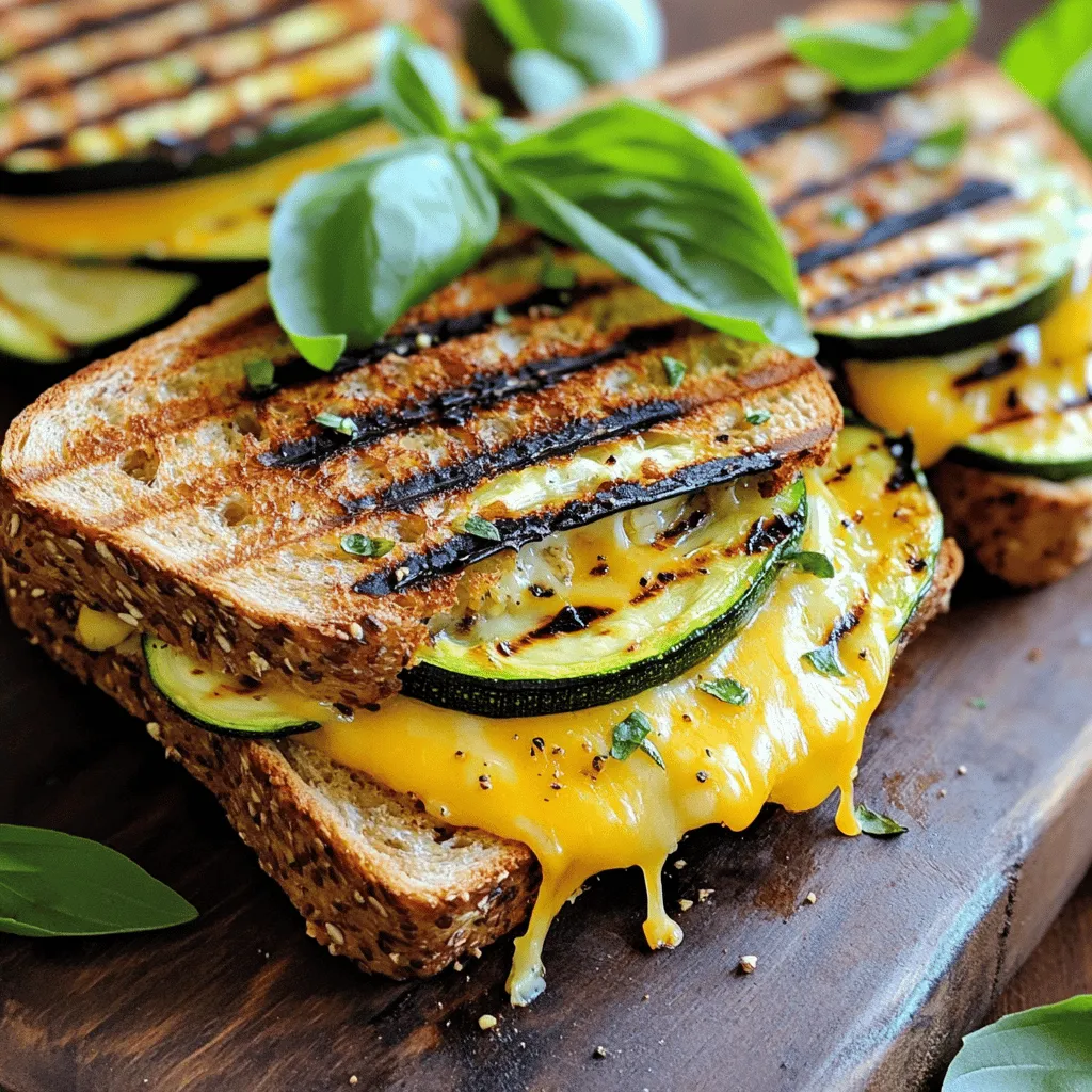 To make a delicious Zucchini Grilled Cheese, gather these simple ingredients: - 2 medium zucchinis, sliced into 1/4 inch rounds - 4 slices of whole grain bread - 1 cup shredded sharp cheddar cheese - 1/2 cup mozzarella cheese - 2 tablespoons olive oil - 1 teaspoon garlic powder - 1 teaspoon dried oregano - Salt and pepper to taste - Fresh basil leaves for garnish (optional) These ingredients blend well to create a savory treat. Zucchini adds moisture and flavor, while the cheeses melt beautifully. Whole grain bread gives a nice crunch. Use fresh ingredients for the best taste. You can find the Full Recipe to explore each step in detail. - Preheat your grill or griddle to medium-high heat. - Slice the zucchini into 1/4 inch rounds. - Brush both sides of the zucchini slices with olive oil. - Season the slices with garlic powder, oregano, salt, and pepper. - Place the zucchini slices on the grill. - Grill them for about 3-4 minutes on each side. - Look for tender slices with nice grill marks. - Once cooked, remove and set aside. - Take one slice of whole grain bread. - Layer on some cheddar cheese and a few grilled zucchini slices. - Sprinkle mozzarella cheese on top. - Place another slice of bread on top. - Repeat this for the second sandwich. - Add a bit more olive oil to the grill if needed. - Place the assembled sandwiches on the grill. - Grill each sandwich for 3-4 minutes on one side. - Carefully flip them and grill for another 3-4 minutes. - Make sure the cheese is melted and the bread is golden brown. - Remove the sandwiches from the heat. - Let them cool for a minute and then slice. - Optionally, garnish with fresh basil leaves. For the full recipe of this delightful dish, check out the above sections. Enjoy your savory and simple zucchini grilled cheese! - Optimal grill temperature: Set your grill to medium-high heat. This gives a nice char and cooks the zucchini well. - Avoiding sogginess: Make sure to slice the zucchini thin. Brush both sides with olive oil. This helps prevent excess moisture. - Additional herbs and spices: Try adding thyme or rosemary for a unique twist. A pinch of red pepper flakes can add a nice kick. - Cheese combinations for varied taste: Mix sharp cheddar with gouda for a rich flavor. You can also use pepper jack for some heat. - Low-fat cheese options: Look for reduced-fat cheddar or mozzarella. These can cut calories while still being tasty. - Whole grain vs. white bread: Whole grain bread adds more fiber and nutrients. It also complements the zucchini well. For the full recipe, check out the Zucchini Grilled Cheese Delight. It’s a tasty way to enjoy a classic! {{image_2}} You can switch up the cheese for more flavor. Gouda or Swiss cheese works great. Both melt well and add a nice taste. If you follow a vegan diet, choose vegan cheese alternatives. Many brands offer tasty options that melt nicely. The type of bread you use can change the dish. Sourdough bread adds a tangy flavor. If you need gluten-free options, try gluten-free bread. It’s easy to find in stores. You can also pick your toasting method. A panini press gives a nice crunch, while a skillet works well too. You can make your sandwich even better with add-ins. Fresh tomatoes add sweetness and moisture. Spinach adds a nice green touch and boosts nutrition. Don’t be afraid to experiment with spreads. Try pesto or hummus for a new flavor twist. These will enhance your zucchini grilled cheese. For the full recipe, check out the complete details above. To store leftovers, wait until the zucchini grilled cheese cools. Place the sandwiches in an airtight container. This keeps them fresh and protects them from drying out. Use a container made of glass or plastic. These types help maintain flavor and texture. For the best reheating, use a skillet. Heat the skillet over medium-low heat. Add a tiny bit of olive oil to help crisp the bread. Place the sandwich in the skillet. Cook each side for about 3 minutes until warm and crispy. You can also use a toaster oven. This method makes sure the bread stays crunchy. You can freeze zucchini grilled cheese before grilling. Wrap each sandwich tightly in plastic wrap. Then, place them in a freezer bag. This keeps them fresh for up to three months. If you freeze after grilling, allow the sandwiches to cool first. Then, store them in a similar manner. They will last about one month. Yes, you can! Other great veggies to use include: - Bell peppers - Spinach - Eggplant - Mushrooms These veggies add different flavors and textures. Feel free to mix and match! To make this dish gluten-free, use: - Gluten-free bread - Gluten-free cheese options These swaps keep the taste while fitting your needs. Always check the labels for any hidden gluten. Yes, you can bake it! Here’s how: 1. Preheat the oven to 375°F (190°C). 2. Place the assembled sandwiches on a baking sheet. 3. Bake for about 15-20 minutes, flipping halfway. This method gives a nice crisp without grilling. Grilling zucchini takes about 3-4 minutes on each side. Watch for grill marks and tenderness. Overcooked zucchini can become mushy, so keep an eye on it! Zucchini is low in calories and high in vitamins A and C. It also has fiber, which aids digestion. The cheese adds calcium and protein, making this a balanced meal. Enjoy the flavors while also nourishing your body! You can make delicious zucchini grilled cheese sandwiches with just simple ingredients. Start by grilling the zucchini and layering it with cheese on whole grain bread. Remember to explore variations with different cheeses and add-ins. Storing leftovers is easy, and reheating them can keep your sandwich crispy. You have options for gluten-free or oven-baked versions too. Enjoy experimenting, and find the mix that suits your taste best!