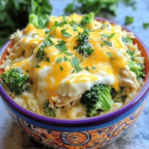 - 1 lb boneless, skinless chicken breasts - 2 cups broccoli florets (fresh or frozen) - 1 cup uncooked brown rice - 4 cups chicken broth - 1 cup shredded cheddar cheese - 1/2 cup cream cheese, softened - 1 teaspoon garlic powder - 1 teaspoon onion powder - Salt and pepper to taste - 2 tablespoons olive oil (optional) To make this dish shine, you need fresh and simple ingredients. Boneless chicken breasts serve as the main protein. They cook well in the crockpot and stay juicy. Broccoli adds color and nutrition, while brown rice gives a hearty base. For flavor, chicken broth is key. It keeps everything moist and tasty. Cream cheese and cheddar cheese bring the creamy goodness. Garlic and onion powders add depth, and salt and pepper tie it all together. If you want to add extra flavor, a bit of olive oil can work wonders too. You can find the full recipe [here](#). Gather your ingredients, and let’s get cooking! Start by deciding if you want to sear the chicken. Searing adds great taste. In a skillet, heat olive oil over medium heat. Cook the chicken for 3 to 4 minutes on each side until it is lightly brown. If you are short on time, you can skip this step. Next, place the chicken in the bottom of the crockpot. Add the uncooked brown rice evenly over the chicken. Then, layer the broccoli florets on top of the rice. This order helps all the flavors mix well. Now it’s time to make the broth. In a bowl, combine 4 cups of chicken broth with 1 teaspoon of garlic powder and 1 teaspoon of onion powder. Add salt and pepper to taste. Stir the mixture well to blend the flavors. Pour this broth mix over the chicken, rice, and broccoli in the crockpot. This will soak into the rice as it cooks. Set your crockpot to cook on low for 4 to 6 hours or on high for 2 to 3 hours. The chicken should be cooked through, and the rice will be tender. When done, take the chicken out and shred it with two forks. Return the shredded chicken to the pot. Stir in the cream cheese and 1 cup of shredded cheddar cheese. Mix it all until it becomes creamy and well combined. Taste and adjust the seasoning with salt and pepper as needed. Enjoy your delicious cheesy chicken broccoli rice! For the complete recipe, check out the Full Recipe section. Searing the chicken adds rich flavor. It creates a nice crust that locks in juices. If you’re in a hurry, you can skip this step. The dish will still taste great without it. After cooking, always taste the dish. You might want to add more salt or pepper. Adjusting the seasoning makes a big difference. This cheesy chicken broccoli rice pairs well with simple sides. A fresh salad is a great choice. You can also serve it with crusty bread for dipping. For presentation, use a colorful bowl. A sprinkle of cheese and fresh parsley adds flair. A lovely plate makes the meal feel even more special. {{image_2}} You can easily change this dish by swapping out some ingredients. - Using different cheeses: Try mozzarella for a milder taste, or pepper jack for some heat. Each cheese gives a new twist to the dish. - Substituting brown rice with white rice or quinoa: White rice cooks faster than brown rice. Quinoa adds a nutty flavor and boosts protein. Both options work well in this recipe. Want to add more nutrition and flavor? Toss in some extra veggies! - Bell peppers: These add sweetness and crunch. Chop them up and mix them in with the broccoli. - Carrots: Slice them thin and add them for a pop of color and earthiness. They also soften nicely in the crockpot. These swaps and extras can make your meal unique every time you make it. For more detailed instructions, check out the Full Recipe. To keep your Crockpot Cheesy Chicken Broccoli Rice fresh, follow these steps: - Cool Down: Let the dish cool to room temperature first. - Use Airtight Containers: Store leftovers in airtight containers. This keeps moisture in and air out. - Refrigerate: Place the containers in the fridge. Enjoy leftovers within 3 to 4 days. - Freezing: You can freeze leftovers too. Use freezer-safe containers or bags. They last for up to 3 months. When it’s time to enjoy your leftovers, here’s how to reheat them: - Microwave: Place a serving in a microwave-safe bowl. Cover with a lid or microwave-safe wrap. Heat on medium power for 2-3 minutes, stirring halfway through. - Stovetop: Heat in a skillet over medium heat. Add a splash of water or broth to help it warm up nicely. Stir until heated through. These methods keep the dish creamy and cheesy, just like when you first made it. For more tips, check out the Full Recipe! Yes, you can use frozen chicken. Just add about an hour to the cooking time. If you use frozen chicken, it will cook well in the crockpot. Make sure to check if it is fully cooked before serving. Always aim for an internal temperature of 165°F. This way, you can enjoy a safe and tasty meal. To make this dish low-carb, swap the brown rice for cauliflower rice. Cauliflower rice is a great substitute. It has fewer carbs and still adds texture. You can also cut back on the cream cheese for a lighter option. This change keeps the dish creamy while lowering the carbs. If you want to substitute cream cheese, try sour cream or Greek yogurt. Both give a creamy texture. You can also use ricotta cheese for a different flavor. These options keep the dish delicious and rich. Make sure to use the same amount to keep the balance right. This blog post covers a hearty and tasty Crockpot Cheesy Chicken Broccoli Rice dish. We explored the main and additional ingredients that make it shine. You learned how to prepare, cook, and serve it perfectly. Plus, we shared tips to enhance flavor and texture. Remember, you can customize this dish to fit your taste with different cheeses or veggies. I hope you feel inspired to try this simple recipe. Enjoy your cooking journey and savor every bite.