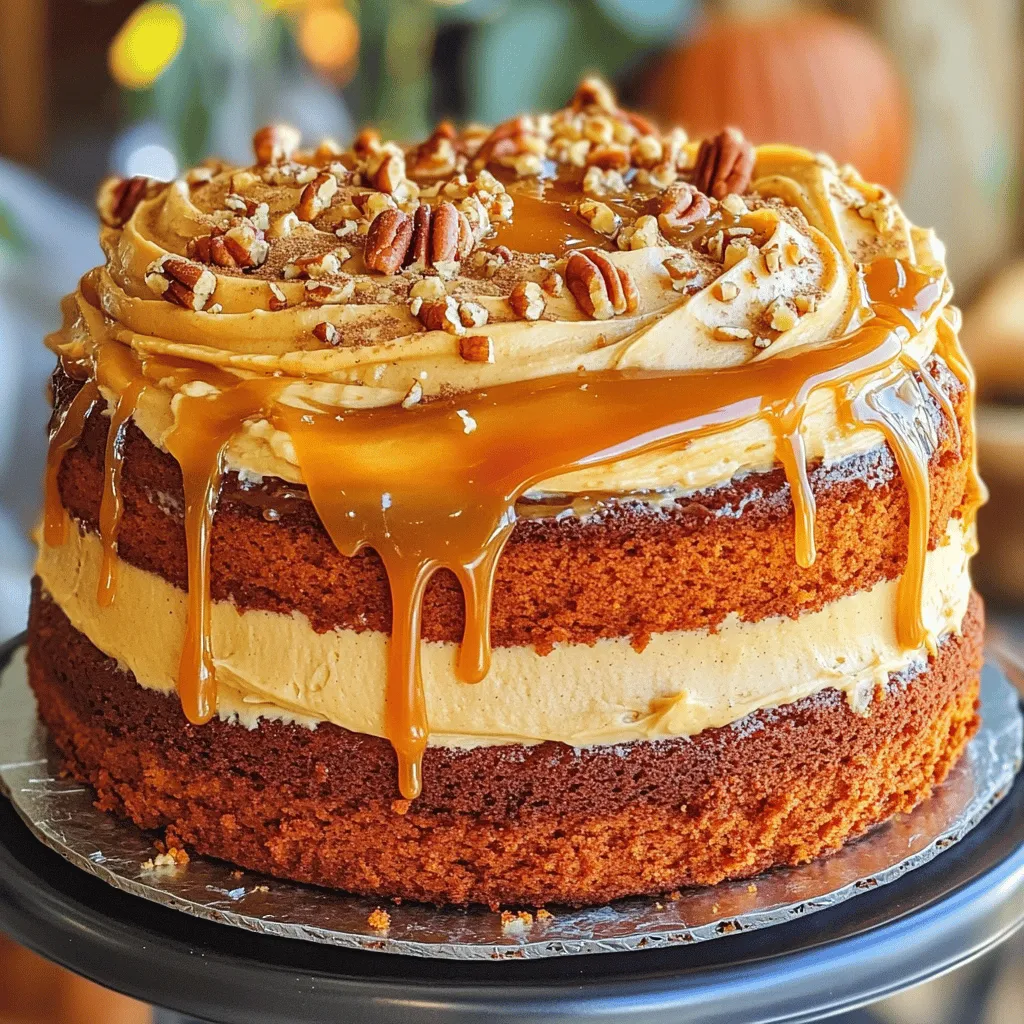 - 1 ½ cups all-purpose flour - 1 teaspoon baking powder - 1 teaspoon baking soda - ½ teaspoon salt - 1 teaspoon ground cinnamon - ½ teaspoon ground nutmeg - ½ teaspoon ginger powder - 1 cup granulated sugar - ½ cup brown sugar, packed - ½ cup vegetable oil - 2 large eggs - 1 cup canned pumpkin puree - ½ cup buttermilk - 1 teaspoon vanilla extract - 8 oz cream cheese, softened - ½ cup unsalted butter, softened - 1 cup powdered sugar - ½ cup caramel sauce (store-bought or homemade) - A pinch of salt You can add a few extras to change the taste. Consider adding: - ½ cup chopped nuts, like walnuts or pecans - ½ cup chocolate chips for sweetness - 1 teaspoon vanilla extract for more flavor - A sprinkle of sea salt for a salty-sweet mix These ingredients can enhance the cake and make it your own! For the full recipe, look for all the steps to create this delightful cake. Start by preheating your oven to 350°F (175°C). Grease two 9-inch round cake pans and dust them with flour. In a mixing bowl, whisk together the following dry ingredients: - 1 ½ cups all-purpose flour - 1 teaspoon baking powder - 1 teaspoon baking soda - ½ teaspoon salt - 1 teaspoon ground cinnamon - ½ teaspoon ground nutmeg - ½ teaspoon ginger powder Set this mixture aside. In another large bowl, combine: - 1 cup granulated sugar - ½ cup brown sugar, packed - ½ cup vegetable oil Beat them together until well mixed. Add in two large eggs, one at a time. Mix well after each one. Now, stir in: - 1 cup canned pumpkin puree - ½ cup buttermilk - 1 teaspoon vanilla extract Mix until smooth. Gradually add the dry ingredient mix to the wet mixture. Stir until just combined. Avoid overmixing. Pour the batter evenly into the prepared pans. Tap the pans gently on the counter. This helps release air bubbles. Bake in the preheated oven for 25-30 minutes. Check for doneness by inserting a toothpick into the center. If it comes out clean, it's ready. After baking, let the cakes cool in the pans for 10 minutes. Then, turn them out onto wire racks to cool completely. For the frosting, beat together: - 8 oz cream cheese, softened - ½ cup unsalted butter, softened Mix until creamy and smooth. Gradually add: - 1 cup powdered sugar Continue to mix until fully combined. Now, stir in: - ½ cup caramel sauce (store-bought or homemade) - A pinch of salt Mix until the frosting is light and fluffy. Once the cakes are cool, place one layer on a serving plate. Spread a generous layer of caramel cream cheese frosting on top. Place the second layer on top. Frost the top and sides with the remaining frosting. For a finishing touch, drizzle additional caramel sauce over the top. You can find the complete process in the [Full Recipe]. Enjoy this delightful cake! To make your pumpkin cake moist, follow these tips: - Use fresh pumpkin puree or quality canned pumpkin. - Incorporate buttermilk in your batter for added moisture. - Avoid overmixing; mix just until combined. - Bake until a toothpick comes out clean to prevent dryness. - Let the cakes cool completely before frosting them. Presentation matters, especially for autumn treats. Here are some ideas: - Use a cake stand to elevate your cake. - Sprinkle ground cinnamon on top for a cozy feel. - Add crushed pecans for texture and flavor. - Drizzle extra caramel sauce over the frosted cake. - Serve with a dollop of whipped cream on each slice. The right texture makes frosting shine. Here's how to achieve it: - Start with softened cream cheese and butter for easy mixing. - Gradually add powdered sugar to avoid lumps. - Mix in caramel sauce after the sugar for smoothness. - Beat until fluffy, but don't overmix, to keep it light. - If too thick, add a teaspoon of milk or cream to loosen it. For the full recipe, be sure to check the complete instructions provided. {{image_2}} You can make this pumpkin cake gluten-free. Simply swap out the all-purpose flour for a gluten-free blend. Look for a blend that includes xanthan gum for the best texture. The rest of the recipe stays the same. This way, you can enjoy the cake without worry. If you want a dairy-free frosting, use vegan cream cheese and dairy-free butter. You can find these at most grocery stores. They work well and taste great. You may also try using coconut cream for a rich texture. Just whip it until fluffy and mix it with the caramel sauce. You can change up the spices to make it your own. Try adding cloves or allspice for a different taste. If you like nuts, fold in chopped walnuts or pecans into the batter. Chocolate chips can add a nice surprise, too. Each tweak makes this cake unique and exciting. For the full recipe and detailed instructions, check out the [Full Recipe]. After you enjoy your autumn pumpkin cake, store any leftovers in an airtight container. This keeps the cake moist and fresh. If you don't have a container, wrap the cake tightly in plastic wrap. Make sure to cover both the top and sides well. The frosting will keep the cake delicious for days! To freeze your cake, first, let it cool completely. Then, cut it into slices or keep it whole. Wrap each piece tightly in plastic wrap. For extra protection, place the wrapped cake in a freezer bag or container. Label it with the date. The cake can last up to three months in the freezer. When you're ready to eat it, let it thaw in the fridge overnight. In the fridge, your autumn pumpkin cake lasts about five days. The cream cheese frosting will stay fresh as long as you store it correctly. If you notice any changes in smell or texture, it’s best to toss it. Always trust your senses when it comes to food safety. For the full recipe, check out the detailed steps above! Yes, you can use fresh pumpkin. Start by roasting a small pumpkin. Cut it in half and remove the seeds. Roast it cut side down at 350°F (175°C) for about 45 minutes. After it cools, scoop the flesh and mash it. Use this in place of canned pumpkin. Fresh pumpkin gives a bright flavor. If you don't have buttermilk, you can make a substitute. Mix 1 cup of milk with 1 tablespoon of vinegar or lemon juice. Let it sit for about 5 minutes. This will give you a similar tangy flavor. You can also use plain yogurt or sour cream mixed with a little water. If your cake turns out dry, try a few tips. First, ensure you measure the flour correctly. Too much flour can dry it out. Adding a little more buttermilk can help. You can also brush the layers with a simple syrup after baking. This adds moisture and keeps the cake tender. For this recipe, use two 9-inch round cake pans. They give the cake a nice height. If you use smaller pans, the cake might bake too quickly. If you want a single layer, use a 9x13-inch pan instead. Just adjust the baking time to about 30-35 minutes. For the full recipe, check out the details above. You learned how to make a delicious pumpkin cake with caramel cream cheese frosting. We covered the key ingredients, step-by-step baking methods, and smart tips for success. You can even try variations like gluten-free or dairy-free options. Remember, proper storage helps keep your cake fresh longer. Use what you’ve learned to impress family and friends with your baking skills. Enjoy every bite of your homemade treat!