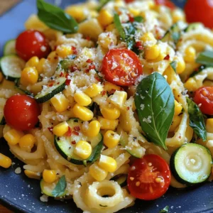 To make Summer Cavatelli with Corn, Tomatoes, and Zucchini, you'll need: - 400g cavatelli pasta - 2 cups fresh corn kernels (about 3-4 ears) - 1 medium zucchini, diced - 2 cups cherry tomatoes, halved - 3 cloves garlic, minced - 3 tablespoons olive oil - 1 teaspoon red pepper flakes (optional) - Fresh basil leaves, roughly torn - Salt and pepper to taste - ½ cup grated Parmesan cheese (optional for garnish) When it comes to ingredient amounts, feel free to adjust based on your taste. If you like more corn, add an extra ear or two. You can swap the zucchini for bell peppers or eggplant if you prefer. For garlic lovers, add more than three cloves. If you want a bit of heat, keep the red pepper flakes. Otherwise, leave them out. You can use any pasta you have on hand, but cavatelli holds the sauce well. If you're out of Parmesan, try a different cheese like feta or omit it for a dairy-free dish. This dish shines during summer when vegetables are fresh and sweet. Corn tastes best when harvested in summer. It adds a crunch and natural sweetness. Zucchini is plentiful and tender, making it perfect for this recipe. Cherry tomatoes burst with flavor and color, making your plate pop. Plus, fresh basil gives a bright aroma. Using these seasonal ingredients not only supports local farmers but also enhances the taste and nutrition of your meal. Eating in season can make cooking more fun and flavorful. You’ll find the full recipe here to get cooking! Cooking Summer Cavatelli with corn, tomatoes, and zucchini is simple. You will boil pasta, sauté veggies, and combine everything. This dish highlights fresh summer flavors. Each step builds layers of taste. 1. Cook Pasta: Start by boiling water in a large pot. Add salt once it boils. Cook cavatelli until it is al dente. This takes about 10 minutes. Reserve 1 cup of pasta water for later. Drain the pasta and set it aside. 2. Sauté Vegetables: Heat olive oil in a large skillet over medium heat. Add minced garlic and red pepper flakes. Sauté for 1 minute until it smells great. 3. Add Corn and Zucchini: Next, stir in fresh corn and diced zucchini. Cook for 5-7 minutes. The zucchini should be tender, and the corn should caramelize a bit. 4. Incorporate Tomatoes: Now, add halved cherry tomatoes to the skillet. Cook for another 3-4 minutes. Stir gently until the tomatoes soften. 5. Combine with Pasta: Add the drained cavatelli to the skillet. Toss everything together gently. If it looks dry, add some reserved pasta water. This helps create a light sauce. 6. Season and Serve: Season the dish with salt, pepper, and fresh basil. Toss until everything is well mixed and heated through. 7. Garnish: Serve the cavatelli hot. You can add grated Parmesan cheese on top if you like. Fresh basil leaves add a nice touch, too. - Don't Overcook: Check the pasta often to avoid mushiness. - Use Plenty of Water: Always boil pasta in a large pot with salted water. - Save Pasta Water: The starchy water helps sauce stick better. - Taste as You Go: Adjust seasoning based on your preference. Enjoy making this dish! You can find the full recipe above for more details. To boost flavor in your Summer Cavatelli, use fresh ingredients. Fresh corn adds sweetness. Use ripe cherry tomatoes for that juicy burst. A touch of red pepper flakes adds heat, but adjust to your taste. Always season with salt and pepper as you cook. This helps flavors meld together. Finish with fresh basil for a bright taste. Prep your ingredients before cooking. This keeps the cooking process smooth. Start by husking and cutting the corn off the cob. Dice your zucchini into even pieces. Halve the cherry tomatoes for quick cooking. Mince the garlic finely to release its flavor. Having everything ready makes the dish easier to create. If the pasta is too sticky, you may have overcooked it. Always check the package instructions for timing. If your sauce seems dry, add reserved pasta water slowly until it reaches your desired consistency. If the veggies burn, lower the heat. Stirring often helps prevent this. Enjoy your dish without worry! For the full recipe, check out the section above. {{image_2}} You can easily swap ingredients to fit your diet. For a gluten-free option, use gluten-free cavatelli or another gluten-free pasta. If you're vegan, leave out the Parmesan cheese or use a plant-based version. You can also replace corn with peas for a different flavor. For a lower-carb choice, zucchini noodles can work well too. Try roasting the vegetables for a smoky flavor. Toss the corn, zucchini, and tomatoes with olive oil and salt. Roast them at 400°F for 20 minutes. This adds a nice char and depth to your dish. You could also grill the vegetables for a fresh taste. Just remember to keep an eye on them so they don’t burn! Serve your cavatelli in a big bowl with a sprinkle of fresh basil on top. You can also add a drizzle of balsamic glaze for a sweet twist. For a unique touch, try serving it in a hollowed-out zucchini or bell pepper. This makes the dish look fun and inviting. Pair with a light salad or crusty bread for a complete meal. After enjoying your summer cavatelli, let it cool completely. Place it in an airtight container. This keeps the flavors fresh. Store it in the fridge for up to three days. If you have more, consider freezing it. To reheat, use a skillet on medium heat. Add a splash of olive oil or water. This helps prevent sticking. Stir gently until heated through. You can also use the microwave. Heat in short bursts, stirring in between. For meal prep, freeze portions in airtight containers. Use freezer bags for easy stacking. Remove as much air as possible to avoid freezer burn. Thaw overnight in the fridge before reheating. This meal stays tasty even when frozen! Cavatelli is a type of pasta that looks like small shells. It is made from flour and water. The shape helps it hold sauces well. This pasta is great for dishes with sauce or veggies. It cooks quickly and has a nice chewiness. Yes, you can make this recipe vegan. Simply leave out the Parmesan cheese. You can also swap olive oil with a plant-based butter. Use nutritional yeast for a cheesy flavor. This keeps all the taste without using any animal products. You will know the vegetables are cooked when they are tender. The zucchini should be soft but still firm. The corn should look bright and slightly caramelized. The tomatoes will soften and release some juice. This usually takes about 8-10 minutes of cooking. To add protein, consider adding cooked chickpeas or white beans. Grilled chicken or shrimp also works well. You can even toss in some cooked lentils for a plant-based option. These additions will make your dish more filling and nutritious. For the full recipe, you can check out the Summer Cavatelli Delight section above. This will guide you through all the steps. You’ll find everything you need to make a delicious meal. This blog post shared everything you need to know about cavatelli. We looked at ingredients, cooking steps, and tips to enhance flavor. You also learned about interesting variations and how to store leftovers properly. Cavatelli is a fun pasta to make and enjoy. With the right ingredients and methods, you can create a tasty dish. Take these tips and tricks to feel more confident in your cooking. Happy cooking!