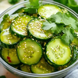 To make Asian pickled cucumbers, gather these key ingredients: - 2 large English cucumbers - Rice vinegar - Soy sauce - Sugar - Sesame oil These ingredients work together to create a bright and tangy flavor. English cucumbers are perfect because they have fewer seeds and a crisp texture. You can add a few optional ingredients to enhance the flavor: - Fresh herbs like cilantro or mint - Additional spices, such as chili flakes or black sesame seeds These add-ins can give your pickles a unique twist. Feel free to experiment! You'll need a few simple tools to prepare your pickled cucumbers: - Bowls and utensils for mixing - A jar or airtight container for storage Using the right equipment helps ensure your cucumbers stay fresh and flavorful. Remember, a clean jar is key to safe storage. For the complete step-by-step guide, check out the Full Recipe. First, take your two large English cucumbers. Slice them thinly. Place the cucumber slices in a big bowl. Add one teaspoon of salt. Toss them well, so the salt coats all the slices. Let them sit for about 15 minutes. This step draws out the moisture, which makes the cucumbers crunchier. After 15 minutes, rinse the cucumbers under cold water. This removes the excess salt. Drain them well in a colander. You want to get rid of all the water. This helps the flavors of the pickling mixture stick better. While the cucumbers rest, grab a separate bowl. Combine half a cup of rice vinegar, a quarter cup of granulated sugar, one tablespoon of soy sauce, and one tablespoon of sesame oil. Add one teaspoon of grated ginger and two cloves of minced garlic. For a kick, include one teaspoon of red pepper flakes. Whisk these ingredients until the sugar dissolves completely. Mixing well ensures that all flavors blend together for a tasty pickle. This pickling mixture is what makes your cucumbers so flavorful! Now, it’s time to mix everything. Add the drained cucumbers into the bowl with the pickling liquid. Stir gently to coat each cucumber slice evenly. You want to make sure every piece gets that delicious flavor. Once mixed, transfer the cucumber mixture to a clean jar or an airtight container. Ensure the cucumbers are submerged in the liquid. This helps them pickle evenly. Sprinkle one tablespoon of sesame seeds on top for extra crunch. Seal the jar tightly and place it in the fridge. Let the cucumbers sit for at least two hours, but overnight gives the best flavor. You can find the full recipe [here]. Enjoy your Asian pickled cucumbers as a refreshing side dish! Marinating your cucumbers is key. The longer they sit, the better the flavor. Aim for at least two hours. For the best taste, let them chill overnight. This will let the flavors meld perfectly. Layering flavors is also important. Use fresh ingredients like garlic and ginger. These add depth to your pickles. Combine them well with the vinegar and sugar. Each bite should burst with taste. Want a kick? Red pepper flakes are your friend. They enhance the flavor without overwhelming it. If you like it spicier, add more flakes. You can also try chili oil for a different heat. Experiment with heat to find your sweet spot. Start with a small amount and adjust based on your taste. Remember, it’s easier to add than to take away! Asian pickled cucumbers pair well with many dishes. They are great as a side with rice or noodles. You can also serve them on top of grilled meats. Their crunch adds a nice texture to any meal. Get creative! Use them in salads or as a topping for tacos. You can even make a simple sandwich more exciting with these pickles. They bring brightness and freshness to your plate. For the complete recipe, check out the Full Recipe. {{image_2}} You can play with sweet and spicy flavors in your Asian pickled cucumbers. If you love sweetness, add more sugar. Try 1/4 cup instead of 1/8 cup for a sweeter bite. On the other hand, if you want some heat, add chili oil. Just a tablespoon can give your cucumbers a nice kick. Adjust the spice to match your taste. Vinegar is key to great pickles. While rice vinegar is classic, you can try others. Apple cider vinegar adds fruity notes, while white vinegar gives a sharper taste. Each type changes the flavor. Experiment and see what you like best! Asian cultures have unique takes on pickled cucumbers. In Korea, you might find spicy gochugaru in the mix. Japanese pickles use mirin for sweetness. Thai versions might add fish sauce for umami. Explore these ingredients for fun twists. Each region brings its own flavor to this dish! For storing your Asian pickled cucumbers, use a clean glass jar. A quart-sized mason jar works well. Make sure the lid seals tightly. This helps keep the cucumbers fresh. If you have a vacuum sealer, use it for extra freshness. Remove all air before sealing. This prevents spoilage and keeps the flavors strong. In the fridge, your pickled cucumbers can last up to two weeks. Store them in the jar with the liquid. If you see any mold or an off smell, it’s time to throw them out. Always trust your senses. If something seems wrong, it likely is. You can freeze pickled cucumbers, but they may lose crunch. If you want to try, pack them in a freezer bag. Remove as much air as possible before sealing. They can last up to three months in the freezer. When you’re ready to eat them, thaw in the fridge overnight. Enjoy them within a few days for the best taste. Asian pickled cucumbers use simple but flavorful ingredients. The main components are cucumbers, rice vinegar, sugar, and soy sauce. Here’s a quick list of key ingredients: - 2 large English cucumbers - 1/2 cup rice vinegar - 1/4 cup granulated sugar - 1 tablespoon soy sauce - 1 tablespoon sesame oil - 1 teaspoon grated ginger - 2 cloves garlic, minced - 1 teaspoon red pepper flakes This mix brings out a tangy, sweet, and savory flavor. Each ingredient plays a role in creating that perfect taste you will love. The marinating time is key for great flavor. After you prepare the cucumbers, let them sit in the pickling liquid. I recommend chilling them for at least 2 hours. However, for the best taste, refrigerate overnight. This allows the flavors to blend well. The longer they sit, the more delicious they become. Yes, you can get creative! While cucumbers are classic, many other veggies work well too. Here are some ideas for pickling: - Carrots - Radishes - Green beans - Bell peppers Each vegetable adds its own unique taste and crunch. Experiment with different flavors and find your favorites! In this guide, we explored making Asian pickled cucumbers. We reviewed essential ingredients like cucumbers, rice vinegar, and soy sauce. I shared tips for perfect flavor and storage practices. You can customize your pickles with herbs and spices to suit your taste. Pickling is simple and fun. You can create delicious dishes with your pickled cucumbers. Enjoy exploring different variations and methods. Plus, you’ll impress family and friends with your skills! Get started and have fun experimenting with flavors.