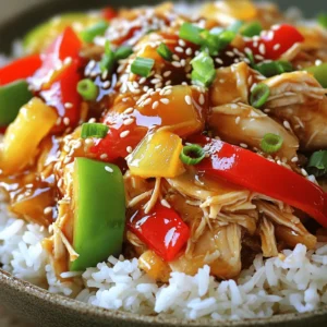 - 2 lbs boneless, skinless chicken thighs - 1 cup pineapple juice - 1/2 cup low-sodium soy sauce - 1/4 cup honey - 2 cloves garlic, minced - 1 tablespoon freshly grated ginger - 1 red bell pepper, sliced - 1 green bell pepper, sliced - 1 onion, sliced - Chopped green onions and sesame seeds for garnish To create Sweet Hawaiian Crock Pot Chicken, start with the main ingredients. The chicken thighs are tender and soak up all the flavors. Pineapple juice adds sweetness, while soy sauce brings that savory touch. Next, we add more flavor. Honey gives a nice glaze. Garlic adds depth, and ginger brings a warm spice. These flavors work together to create a dish that feels special. For the veggies, bell peppers and onion add color and crunch. They cook down nicely and mix in with the chicken. Don’t forget the garnish! Chopped green onions and sesame seeds bring a fresh finish. When you gather these ingredients, you set yourself up for a great meal. Each element plays a role in making this dish easy and flavorful. For the full recipe, check out the link to create this delicious dish today! To start, gather your ingredients. In a large bowl, combine: - 1 cup pineapple juice - 1/2 cup low-sodium soy sauce - 1/4 cup honey - 2 cloves garlic, minced - 1 tablespoon freshly grated ginger Stir well to mix everything. This marinade brings a sweet and savory flavor to your dish. The pineapple juice adds a bright taste, while the soy sauce gives it depth. Honey adds sweetness, and garlic and ginger bring warmth. Next, take the chicken thighs and place them in the crock pot. Pour the marinade over the chicken, ensuring it is well-coated. This helps the chicken absorb all those wonderful flavors. Now, add your vegetables on top of the chicken. I like to use: - 1 red bell pepper, sliced - 1 green bell pepper, sliced - 1 onion, sliced These veggies not only add color but also enhance the dish's taste. Cover the crock pot and set it to cook on low for 6-7 hours, or high for 3-4 hours. The chicken should be tender and fully cooked when done. Once the cooking time is up, carefully remove the chicken from the crock pot. Use two forks to shred the chicken into bite-sized pieces. To thicken the sauce, mix 1 tablespoon cornstarch with 2 tablespoons cold water in a small bowl. Add this slurry to the liquid in the crock pot. Stir well and cook on high for an additional 15 minutes. This step makes the sauce rich and velvety. Return the shredded chicken to the crock pot and mix well with the thickened sauce. Season with salt and pepper to your liking. Serve this sweet Hawaiian chicken over cooked rice for a complete meal. Garnish with chopped green onions and sesame seeds for a nice touch. For the full recipe, check out the details above. Enjoy your meal! To make your chicken juicier, cooking time is key. If you cook on low, aim for 6 to 7 hours. For high, stick to 3 to 4 hours. Overcooking can dry it out. Always check for doneness by ensuring the chicken reaches 165°F. For rice, I like to use jasmine or basmati. They soak up the sauce well and add a nice aroma. If you want something different, try coconut rice. It pairs perfectly with the sweet flavors of the dish. Pair your Sweet Hawaiian Chicken with fresh steamed veggies. Broccoli or snap peas add a nice crunch and color. You can also serve it with a simple green salad for a refreshing side. If you have leftovers, get creative! Use the chicken in tacos or salads. You can also make a Hawaiian bowl with quinoa or brown rice, topped with avocado and salsa. The options are endless! For the complete recipe, check out the [Full Recipe]. {{image_2}} You can change the protein in this dish. Try using turkey or tofu instead of chicken. Both options work well with the sweet sauce. Turkey gives a hearty flavor, while tofu soaks up the marinade nicely. You can also switch up the vegetables. Instead of just bell peppers and onion, add carrots or snap peas. These will bring more color and taste to your meal. You can even mix in some broccoli for extra crunch. Do you want your dish to be sweeter or more savory? Adjust the honey and soy sauce ratio to fit your taste. If you love sweetness, add a bit more honey. For a saltier flavor, increase the soy sauce. You can also add spices like black pepper or red pepper flakes for a kick. This will create a nice balance between sweet and savory. Experimenting with these adjustments gives you the chance to find your perfect flavor. To store leftovers safely, let the chicken cool first. Then, place it in an airtight container. Make sure to cover it tightly. This helps keep the flavors fresh. You can store it in the fridge for up to four days. If you plan to eat it later, don’t wait too long to put it away. You can freeze Sweet Hawaiian Crock Pot Chicken for longer storage. Make sure the chicken is cool before freezing. Place it in a freezer-safe container or bag. Remove as much air as possible to prevent freezer burn. When you’re ready to eat, thaw it overnight in the fridge. Reheat it gently in a pot or microwave until warm. The chicken lasts about four days in the fridge. If you freeze it, it can last up to three months. After that, the taste may not be as good. Always check for any signs of spoilage before eating. Enjoy this dish fresh for the best flavor! To make Sweet Hawaiian Crock Pot Chicken, follow these steps: 1. Start by mixing the pineapple juice, soy sauce, honey, minced garlic, and grated ginger together in a bowl. This mix acts as a tasty marinade. 2. Take your chicken thighs and place them in the crock pot. Pour the marinade over the chicken, ensuring it's fully coated. 3. Add the red and green bell peppers and onion on top of the chicken. 4. Cover the crock pot and set it to cook for 6-7 hours on low or 3-4 hours on high. This makes the chicken tender and delicious. 5. Once cooked, take the chicken out and shred it with two forks. 6. In a small bowl, mix the cornstarch with cold water to create a slurry. Add this to the liquid in the crock pot. 7. Stir well and cook on high for an additional 15 minutes to thicken the sauce. 8. Return the shredded chicken to the pot and mix it with the thickened sauce. Add salt and pepper to taste. 9. Serve this sweet dish over cooked rice and garnish with chopped green onions and sesame seeds. These simple steps make it easy for anyone to enjoy a tasty meal at home. You can find the complete details in the Full Recipe. Yes, you can cook Sweet Hawaiian Chicken on high. If you choose this method, the cooking time will change. Cook it for about 3-4 hours on high. The chicken will still be juicy and flavorful. Cooking on low takes longer at 6-7 hours but often results in even more tender chicken. If you are short on time, cooking on high works well too. Just check the chicken to ensure it is fully cooked. Sweet Hawaiian Chicken pairs well with many sides. Here are some ideas: - Cooked Rice: It soaks up the delicious sauce and balances the flavors. - Steamed Vegetables: Broccoli or snap peas add a nice crunch. - Coleslaw: The crunchy texture complements the dish. - Pineapple Salad: Fresh pineapple can enhance the tropical taste. - Noodles: Serve over rice noodles or soba for a fun twist. These side options help create a well-rounded meal that everyone will enjoy. This blog post shared a tasty recipe for Sweet Hawaiian Crock Pot Chicken. You learned about the key ingredients, like chicken thighs and pineapple juice. I provided step-by-step instructions to make cooking simple. You now have tips for perfecting this dish and ideas for storage and variations. Remember, you can swap ingredients to fit your taste. Whether serving guests or enjoying leftovers, this meal brings joy. Try it out, and you'll see how easy and rewarding it is!