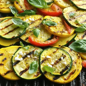 - 2 medium zucchinis - 2 medium yellow squashes - 1 red bell pepper - 1 tablespoon olive oil - 1 teaspoon garlic powder - 1 teaspoon Italian seasoning - Salt and pepper to taste - Fresh basil leaves - Feta cheese When you pick your vegetables, choose fresh ones. Look for zucchinis and squashes that feel firm. They should have shiny skins. A bright red bell pepper adds a nice crunch and color. The oil and spices are key to giving your vegetables flavor. Olive oil adds richness, while garlic powder and Italian seasoning bring out the best in your dish. Salt and pepper are essential. They help balance the flavors. If you want to make your grilled zucchini and squash extra special, consider adding fresh basil leaves or crumbled feta cheese as a garnish. These options add freshness and a creamy touch. For the complete recipe, check out the Full Recipe section. Enjoy grilling! Preheat your grill to medium-high heat. This step is key to getting nice grill marks. A hot grill helps the veggies cook evenly and quickly. It also adds great flavor. In a large bowl, combine the sliced zucchini, yellow squash, and red bell pepper. Drizzle 1 tablespoon of olive oil over the veggies. Then, sprinkle on 1 teaspoon of garlic powder and 1 teaspoon of Italian seasoning. Add salt and pepper to taste. Toss everything until the vegetables are well coated. This mix helps bring out the best flavors. Now, place the seasoned vegetables directly on the grill. Grill for about 3-4 minutes on each side. Look for them to become tender and have nice grill marks. After grilling, remove the vegetables from the heat. Let them rest for a few minutes. This resting time allows the flavors to settle. You can then arrange your grilled zucchini and squash medley on a serving platter. If you like, sprinkle crumbled feta cheese on top and garnish with fresh basil leaves. For the complete recipe, check the Full Recipe section! To get the best grill marks, timing is key. Start with a hot grill, around medium-high heat. Place your zucchini and squash on the grill for about 3-4 minutes. Then flip them and grill for another 3-4 minutes. This time helps them get those beautiful, dark marks and stay tender. If you cook them too long, they may become mushy. For extra flavor, consider using marinades. A simple mix of olive oil, garlic powder, and Italian seasoning works wonders. You can also try balsamic vinegar for a tangy twist. Always coat your vegetables well before grilling. This step ensures they soak up all the flavors during cooking. Adding fresh herbs can elevate your grilled veggies. Basil, for example, pairs perfectly with zucchini and squash. Just sprinkle some on right before serving. You can also chop fresh parsley or thyme for added flavor. These herbs bring freshness and brightness to your dish. Enjoy your grilled zucchini and squash as a tasty side or a light main dish. For the full recipe, check out the Grilled Zucchini & Squash Medley. {{image_2}} You can easily make your grilled zucchini and squash cheesy. Just add feta or mozzarella. Both cheeses melt well and add great flavor. If you like a tangy taste, feta is the best choice. Mozzarella gives a creamy texture. To add cheese, sprinkle it over the veggies just before they finish grilling. The heat will melt the cheese, making a delicious topping. If you enjoy some heat, try adding chili flakes or jalapeños. You can sprinkle chili flakes on the veggies before grilling. For a bolder flavor, slice fresh jalapeños and toss them with the zucchini and squash. Both options bring a spicy kick that wakes up the dish. Adjust the amount to your taste. This spicy twist makes your grilled vegetables exciting. You don’t have to stop with just zucchini and squash. Mixing in other grilled vegetables can create a colorful medley. Bell peppers and asparagus pair nicely with zucchini and squash. Simply slice them up and add to the bowl with your other veggies. This mix adds more flavor and nutrition to your meal. You can try different combinations based on what you have on hand. Explore these variations to make your grilled zucchini and squash even more delightful. For the full recipe, check the earlier section. To keep your grilled zucchini and squash fresh, place them in an airtight container. Store them in the fridge. They will stay good for about 3 to 4 days. Make sure to cool them down before sealing the container. This step helps prevent moisture build-up, which can make them soggy. To reheat without losing texture, use the stovetop. Heat a non-stick pan over medium heat. Add the grilled veggies to the pan. Stir them gently for about 3 to 4 minutes. You can also reheat them in the oven at 350°F. Place them on a baking sheet for 10 minutes. Avoid using the microwave, as it can make them mushy. If you want to freeze grilled zucchini and squash, wait until they are cool. Place them in a freezer-safe bag. Remove as much air as possible before sealing. Label the bag with the date. You can keep them frozen for up to 3 months. When ready to use, thaw in the fridge overnight before reheating. This way, they will taste fresh when you cook them again. To keep zucchini and squash firm, use the right grill techniques. - Slice evenly: Cut the vegetables into 1/4-inch thick rounds. This helps them cook evenly. - Preheat the grill: Always preheat your grill to medium-high heat. This seals in moisture and adds great flavor. - Oil the veggies: Toss them in olive oil before grilling. This helps create a nice crust. - Don’t overcrowd: Place the slices in a single layer on the grill. This prevents steaming. - Watch the time: Grill for 3-4 minutes on each side. Remove when they are tender but still crisp. Following these steps ensures you enjoy grilled zucchini and squash with the perfect texture. Yes, you can use other vegetables in this recipe. Grilling is versatile! - Bell Peppers: Red, yellow, or green bell peppers add color and sweetness. - Eggplant: Sliced eggplant brings a rich flavor and meaty texture. - Asparagus: Thin asparagus spears grill quickly and add a nice crunch. - Mushrooms: Portobello or cremini mushrooms absorb flavors well when grilled. - Onions: Grilled onion slices add sweetness and depth to your dish. Feel free to mix and match based on your taste. Each vegetable will add its unique touch to your grilled medley. Grilled zucchini and squash pair well with many dishes. Here are some tasty ideas: - Quinoa Salad: A light quinoa salad with lemon dressing complements the veggies. - Grilled Chicken: Juicy grilled chicken adds protein to your meal. - Pasta: Toss grilled vegetables with pasta and olive oil for a quick dish. - Rice: Serve with seasoned rice or a grain bowl for a healthy option. - Sandwiches: Add grilled zucchini and squash to sandwiches for extra flavor. These pairings make your grilled zucchini and squash a fresh and flavorful treat! For the detailed preparation, check the Full Recipe. In this blog post, we explored how to grill fresh zucchini and squash. You learned about key ingredients, like colorful veggies and flavorful seasonings. We discussed step-by-step grilling methods to get perfect grill marks and taste. You also discovered storage tips and creative variations. Grilled veggies are healthy, tasty, and easy to make. Use what you learned to impress friends and enjoy delicious meals. Happy grilling!