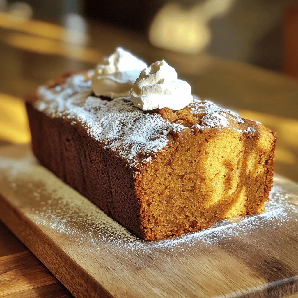 Here is what you'll need for the pumpkin gingerbread: - 1 cup pumpkin puree (canned or homemade) - 1/2 cup brown sugar, packed - 1/4 cup granulated sugar - 1/4 cup unsalted butter, softened - 1/2 cup molasses - 2 large eggs - 1 teaspoon vanilla extract - 2 cups all-purpose flour - 1 teaspoon baking soda - 1/2 teaspoon baking powder - 1 tablespoon ground ginger - 1 tablespoon ground cinnamon - 1/2 teaspoon ground allspice - 1/4 teaspoon ground cloves - 1/2 teaspoon salt - 1/2 cup chopped walnuts or pecans (optional) - 1/4 cup crystallized ginger, chopped (optional) You can make your gingerbread more fun with these add-ins: - Chopped walnuts or pecans add a nice crunch. - Crystallized ginger gives a sweet and spicy kick. - Chocolate chips can make it extra sweet. Need to swap some items? Here are some ideas: - Use honey or agave syrup instead of molasses if you want a lighter flavor. - Swap all-purpose flour with whole wheat flour for a nuttier taste. - Try using coconut oil instead of butter for a dairy-free version. - You can replace eggs with flaxseed meal: mix 1 tablespoon with 3 tablespoons of water for each egg. These ingredients help create a cozy and flavorful gingerbread. Enjoy baking! 1. Preheat your oven to 350°F (175°C). This ensures even baking. 2. Grease a 9x5-inch loaf pan. Use butter or cooking spray to prevent sticking. 3. In a large bowl, mix the softened butter with brown sugar and granulated sugar. Beat until it looks creamy. 4. Add pumpkin puree, molasses, eggs, and vanilla extract. Mix until everything is combined. 5. In another bowl, whisk together flour with baking soda, baking powder, ginger, cinnamon, allspice, cloves, and salt. 6. Gradually add the dry mix to the wet mix. Stir carefully. Do not overmix. 7. If you like, fold in chopped walnuts or pecans and crystallized ginger for extra flavor. 1. Pour the batter into your prepared loaf pan. Smooth the top with a spatula. 2. Bake the gingerbread for 55-60 minutes. Check with a toothpick. It should come out clean. 3. Keep an eye on it. If it browns too fast, cover it loosely with foil. 1. Once baked, remove from the oven and let it cool in the pan for about 10 minutes. 2. Transfer to a wire rack to cool completely. This helps keep the texture right. 3. Serve slices warm or at room temperature. Dust with powdered sugar for a nice touch. 4. For a treat, add whipped cream or a scoop of vanilla ice cream. Enjoy every bite! To get that perfect texture, follow these tips: - Use room temperature ingredients. This helps the batter mix well. - Don’t overmix the batter. Mix just until you see no dry flour. Overmixing can make it dense. - Bake it in a light-colored pan. Dark pans can cause the edges to cook too fast. - Check with a toothpick. If it comes out clean, your gingerbread is ready. Avoid these common mistakes for the best results: - Skipping the measuring of ingredients can lead to bad texture. Use a scale or measuring cups. - Forgetting to preheat your oven can affect baking time. Always preheat before you start. - Not letting it cool can ruin the texture. Allow it to cool in the pan before moving it. - Using old spices can dull the flavor. Check your spice freshness before baking. To make your pumpkin gingerbread even tastier, try these ideas: - Add more spices. A bit more cinnamon or ginger can boost the flavor. - Mix in some citrus zest. Orange or lemon zest brightens the taste. - Use high-quality molasses. This adds depth and richness. - Experiment with add-ins. Chopped nuts or crystallized ginger add a nice crunch. {{image_2}} To make gluten-free pumpkin gingerbread, swap the all-purpose flour for a gluten-free blend. Look for a blend made for baking. This will give you the right texture. You can use 2 cups of this blend in place of regular flour. Add a teaspoon of xanthan gum to help bind the ingredients. This change keeps the gingerbread moist and delicious. For a vegan option, replace the eggs with flaxseed meal or applesauce. To make a flax egg, mix 1 tablespoon of flaxseed meal with 2.5 tablespoons of water. Let it sit until it thickens. Use 1/2 cup of unsweetened applesauce as another option. Substitute the butter with coconut oil or vegan butter. These swaps keep the flavor rich and the gingerbread moist. You can add extra flavors to your pumpkin gingerbread. Chocolate chips make a sweet twist. Use 1 cup of dark or semi-sweet chocolate chips for a rich taste. Nuts add crunch. Chopped walnuts or pecans work great. You can mix in 1/2 cup of these nuts. For a spicier kick, add more ground ginger or a pinch of cayenne pepper. Each change brings a new flavor to enjoy! To keep your pumpkin gingerbread fresh, wrap it well in plastic wrap. This helps to seal in moisture. You can also place it in an airtight container. Store it at room temperature for up to three days. If you want to keep it longer, consider freezing it. Freezing pumpkin gingerbread is simple and effective. First, let the gingerbread cool completely. Next, wrap it tightly in plastic wrap. Then, place it in a freezer-safe bag or container. Label it with the date. You can freeze it for up to three months. When you’re ready to enjoy it, thaw it overnight in the fridge. Pumpkin gingerbread stays fresh for about three days at room temperature. After that, it may start to dry out. If you store it in the fridge, it can last up to a week. However, refrigeration may change its texture. For the best taste and texture, eat it within the first few days. Yes, you can use fresh pumpkin. First, cook your pumpkin until soft. Then, mash it into a puree. This gives a fresh taste. Just remember that fresh pumpkin may have more moisture. You may need to adjust the flour to get the right consistency. If it feels too wet, add a little more flour. To adjust the sweetness, you can change the sugar amounts. If you want it less sweet, reduce the brown sugar and granulated sugar by a few tablespoons. For more sweetness, add a bit more sugar or use honey or maple syrup. Just keep in mind that it might change the texture a little. Pumpkin gingerbread pairs well with many treats. You can serve it warm with whipped cream. A scoop of vanilla ice cream is also nice. For a cozy touch, add a sprinkle of cinnamon or nutmeg on top. You could also have a cup of tea or coffee on the side. This makes the experience even better! This blog post covered everything you need to know about making pumpkin gingerbread. We explored the essential ingredients and options for substitutions or add-ins. The step-by-step guide helped you prepare, bake, and serve the bread perfectly. I shared tips to ensure the right texture and flavor while avoiding common mistakes. You also discovered tasty variations and storage methods to keep it fresh. Enjoy experimenting with this recipe, and let your creativity shine through!