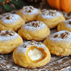 To make pumpkin cheesecake cookies, you'll need the following ingredients: - 1 cup all-purpose flour - 1 teaspoon baking soda - 1 teaspoon ground cinnamon - 1/2 teaspoon ground nutmeg - 1/4 teaspoon ground ginger - 1/4 teaspoon salt - 1/2 cup unsalted butter, softened - 1/2 cup granulated sugar - 1/2 cup brown sugar, packed - 1 large egg - 1 teaspoon vanilla extract - 1/2 cup pumpkin puree - 1/2 cup cream cheese, softened - 1/4 cup powdered sugar (for filling) - 1/2 teaspoon vanilla extract (for filling) You can add some optional ingredients for extra flavor and crunch: - 1/4 cup chopped walnuts or pecans If you need substitutions, here are some ideas: - For all-purpose flour, use gluten-free flour blend. - Replace unsalted butter with coconut oil for a dairy-free option. - Use a flax egg instead of a large egg for a vegan choice. - Swap cream cheese with a dairy-free cream cheese for a lighter treat. These substitutions can help you adapt the recipe to fit your needs while still keeping those delicious flavors. Enjoy! Start by preheating your oven to 350°F (175°C). Line a baking sheet with parchment paper. In a small bowl, whisk together these dry ingredients: - 1 cup all-purpose flour - 1 teaspoon baking soda - 1 teaspoon ground cinnamon - 1/2 teaspoon ground nutmeg - 1/4 teaspoon ground ginger - 1/4 teaspoon salt Set this bowl aside. In a large mixing bowl, beat together: - 1/2 cup unsalted butter, softened - 1/2 cup granulated sugar - 1/2 cup brown sugar, packed Mix until creamy. Next, add: - 1 large egg - 1 teaspoon vanilla extract Blend these until smooth. Now, stir in: - 1/2 cup pumpkin puree Keep mixing until it all looks nice and smooth. Gradually add your dry mix to the wet mix. Stir just until combined. Be careful not to overmix. Using a tablespoon, drop a spoonful of cookie dough on your prepared baking sheet. Leave space between each ball. Take your finger or the back of a spoon and create an indent in each dough ball. This is where you will add the filling. In another bowl, combine: - 1/2 cup cream cheese, softened - 1/4 cup powdered sugar - 1/2 teaspoon vanilla extract Mix until smooth. Spoon about 1/2 teaspoon of this cream cheese filling into each indent you made. For extra crunch, sprinkle optional chopped walnuts or pecans on top of the filling. Now, it’s time to bake! Put the cookies in the oven and bake for 10-12 minutes. Look for lightly golden edges. Once done, let the cookies cool on the baking sheet for a few minutes. Then, move them to a wire rack to cool completely. Enjoy these delightful treats! When making pumpkin cheesecake cookies, avoid overmixing the dough. This can make your cookies tough. Mix just until combined for a soft, chewy texture. Another mistake is skipping the cream cheese filling. The filling adds rich flavor and creaminess that balances the spices. Also, make sure your butter is softened. This helps the sugars blend well and creates a light cookie. Lastly, do not overcrowd the baking sheet. Leave space between cookies so they bake evenly. To get that perfect cookie texture, pay attention to your butter and sugar mixture. Beat them until they are creamy and fluffy. This helps aerate the dough, giving it a nice rise. Use fresh pumpkin puree for the best flavor and moisture. If you want a slightly chewy cookie, bake them until just golden at the edges. This will ensure they stay soft in the center. Let them cool on the baking sheet for a few minutes before moving them to a wire rack. For a fun presentation, arrange your cookies on a colorful platter. Dust them lightly with powdered sugar for a festive look. Pair them with a side of whipped cream for dipping. You can also add a sprinkle of cinnamon on top for extra flair. If you want to make them more special, consider serving them with a warm cup of spiced cider or coffee. These cookies are perfect for fall gatherings and holiday parties! {{image_2}} You can change the flavor of your pumpkin cheesecake cookies easily. Try adding chocolate chips for a sweet twist. Just fold in about 1/2 cup of chocolate chips into the dough. For a spiced variation, increase the cinnamon and nutmeg. This makes your cookies even more aromatic and warm. You can also mix in dried fruits like cranberries or raisins for a chewy texture. If you need gluten-free cookies, swap the all-purpose flour for a gluten-free blend. Many blends work well, so choose one you like. For a vegan version, replace the egg with a flax egg. To make a flax egg, mix 1 tablespoon of ground flaxseed with 2.5 tablespoons of water. Let it sit for about five minutes to thicken. Use vegan butter and a dairy-free cream cheese for the filling. You can adjust these cookies for any holiday. For Thanksgiving, add a sprinkle of nutmeg to the dough. You can also use maple syrup instead of some sugar for a fall flavor. At Christmas, add crushed peppermint to the filling for a festive touch. These small changes keep your cookies fresh and exciting all year. Enjoy making these fun variations! To keep your pumpkin cheesecake cookies fresh, store them in an airtight container. Line the bottom with parchment paper. This helps absorb any moisture. Place the cookies in a single layer. If you have many, add layers of parchment paper between them. This prevents sticking. Keep the container in a cool, dry place away from sunlight. You can freeze these cookies for later enjoyment. First, let the cookies cool completely. Then, place them in a single layer on a baking sheet. Freeze for about an hour until firm. Once frozen, transfer them to a freezer-safe bag. Squeeze out excess air and seal tightly. You can freeze them for up to three months. To enjoy, thaw them at room temperature or heat them in the oven. Pumpkin cheesecake cookies stay fresh for about five days at room temperature. If you want them to last longer, freezing is best. Always check for any signs of spoilage, like an off smell or changes in texture. Storing them properly helps keep their flavor and texture intact. Enjoy your delicious cookies whenever you crave a sweet treat! Yes, you can prepare these cookies ahead of time. Mix the dough and chill it in the fridge for up to 24 hours. This helps the flavors meld. You can also freeze the dough. Just scoop the dough onto a baking sheet, freeze until firm, then store in a freezer bag. When ready, bake directly from the freezer, adding a few extra minutes to the baking time. If you don't have pumpkin puree, you can use butternut squash puree or sweet potato puree. Both options have a similar taste and texture. You can also make your own by roasting pumpkin or squash, then blending it smooth. Just ensure that the substitute is thick and not too watery. The cookies are done when the edges are lightly golden. They may look soft in the center, but they will firm up as they cool. You can gently touch the edges; if they feel set, it's time to take them out. Avoid overbaking for the best texture. Enjoy the warm, soft cookies! In this blog post, we covered all the key steps to make delicious cookies and cheesecake filling. We explored essential ingredients, helpful tips, tasty variations, and smart storage methods. Remember to avoid common mistakes for the best texture. Always keep in mind your guest's preferences with flavor changes like gluten-free or seasonal twists. With this knowledge, you can bake cookies that impress everyone. Enjoy your baking journey and share your tasty results!