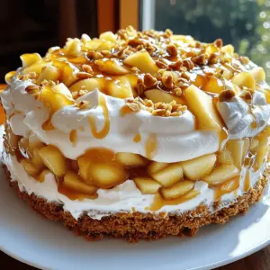 - 2 cups graham cracker crumbs - 1/2 cup unsalted butter, melted - 1 can (14 oz) sweetened condensed milk - 1 cup heavy whipping cream - 2 large apples, peeled, cored, and diced (preferably Granny Smith) The main ingredients for this No Bake Caramel Apple Cake are simple yet essential. The graham cracker crumbs create a buttery crust. The unsalted butter binds the crumbs. Sweetened condensed milk adds creaminess and sweetness. Heavy whipping cream makes the cake light and fluffy. The diced apples bring a fresh and tart flavor that contrasts with the sweetness. - 1/2 cup caramel sauce (store-bought or homemade) - 1/4 cup powdered sugar - 1 teaspoon vanilla extract - 1/2 teaspoon cinnamon - 1/4 cup chopped nuts (walnuts or pecans) Adding flavorings elevates this cake. Caramel sauce drizzled on top adds a rich sweetness. Powdered sugar enhances the cream filling’s sweetness. Vanilla extract gives a warm, comforting taste. Cinnamon adds a hint of spice. Chopped nuts provide crunch and depth. Together, these ingredients create a delicious experience. You can find the complete recipe and instructions in the Full Recipe section. Enjoy making this delightful dessert! First, gather your graham cracker crumbs and melted butter. In a mixing bowl, combine them well. Use a fork or your hands to mix until all crumbs are coated. Now, take a 9-inch springform pan. Press the crumb mixture firmly into the bottom. Make sure it is even and compact. This forms the base of your cake. Once done, refrigerate the crust for about 15 minutes to set. While the crust sets, let's make the cream filling! In a clean bowl, whip the heavy cream with a hand mixer. Beat it until soft peaks form. This may take a few minutes. Next, add the powdered sugar slowly. Keep whipping until you see stiff peaks. In another bowl, combine sweetened condensed milk, vanilla, and cinnamon. Then, fold the whipped cream into this mixture gently. Be careful not to deflate the cream. This step keeps your filling light and airy. Now it's time to layer your cake! Start by spooning half of the cream mixture over the chilled crust. Use a spatula to spread it evenly. Next, add half of the diced apples on top. Drizzle some caramel sauce over the apples. Repeat this process with the remaining cream, apples, and caramel sauce. Once layered, cover the cake with plastic wrap. Place it in the refrigerator for at least 4 hours. Overnight is best for great flavor. When ready, you will have a beautiful No Bake Caramel Apple Cake. To make great whipped cream, keep your utensils cold. Place your mixing bowl and beaters in the freezer for 10 minutes. Cold tools help the cream whip faster. Do not over-whip the cream. Stop when you see stiff peaks form. If you go too far, you'll get butter. Soft peaks are perfect for this cake. For the best flavor, chill the cake for at least four hours. I like to let it set overnight. This helps all the flavors blend well. To keep the layers intact, be gentle when adding the cream and apples. Use a spatula to spread the cream evenly. This will help each layer stay in place. For a lovely dessert, slice the cake into wedges. Serve on pretty plates. Add apple slices and a dollop of whipped cream on top. Pair this cake with a sweet drink like cider or coffee. It balances the rich flavors well. For the full recipe, check the detailed instructions. {{image_2}} When making your no bake caramel apple cake, the type of apple matters. You can choose sweeter apples like Fuji or Honeycrisp for a rich flavor. These apples add a lovely sweetness without needing extra sugar. On the other hand, tart apples like Granny Smith give a nice contrast. They balance the sweetness of the caramel well. You can even mix different apples for a unique taste. Seasonal fruits also work great. Try adding pears or berries for extra flavor. To make your cake pop, add some spices. Nutmeg is a warm spice that pairs well with apples. Just a pinch can enhance the cake's taste. You can also add lemon juice. This will brighten up the flavors and add a bit of zing. Both options make the cake more exciting and flavorful. If you want a twist on the crust, try using an Oreo or cookie crust. This adds a chocolatey flavor that contrasts with the sweet apples. It also gives a different texture. For those needing a gluten-free option, use crushed gluten-free cookies. This keeps the cake tasty while catering to dietary needs. To keep your No Bake Caramel Apple Cake fresh, store it in the refrigerator. Use an airtight container to cover the cake well. This helps prevent it from absorbing any smells from your fridge. If you don’t have a container, wrap the cake tightly in plastic wrap. Make sure to keep it chilled until you are ready to serve. Can you freeze the cake? Yes, you can freeze No Bake Caramel Apple Cake for up to two months. Wrap it tightly in plastic wrap and then in aluminum foil. This extra layer helps protect it from freezer burn. To thaw properly, place it in the fridge overnight before serving. This gentle method keeps the texture nice and creamy. In the refrigerator, this cake lasts about five days. Look for signs of spoilage, such as a change in smell or texture. If you see any mold or if the apples look brown and mushy, it’s time to toss it. Keeping an eye on the cake helps you enjoy it at its best. For the full recipe, check the original content. Yes, you can use homemade caramel sauce. It adds a special touch. To make a simple sauce, you need: - 1 cup granulated sugar - 6 tablespoons unsalted butter - 1/2 cup heavy cream - 1 teaspoon vanilla extract 1. Melt sugar in a pan over medium heat until it turns amber. 2. Stir in butter until melted. 3. Slowly whisk in cream and vanilla. 4. Let it cool before using it in the cake. This cake needs at least 4 hours to chill. For the best texture, I suggest leaving it overnight in the fridge. This will help the flavors mix well. Yes, you can make this cake gluten-free and dairy-free. Use gluten-free graham crackers and coconut cream in place of heavy cream. For condensed milk, try a dairy-free version. This way, everyone can enjoy it! Definitely! You can prepare this cake a day ahead. Just cover it well and keep it in the fridge. If you want to store it longer, you can freeze it. Just remember to thaw it in the fridge before serving. This makes it easy for parties or gatherings. You now have all the key steps and tips to make a No Bake Caramel Apple Cake. We covered main ingredients, step-by-step instructions, and helpful tricks to ensure success. Remember, the right chilling time helps your cake taste best. You can also play with flavors and ingredients to suit your taste. This dessert is easy, fun, and sure to impress. Enjoy creating this treat for friends and family! It's a sweet way to make memories together.