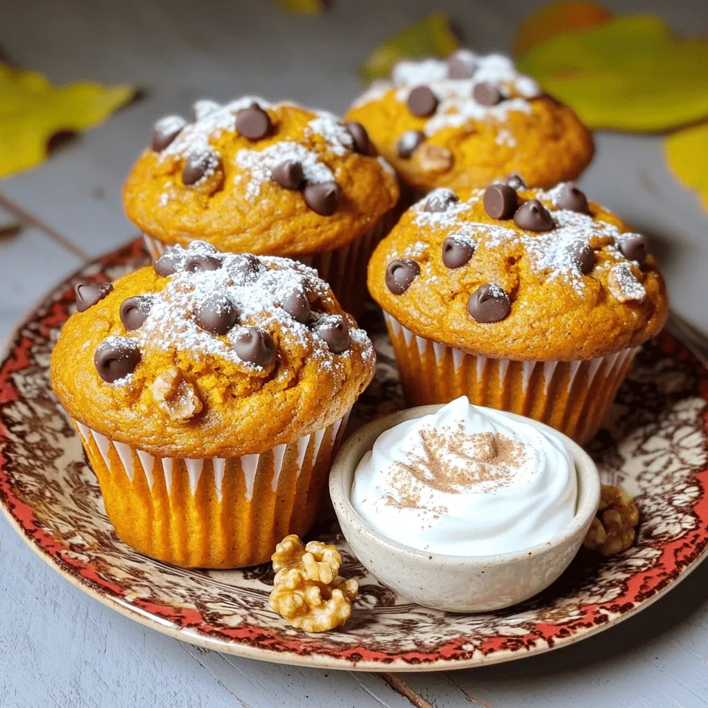 - 1 cup canned pumpkin puree - 1 cup non-fat Greek yogurt - 2 large eggs - 1/2 cup honey or maple syrup - 1/4 cup unsweetened applesauce - 1 1/2 cups whole wheat flour - 1 tsp baking soda - 1 tsp baking powder - 1 tbsp pumpkin pie spice - 1/2 tsp salt - Optional additions: 1/2 cup chopped walnuts or pecans, 1/4 cup chocolate chips When I make these muffins, I love using canned pumpkin puree. It gives a rich, smooth texture and boosts the flavor. The non-fat Greek yogurt is key for adding protein. It keeps the muffins moist and fluffy. I always use large eggs in my recipe. They help bind the ingredients together. Honey or maple syrup adds natural sweetness, while applesauce brings extra moisture. Whole wheat flour not only adds fiber but also gives a nutty taste. Baking soda and baking powder are essential for the perfect rise. I love pumpkin pie spice; it blends cinnamon, nutmeg, and ginger for warm flavors. A pinch of salt rounds it all out nicely. If you want to add crunch, consider walnuts or pecans. They add great texture. Chocolate chips are an optional treat for a sweet surprise in every bite. These ingredients make for a delightful muffin that is high in protein and flavor. - Preheat your oven to 350°F (175°C). This step is key for even baking. - Prepare your muffin tin with paper liners or spray it with non-stick spray. This helps muffins pop out easily. - In a large bowl, combine 1 cup of pumpkin puree, 1 cup of non-fat Greek yogurt, 2 large eggs, 1/2 cup of honey or maple syrup, and 1/4 cup of unsweetened applesauce. - Mix these ingredients well until smooth. A smooth mix makes for tasty muffins. - In another bowl, whisk together 1 1/2 cups of whole wheat flour, 1 teaspoon of baking soda, 1 teaspoon of baking powder, 1 tablespoon of pumpkin pie spice, and 1/2 teaspoon of salt. - This mix adds flavor and helps muffins rise. - Gradually add the dry mix to the wet mix. Stir gently until just combined. - It’s okay to have small lumps; over-mixing can make the muffins tough. - If you want extra crunch and flavor, fold in 1/2 cup of chopped walnuts or pecans and 1/4 cup of chocolate chips. - These additions can make your muffins even more delicious. - Divide the batter evenly among the muffin cups, filling each about 3/4 full. - Bake in the preheated oven for 18 to 22 minutes. Check by inserting a toothpick. It should come out clean. - Once baked, let the muffins cool in the tin for 5 minutes. Then, transfer them to a wire rack to cool completely. Each muffin packs about 6 grams of protein. This comes mainly from the Greek yogurt and eggs. The muffins are filling and great for any time of day. Here’s a quick breakdown of other nutrients per muffin: - Calories: Around 150 - Total Fat: 3 grams - Carbohydrates: 28 grams - Fiber: 3 grams - Sugar: 8 grams These muffins balance protein and carbs well, making them a healthy choice. Using Greek yogurt offers many benefits. It adds protein and helps keep the muffins moist. Greek yogurt also contains probiotics, which are good for gut health. Pumpkin is another star ingredient. It is rich in vitamins A and C. It also provides fiber, which helps digestion and keeps you full longer. Whole wheat flour is a fantastic choice too. It has more nutrients than white flour. It gives extra fiber and helps maintain steady energy. In short, these muffins are not just tasty; they are good for you. They combine healthy ingredients that support overall wellness. {{image_2}} Using Greek yogurt in muffins adds great moisture and protein. To get the best texture, use non-fat Greek yogurt. This helps keep muffins light yet rich. Make sure the yogurt is at room temperature. This allows it to mix better with the other wet ingredients. If your muffins feel too dense, try adding a splash of milk. This can help lighten the batter. When picking pumpkin puree, choose canned varieties. Look for 100% pumpkin with no added sugar. Store it in a cool, dark place. Once opened, transfer any leftover puree to an airtight container. It will keep in the fridge for about a week. You can also freeze it for later use. Just scoop it into ice cube trays for easy portions. Over-mixing is a common mistake when baking. Mix the wet and dry ingredients until just combined. It's okay to have small lumps. Too much mixing makes the muffins tough. Also, check your oven temperature. Use an oven thermometer to ensure it’s accurate. If it’s too hot, the muffins may burn on the outside but stay raw inside. You can change the spice mix to fit your taste. If you want a twist, try these options: - Cinnamon: Add 1 tsp for a warm flavor. - Ginger: Use 1/2 tsp for a spicy kick. - Nutmeg: Add 1/4 tsp for a deep, rich taste. - Cardamom: A pinch can add a unique flavor. Mix and match these spices to find your favorite blend. Each choice brings a new taste to the muffins. If you need gluten-free or dairy-free muffins, I have good news. Here are some easy substitutions: - Gluten-Free Flour: Use a gluten-free baking mix instead of whole wheat flour. - Dairy-Free Yogurt: Swap Greek yogurt for almond or coconut yogurt. - Egg Replacements: Use flax eggs or applesauce for a vegan option. These swaps keep the muffins tasty and healthy while meeting your dietary needs. Get creative with toppings and mix-ins. Here are some ideas to try: - Nuts: Chopped almonds or pecans add crunch. - Seeds: Sprinkle in chia or pumpkin seeds for extra nutrition. - Fruits: Add blueberries or cranberries for a burst of flavor. - Chocolate: Use dark chocolate chunks for a decadent treat. Mix and match these options to make your muffins unique and delicious. Each addition can change the flavor and texture, making it fun to experiment! Yes, you can freeze these muffins. First, let them cool completely. Then, wrap each muffin in plastic wrap. Place them in a freezer-safe bag or container. This keeps them fresh for up to three months. When you're ready to eat them, just thaw them in the fridge or at room temperature. These muffins last about five days at room temperature. Keep them in an airtight container to help with freshness. If you want to keep them longer, consider freezing them. This way, you can enjoy them anytime! Yes, you can make these muffins vegan! For the eggs, use flax eggs. Mix one tablespoon of ground flaxseed with two and a half tablespoons of water for each egg. For Greek yogurt, try a dairy-free yogurt option. Look for almond or coconut yogurt to keep it creamy. If you don't have applesauce, try mashed bananas. They add sweetness and moisture, just like applesauce. You can also use pureed pears or unsweetened pumpkin puree for a different twist. Each option keeps your muffins soft and tasty! These muffins are easy to make and packed with nutrition. You learned about key ingredients like pumpkin puree and Greek yogurt. I shared step-by-step instructions to guide you through the baking process. You also discovered tips for flavor variations and ingredient swaps. In closing, enjoy creating different muffin flavors that suit your taste. Happy baking!