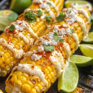 - 4 ears of fresh corn, husked - 1/2 cup mayonnaise - 1/2 cup sour cream - 1/2 cup crumbled Cotija cheese - 1 teaspoon chili powder - 1 teaspoon garlic powder - 1 tablespoon lime juice Grilled elote corn is a vibrant dish. Fresh corn is the star here. Use sweet, tender corn for the best flavor. You will also need mayonnaise and sour cream for creaminess. Cotija cheese adds a salty kick. Chili powder brings that spicy warmth, while garlic powder adds depth. Lastly, lime juice gives a bright, zesty finish. - Fresh cilantro, chopped - Lime wedges - Salt Cilantro can enhance the dish's flavor. It adds freshness and a pop of color. Lime wedges are perfect for squeezing over the corn. They add an extra zesty touch. Salt is also key to balance the flavors. Feel free to adjust it based on your taste. To start, you need to cook the corn. Fill a large pot with water and bring it to a boil. Once the water boils, add the husked corn. Blanch the corn for 3-4 minutes. This quick cook helps the corn get tender. After cooking, remove the corn and let it cool. Cooling is key. You want to handle it without burning your hands. Next, let’s make the creamy mixture. In a medium bowl, combine the mayonnaise, sour cream, chili powder, garlic powder, lime juice, and salt. Use a whisk or a spoon to mix it all together. Keep mixing until the mixture is creamy and smooth. This blend adds a rich flavor to the corn. Now, it’s time to grill! First, prepare the grill by preheating it to medium-high heat. Place the corn on the grill after brushing it with the creamy mixture. Grill for about 10-12 minutes. Remember to turn the corn every few minutes. You want nice grill marks and a slight char. Once grilled, take it off the heat. Sprinkle crumbled Cotija cheese on top and add extra chili powder if you like. Garnish with fresh cilantro. Serve with lime wedges on the side for a zesty finish. Enjoy your grilled elote corn! To get those perfect grill marks, start with medium-high heat. This heat gives a nice char. Brush the corn with oil before grilling. This helps it not stick. Turn the corn every few minutes. This way, you get even cooking. Avoiding overcooking is key. Grill the corn for about 10 to 12 minutes. It should be tender but still have a bite. If it gets too soft, it will lose flavor. Adding spice with chili powder can take your elote to the next level. Mix it into your creamy blend for a kick. You can also sprinkle it on top for more heat. To make your elote creamy, use a mix of mayonnaise and sour cream. This combo gives a rich taste. You can adjust the amounts to fit your taste. It adds a nice layer of flavor that pairs well with the corn. For garnishing options, fresh cilantro is a must. It adds a pop of color and taste. You can also sprinkle more Cotija cheese on top for extra flair. Serving style is important. Lime wedges on the side let guests add a fresh squeeze. This brightens the flavors and makes the dish more enjoyable. {{image_2}} You can make your grilled elote even more exciting. Adding jalapeños gives it a nice kick. Chop fresh jalapeños and mix them into your creamy sauce. You can also grill the jalapeños for a smoky flavor. Using different spices can change the taste too. Try adding smoked paprika or cayenne pepper for heat. You can even experiment with cumin for a warm flavor. Each spice adds its own twist to this classic dish. If you want to change the cheese, feta is a great choice. It adds a tangy flavor that goes well with corn. Simply crumble it over your grilled elote just like Cotija. For those who prefer non-dairy options, use nutritional yeast. It gives a cheesy flavor without any dairy. You can also use dairy-free cheese shreds. Just sprinkle them on right after grilling. To make this recipe vegan, swap out the mayonnaise and sour cream. Use avocado or a cashew cream instead. Blend soaked cashews with lime juice for a creamy topping. For toppings, consider using fresh herbs like parsley or basil. You can also top it with diced tomatoes or corn salsa. These add freshness and flavor without dairy. To keep your grilled elote fresh, cool it first. Let it sit at room temperature for about 30 minutes. Once cooled, pack the corn in airtight containers. Glass or plastic containers work well. Make sure to seal them tightly. This helps prevent moisture loss. When you want to enjoy leftovers, the best method is to use a grill or stovetop. Heat it on medium-low, turning often. This helps keep the corn's texture. If you use a microwave, cover it with a damp paper towel. This keeps it moist, but be careful to avoid sogginess. Heat for short bursts, about 30 seconds at a time. You can freeze grilled corn for later use. Cut the corn off the cob if you prefer. Place it in a freezer-safe bag, removing as much air as possible. For best taste, use it within three months. When ready to eat, thaw it in the fridge overnight. You can also warm it up in a skillet for added flavor. Grilled elote is a popular Mexican street food. It features sweet corn grilled to perfection. The corn gets coated in a creamy sauce made from mayonnaise and sour cream. Then, it’s sprinkled with cheese and spices for added flavor. This dish is both savory and rich, making it a favorite at summer barbecues. Yes, you can still enjoy grilled elote without a grill. One option is to use a stovetop grill pan. You can also boil the corn, then broil it in the oven for a charred effect. Another way is to use an air fryer if you have one. Both methods will give you tasty results. The best corn for grilling is fresh sweet corn. Look for ears that have bright green husks and plump kernels. Varieties like Silver Queen or Sugar Baby are excellent choices. Always choose corn that feels heavy for its size. This ensures it is juicy and sweet, perfect for grilling. This blog post covers everything you need for making delicious grilled elote. We explored main and optional ingredients, shared step-by-step instructions, and provided useful tips for grilling. We also discussed variations to make it your own and how to store leftovers. Grilled elote is more than a dish; it’s an experience. Enjoy making and sharing this tasty treat with friends and family. Your taste buds will thank you!