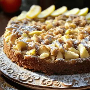 - 2 cups all-purpose flour - 1 cup granulated sugar - 1 tablespoon baking powder - 1/2 teaspoon salt - 1 teaspoon ground cinnamon - 1/2 cup unsalted butter, softened - 2 large eggs - 1 cup milk - 2 cups apples, peeled, cored, and diced (Granny Smith or Honeycrisp) - 1/2 cup walnuts or pecans, chopped (optional) - 1 cup all-purpose flour (for crumb topping) - 1/2 cup brown sugar - 1/2 teaspoon ground cinnamon (for crumb topping) - 1/4 cup unsalted butter, melted (for crumb topping) - 1 cup powdered sugar (for drizzle) - 2 tablespoons milk (for drizzle) - 1 teaspoon ground cinnamon (for drizzle) When I bake apple crumb cake, I choose the right apples. Granny Smith apples are tart and hold their shape well. Honeycrisp apples add a nice sweetness. These apples create a perfect balance in the cake. You can add nuts like walnuts or pecans for a crunch. Chopped nuts enhance the flavor and texture. If you want a richer taste, consider adding a pinch of nutmeg or allspice to the batter. This small change will give the cake a warm spice note. For the crumb topping, use cold butter. This keeps the topping crumbly and not greasy. If you prefer a sweeter drizzle, add more powdered sugar to the mix. Adjust the milk in the drizzle to reach your desired thickness. Feel free to explore these options. Each choice can change your cake's taste and texture. Happy baking! 1. Preheat Oven: Start by preheating your oven to 350°F (175°C). This step is key for even baking. 2. Prepare Baking Pan: Grease and flour a 9x13-inch baking pan. This helps the cake come out easily. 3. Mix Dry Ingredients: In a large bowl, whisk together 2 cups of all-purpose flour, 1 cup of granulated sugar, 1 tablespoon of baking powder, 1/2 teaspoon of salt, and 1 teaspoon of ground cinnamon. Mix them well to blend the flavors. 4. Mix Wet Ingredients: Add 1/2 cup of softened unsalted butter, 2 large eggs, and 1 cup of milk to the dry mix. Stir until it is smooth and well combined. 1. Incorporate Apples and Nuts: Gently fold in 2 cups of diced apples and 1/2 cup of chopped walnuts or pecans, if using. The apples add moisture and flavor. 2. Prepare Crumb Topping: In a separate bowl, combine 1 cup of all-purpose flour, 1/2 cup of brown sugar, and 1/2 teaspoon of ground cinnamon. Pour in 1/4 cup of melted unsalted butter. Mix with a fork until crumbly. 3. Layer the Batter: Pour half of the cake batter into the prepared pan. Spread it evenly. Sprinkle half of the crumb topping over the batter. 4. Finish Layering: Pour the remaining batter on top, then add the rest of the crumb topping. This creates a delicious layered effect. 5. Bake the Cake: Place the pan in your preheated oven. Bake for 40 to 45 minutes. Check with a toothpick; it should come out clean when the cake is done. This method ensures a beautiful and tasty cake every time. Enjoy the sweet aroma filling your kitchen as it bakes! To check for doneness, insert a toothpick into the center of the cake. If it comes out clean, your cake is ready. If there's batter on the toothpick, bake a few more minutes. This simple test helps you avoid an undercooked cake. For a moist cake, use fresh apples. Granny Smith or Honeycrisp varieties work well. Make sure not to overmix your batter. This keeps the cake from becoming tough. Also, adding a bit more milk can help with moisture. When serving, place slices on a decorative platter. Dust the cake lightly with extra powdered sugar for a sweet touch. You can add thin apple slices on top for a fresh look. A sprinkle of cinnamon adds warmth and charm. For plating, use a beautiful cake stand. It draws eyes to your delightful dessert. You can even serve it with a scoop of vanilla ice cream for extra joy. This makes every bite feel special! {{image_2}} You can easily change the flavor of your Apple Crumb Cake. Here are some fun ideas: - Add Dried Fruits: Try adding raisins or cranberries. They bring a sweet burst. - Spices: Use nutmeg or allspice for extra warmth. A little goes a long way. - Gluten-Free Option: Swap all-purpose flour for a gluten-free blend. It works well. - Vegan Twist: Replace eggs with flaxseed meal and use plant-based milk. The cake stays moist. Serving can change the whole vibe of the cake. Here are some ways to enjoy it: - With Ice Cream: A scoop of vanilla ice cream on warm cake is heavenly. - Whipped Cream or Yogurt: These add a light, creamy touch. It makes each bite special. - Warm vs. Chilled: Warm cake has a cozy feel. Chilled cake is refreshing on hot days. Choose what you love! To keep your cake fresh, store it in an airtight container. If you plan to eat it within a few days, you can keep it at room temperature. Make sure it is covered well to avoid drying out. If you want to keep it longer, place the cake in the refrigerator. The cold will help maintain its moist texture. Just remember, the fridge can make it a bit denser. Freezing is a great option if you have extra cake. First, let it cool completely. Then, wrap it tightly in plastic wrap. After that, place the wrapped cake in a freezer-safe bag. This helps prevent freezer burn. When you are ready to eat it, take it out and let it thaw in the fridge overnight. For a quicker option, leave it at room temperature for a few hours. Enjoy your cake fresh and tasty! Can I use a different type of flour? Yes, you can use whole wheat flour. It will add more fiber and a nutty taste. Just remember, the cake may be denser. Start with the same amount, but adjust if needed. Is it possible to make this cake ahead of time? Absolutely! You can bake the cake a day ahead. Let it cool, then wrap it in plastic. This keeps it fresh. Just add the drizzle before serving for the best taste. How do I prevent the apples from sinking in the batter? To keep the apples from sinking, toss them in a little flour before adding them to the batter. This extra coating helps them stay suspended while baking. What if the cake is too dry or too moist? If the cake is too dry, it might have baked too long. Check the cake a few minutes early next time. If it's too moist, try adding a bit more flour next time. This will help balance the moisture. How to fix a crumbly topping? A crumbly topping can be fixed by adding a bit more melted butter. Mix it in slowly until the topping holds together better. Aim for a texture that clumps nicely without falling apart. This blog post covered how to bake a delicious apple cake. You learned about the key ingredients and helpful tips, like the best apples and optional add-ins. I shared clear steps for mixing, layering, and baking, along with useful tricks for texture and presentation. Remember, variations can enhance your cake experience. Storage tips help keep leftovers fresh for later enjoyment. With these insights, I hope you feel ready to create a tasty treat that everyone will love. Happy baking!