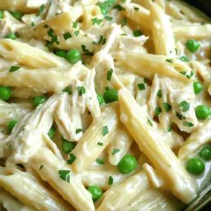 For this dish, I use 1.5 pounds of boneless, skinless chicken breasts. This type of chicken cooks well in the crockpot and stays tender. You’ll also need 8 ounces of penne pasta, but feel free to choose any pasta you like. The pasta absorbs the sauce, making each bite rich and tasty. Creaminess is key in this recipe. I add 1 cup of heavy cream and 1 cup of softened cream cheese. These two ingredients create a rich base for the sauce. The cream cheese melts into the mix, adding a smooth texture. You will also need 1 cup of grated Parmesan cheese. This cheese gives a nice flavor that pairs well with the chicken and pasta. To add flavor, I use a few simple spices. You need 3 cloves of minced garlic for a strong taste. Italian seasoning brings warmth and depth to the dish; just 1 teaspoon is enough. Finally, don’t forget to season with salt and pepper to taste. These spices make the dish come alive and balance the creaminess perfectly. Start by placing the chicken breasts in the crockpot. Make sure they are boneless and skinless. Season the chicken with salt and pepper. Sprinkle one teaspoon of Italian seasoning on top. This adds great flavor to the chicken. In a medium bowl, whisk together the chicken broth, heavy cream, cream cheese, and minced garlic. Mix until smooth. Pour this creamy sauce over the chicken in the crockpot. Cover it and cook on low for 4 to 5 hours. The chicken should be tender and shred easily with a fork. Once the chicken is cooked, remove it from the crockpot. Shred the chicken using two forks and return it to the pot. Now, add the uncooked pasta and frozen peas. Stir everything together well. Cover the crockpot again and cook on low for another 30 to 40 minutes. Check if the pasta is tender. Finally, stir in the grated Parmesan cheese. Adjust the seasoning with more salt and pepper if needed. Serve hot with fresh parsley on top for a nice touch. To make your dish extra creamy, use full-fat cream cheese. It melts better and gives a smooth texture. When you add the cheese, stir it well until it blends in completely. You can mix the heavy cream with some pasta water before adding it to the sauce. This helps keep the sauce rich and creamy. Herbs can elevate your dish. Fresh parsley adds a nice touch at the end. You can also try basil or thyme for a different flavor. Adding these herbs early in cooking lets their taste blend in. If you love garlic, add more than three cloves for an extra kick. A common mistake is overcooking the chicken, making it dry. Cook it just until it shreds easily. Be careful not to add the pasta too early. If you do, it may become mushy. Lastly, always taste before serving. Adjust salt and pepper to your liking for the best flavor. {{image_2}} You can switch out penne for any pasta you like. For a fun twist, try rotini or fusilli. They hold the sauce well and add nice texture. If you want a lighter dish, use whole wheat or gluten-free pasta. Just adjust the cooking time since different pasta types cook at different rates. Adding veggies can make this dish even better. Think about bell peppers, spinach, or broccoli. These not only add color but also boost nutrition. Chop them small and toss them in the crockpot with the pasta. They will cook and blend well with the sauce. You can also use frozen mixed veggies for a quick fix. If chicken isn't your thing, you can use turkey or even shrimp. Turkey gives a similar taste and texture. Shrimp cooks quickly, so add it in the last 10 minutes of cooking. For a vegetarian option, use chickpeas or tofu. Just make sure to adjust the cooking time for these proteins to stay tender. To store your Crockpot Creamy Chicken Pasta, let it cool first. Use an airtight container for best results. This helps keep the pasta fresh. You can store it in the fridge for up to three days. Make sure to label the container with the date. This way, you know when to eat it. Reheating is simple. You can use a microwave or a stove. If using a microwave, place the pasta in a bowl. Cover it with a lid or wrap to keep moisture in. Heat it for one to two minutes. Stir halfway through to ensure even warmth. On the stove, use a pan over low heat. Add a splash of water or broth to keep it creamy. Stir often until heated through. Freezing is a great option for longer storage. Place the cooled pasta in a freezer-safe container or bag. Remove as much air as possible to prevent freezer burn. Label the container with the date and name of the dish. You can freeze it for up to three months. When you’re ready to eat, thaw it in the fridge overnight. Reheat it as mentioned above for the best taste. Yes, you can use frozen chicken breasts. Just remember to cook it longer. If you start with frozen chicken, add an extra hour to the cooking time. This helps the chicken cook fully and stay juicy. To make this recipe lighter, you can swap heavy cream for half-and-half or milk. You can also use low-fat cream cheese. Another option is to reduce the amount of cheese or use a lighter pasta. These changes cut calories while keeping the dish tasty. You can serve this dish with a simple salad or steamed veggies. Garlic bread pairs well too. If you want more protein, add grilled chicken or shrimp as a side. These options balance the meal and add more flavor. This blog post showed you how to make Crockpot Creamy Chicken Pasta. We covered key ingredients, like chicken, pasta, cream, and cheese. I shared easy steps for cooking and tips for creaminess and flavor. You learned about fun variations and how to store leftovers. When you make this dish, you can enjoy it in many ways. Remember, cooking should be fun and tasty. So, try new ingredients and enjoy your meals!