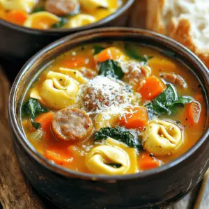 To make Autumn Sausage Tortellini Soup, you need a few key items. Here’s what you will need: - 1 tablespoon olive oil - 1 pound Italian sausage (mild or spicy) - 1 medium onion, diced - 3 cloves garlic, minced - 2 carrots, chopped - 2 celery stalks, chopped - 4 cups vegetable broth - 1 can (14.5 oz) diced tomatoes, undrained - 1 teaspoon dried basil - 1 teaspoon dried oregano - 1/2 teaspoon red pepper flakes (optional) - 9 oz cheese tortellini (fresh or frozen) - 2 cups fresh spinach or kale, chopped - Salt and pepper to taste - Grated Parmesan cheese for garnish These ingredients create a rich, warm soup perfect for autumn. Seasoning makes or breaks a dish. In this soup, the dried basil and oregano add depth. You can adjust the red pepper flakes to suit your heat level. A sprinkle of salt and pepper enhances all the flavors. For garnish, I recommend grated Parmesan cheese on top. It adds a nice, salty finish. If you want to take your soup up a notch, consider adding some optional ingredients. You could add sliced mushrooms for extra earthiness. Fresh herbs like parsley or thyme will brighten the dish. A splash of lemon juice can add a nice zing. Each of these will add unique flavors to your soup. You can find the Full Recipe to explore more! First, grab a large pot and heat the olive oil over medium heat. Add the Italian sausage. Cook it until it is browned, about 5-7 minutes. Use a wooden spoon to break it into pieces. This helps the sausage cook evenly and blend well with the soup. Once browned, toss in the diced onion, minced garlic, chopped carrots, and chopped celery. Sauté everything together for 5-6 minutes. You want the vegetables to soften and become fragrant. Next, it’s time to build the soup base. Stir in the vegetable broth and canned tomatoes, including their juice. Add the dried basil, dried oregano, and red pepper flakes if you want some spice. Bring this mixture to a boil. Once boiling, reduce the heat and let it simmer for about 10 minutes. This simmering time helps all the flavors meld together beautifully. Now, let's bring the soup together. Add the tortellini to the pot. Cook it according to the package instructions: 3-5 minutes for fresh tortellini or 8-10 minutes for frozen. When the tortellini is nearly done, stir in the chopped spinach or kale. Cook for an additional 2-3 minutes until the greens wilt. Finally, season your soup with salt and pepper to taste. Serve hot, and don’t forget to top it with grated Parmesan cheese for that perfect finishing touch. You can check the [Full Recipe] for more details. To boost the flavor of Autumn Sausage Tortellini Soup, start with good quality sausage. Choose mild or spicy, based on your taste. I like to use fresh herbs. Fresh basil and oregano can add a bright touch. If you want more depth, let the soup simmer longer. This helps the flavors blend well. This soup tastes even better the next day. You can make it a day ahead. Just store it in an airtight container in the fridge. When you heat it up, add a splash of broth to refresh it. This keeps the soup from getting too thick. Serve this soup in deep bowls, topped with grated Parmesan cheese. Add a sprinkle of fresh herbs for color. Pair with crusty bread for a cozy meal. You can also offer a simple salad on the side. This adds a fresh crunch to the meal. For a hearty dinner, consider serving it with a warm apple crisp for dessert. For the full recipe, check out the Cozy Autumn Sausage Tortellini Soup. {{image_2}} You can make this soup meat-free easily. Replace the Italian sausage with plant-based sausage. Many brands offer tasty options that mimic meat. You can also use mushrooms to add a rich flavor. For a vegan version, swap the cheese tortellini for a vegan type. Use vegetable broth to keep it vegan-friendly. This will still give you a hearty soup full of taste. If you need gluten-free options, look for gluten-free tortellini. Many stores now carry these. You can also use rice or quinoa for a different texture. Just make sure to adjust cooking times. These options will still provide a filling meal without gluten. You can change up the veggies to suit your taste. Try adding zucchini, bell peppers, or green beans. Sweet potatoes also work well for a sweet touch. Just chop them small so they cook quickly. This lets you enjoy a colorful soup that feels fresh and new each time. For the full recipe, check out the Cozy Autumn Sausage Tortellini Soup. To keep your Autumn Sausage Tortellini Soup fresh, store it in an airtight container. Let the soup cool to room temperature before sealing it. Place it in the fridge. It will stay good for about 3-4 days. Always label your container with the date. This helps you track freshness. If you want to save some soup for later, freezing is a great option. First, cool the soup completely. Then, pour it into freezer-safe containers or bags. Leave some space at the top, as the soup may expand. It can last for up to 3 months in the freezer. When ready to enjoy, thaw it overnight in the fridge. To reheat your soup, pour it into a pot. Heat over medium heat, stirring often. If it seems thick, add a splash of broth or water. You can also use the microwave. Place the soup in a microwave-safe bowl, cover it, and heat in 1-minute bursts until hot. Always check the temperature before serving. Enjoy your warm, hearty meal! Yes, you can use frozen tortellini. It works great in this soup. Just add it to the pot during the last few minutes of cooking. Follow the package instructions for the best results. Frozen tortellini cooks well and tastes just as good as fresh. To add heat, use more red pepper flakes. You can also add diced jalapeños or hot sausage. Another idea is to stir in a splash of hot sauce. Adjust the spice to your taste as you cook. Taste the soup along the way to find your perfect heat level. Pair this soup with crusty bread for dipping. A fresh green salad also works well. You might enjoy garlic bread or a warm baguette too. Each side complements the soup's rich flavors and makes for a cozy meal. For the full recipe, check out Cozy Autumn Sausage Tortellini Soup. This blog post covered how to make Autumn Sausage Tortellini Soup. We explored key ingredients, cooking steps, and ways to enhance flavor. You learned tips for preparing the soup ahead of time and serving it in style. I also shared ideas for variations, storage, and answers to common questions. Making this soup is easy and rewarding. Enjoy the warm, comforting taste of autumn. You can impress your family and friends with this delicious dish!
