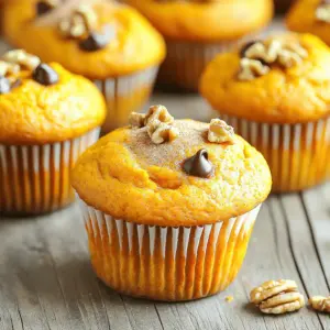 - 1 cup canned pumpkin puree - 1/2 cup vegetable oil - 1/2 cup brown sugar, packed - 1/2 cup granulated sugar These main ingredients create the heart of the pumpkin muffins. Canned pumpkin puree gives the muffins their rich flavor and moist texture. I always opt for 100% pure pumpkin puree, not pumpkin pie filling. Vegetable oil keeps the muffins soft and tender. The mix of brown sugar and granulated sugar adds sweetness and depth. Brown sugar brings a hint of caramel flavor, while granulated sugar offers a light sweetness. - 1/2 cup chopped walnuts or pecans - 1/2 cup chocolate chips Add-ins can take your muffins to the next level. Chopped walnuts or pecans add crunch and a nutty taste. If you love chocolate, sprinkle in some chocolate chips for a sweet surprise. You can mix and match these options based on your taste. Both options make the muffins more fun and flavorful. - 1 1/2 cups all-purpose flour - 1 teaspoon baking soda - 1/2 teaspoon baking powder - 1 teaspoon ground cinnamon - 1/2 teaspoon ground nutmeg - 1/4 teaspoon ground ginger - 1/4 teaspoon salt These essentials ensure your muffins rise and taste great. All-purpose flour gives structure to the muffins. Baking soda and baking powder are key for leavening. The combination of ground spices like cinnamon, nutmeg, and ginger adds warmth and a cozy aroma. Salt balances the sweetness and enhances all the flavors. Each ingredient plays a role in making these muffins truly perfect. First, you need to preheat your oven to 350°F (175°C). This step is crucial for even baking. While the oven heats, prepare your muffin tin. You can line it with paper liners or grease it with cooking spray. This prevents the muffins from sticking and makes cleanup easier. Next, it's time to mix the batter. In a large bowl, whisk together the wet ingredients. Combine the pumpkin puree, vegetable oil, brown sugar, granulated sugar, and eggs until smooth. This mixture should be creamy and well-blended. In a separate bowl, sift the dry ingredients. This includes the flour, baking soda, baking powder, cinnamon, nutmeg, ginger, and salt. Sifting helps remove lumps and ensures an even texture. Gradually add the dry mixture to the wet ingredients. Stir gently until just combined. Remember, a few lumps are okay. Do not overmix. If you want extra flavor, fold in the chopped nuts or chocolate chips at this stage. This is optional but adds a nice touch. Now, it's time to fill the muffin cups. Use a spoon or a scoop to divide the batter evenly among the cups. Fill each cup about 3/4 full for the best rise. Place the muffin tin in the preheated oven. Bake for 18-20 minutes. Check for doneness by inserting a toothpick into the center of a muffin. If it comes out clean, the muffins are ready. Once finished, remove the muffins from the oven. Let them cool in the tin for about 5 minutes. Then, transfer them to a wire rack to cool completely. Enjoy your delicious pumpkin muffins! To make fluffy pumpkin muffins, avoid overmixing the batter. When you mix the wet and dry ingredients, do it gently. Stop mixing when you see a few lumps. This makes the muffins light and airy. Filling the muffin tin correctly is also key. Fill each cup about 3/4 full. If you overfill, the muffins will spill over while baking. If you underfill, they won’t rise properly. You can boost flavor by adding spices or extra ingredients. Besides cinnamon, nutmeg, and ginger, try a pinch of allspice or cardamom. These spices add depth to your muffins. When it comes to pumpkin, fresh pumpkin puree offers a different taste than canned. Fresh can be sweeter and richer. However, canned pumpkin is still a great option and saves time. Choose what you like best! For a fun touch, sprinkle cinnamon sugar on top before baking. It adds a nice crunch and sweetness. When serving, warm the muffins slightly. You can add a dollop of cream cheese frosting or a pat of butter for extra flavor. Enjoy them fresh from the oven for the best taste! {{image_2}} To make gluten-free pumpkin muffins, you can change the flour. Use a gluten-free flour blend instead of all-purpose flour. Most blends work well. Check the blend's instructions for the right amount. You might need to adjust the baking time too. Gluten-free muffins can bake faster, so check them a few minutes early. If you want vegan pumpkin muffins, replace the eggs. You can use 1/4 cup of applesauce for each egg. Another option is to use flaxseed. Mix one tablespoon of ground flaxseed with three tablespoons of water. Let it sit for a few minutes. For sweeteners, try maple syrup or agave nectar instead of sugar. These give a nice flavor and keep it vegan-friendly. You can add different spices and mix-ins to your muffins. Try using allspice, cloves, or cardamom for a new taste. Mix in dried cranberries for a fun twist. You can also use nuts or chocolate chips for added crunch or sweetness. Seasonal changes can make your muffins special. For fall, add a pinch of nutmeg or a splash of vanilla. These small changes can make your pumpkin muffins unique and exciting! To keep your pumpkin muffins fresh, store them at room temperature in an airtight container. This method keeps them moist and tasty for about three days. If you live in a hot or humid area, it’s best to keep them in the fridge. Wrap the muffins in plastic wrap or place them in a sealed bag to prevent drying out. Refrigerated muffins can last up to a week. Freezing is a great way to preserve your muffins for longer. To freeze, first let the muffins cool completely. Then, wrap each muffin in plastic wrap. Place the wrapped muffins in a zip-top bag for extra protection. This way, they won’t get freezer burn. When you crave a muffin, simply take one out and thaw it at room temperature or in the microwave for a few seconds. Pumpkin muffins can last about three days at room temperature and up to a week in the fridge. If frozen correctly, they can last up to three months. Before eating, check for signs of spoilage. If you see any mold or if the muffins smell off, it's best to toss them. Always trust your senses when it comes to food safety. To make pumpkin muffins moist, focus on your ingredient ratios. Use one cup of canned pumpkin puree for every 1.5 cups of flour. This balance keeps the muffins soft. Also, the oil adds moisture. I recommend using half a cup of vegetable oil in your mix. Brown sugar is key, too. It has more moisture than white sugar. Using half a cup of brown sugar helps create a tender muffin. You can also mix in yogurt or sour cream for extra moisture. Just a bit can make a big difference. Yes, you can make pumpkin muffins without eggs! There are great egg substitutes available. One option is to use applesauce. Replace one egg with 1/4 cup of unsweetened applesauce. This keeps the muffins moist and sweet. Another choice is to use flaxseed meal. Mix one tablespoon of flaxseed meal with two and a half tablespoons of water. Let it sit for five minutes, and it will be ready to use. You can also try mashed bananas. Use 1/4 cup of mashed banana for each egg you replace. Each of these options works well in pumpkin muffins. To prevent muffins from sticking, greasing is important. Use cooking spray to coat your muffin tin. Spray it well, making sure to get the edges. You can also use paper liners for easy removal. If you prefer, you can grease with butter or vegetable oil. Just make sure to cover all surfaces. Another method is to dust the greased tin with a bit of flour. This creates a barrier between the batter and the tin. With these methods, your muffins should come out cleanly and easily. You can make delicious pumpkin muffins with simple steps. We covered ingredients like pumpkin puree, sugars, and spices. You learned how to prepare, mix, bake, and store these treats. Don't forget the tips for texture and flavor! Remember to experiment with variations like gluten-free or vegan options. With these tricks, your muffins will impress everyone. Enjoy baking and tasting your homemade pumpkin muffins!
